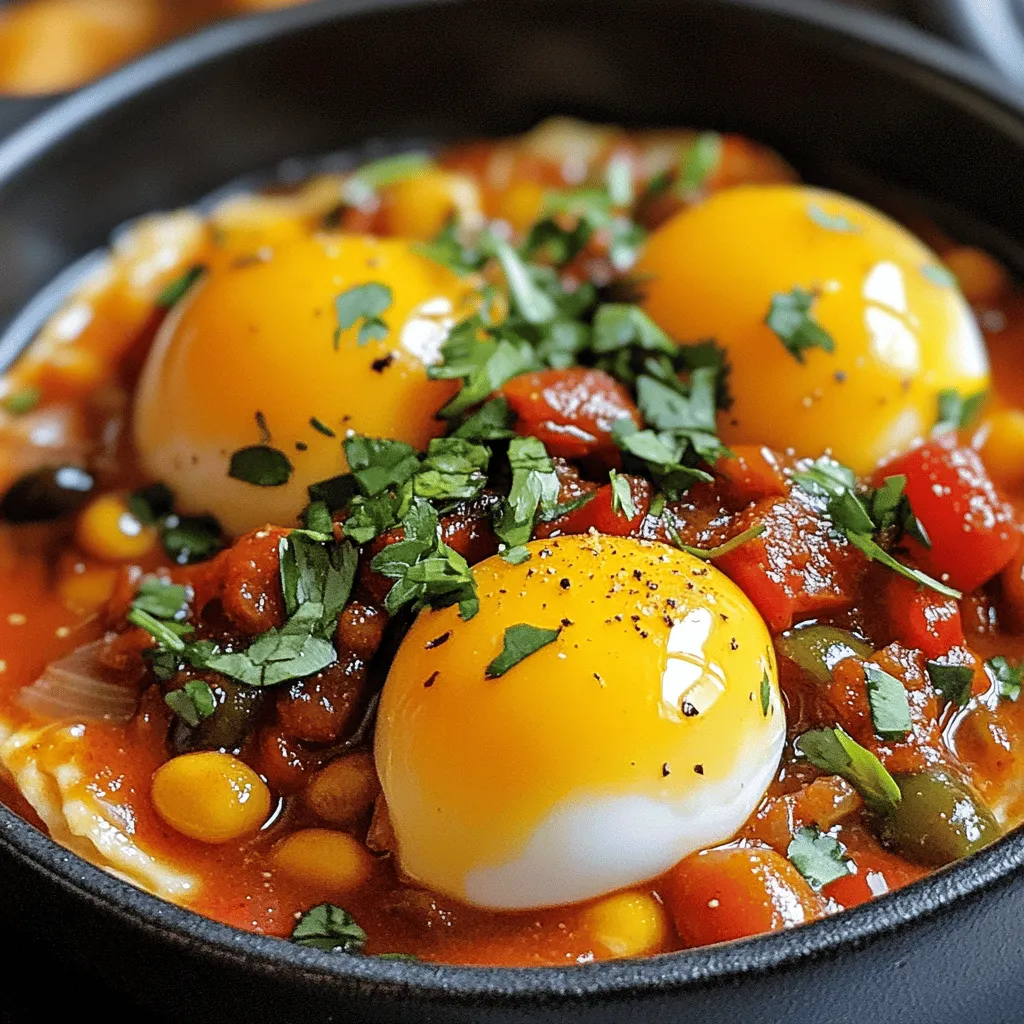 Frühstücks-Chili und Eier ist einfach und lecker. Es braucht nur einige frische Zutaten. Die Hauptzutaten sind schwarze Bohnen, Kidneybohnen und gehackte Tomaten. Diese Bohnen geben dem Gericht viel Protein und Geschmack. Du brauchst auch Zwiebeln, Knoblauch und bunte Paprika. Sie bringen Frische und Farbe ins Gericht.