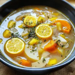 Die Hühnersuppe mit Zitronenreis hat einfache, aber schmackhafte Zutaten. Die Basis ist die Hühnerbrühe, die den vollen Geschmack bietet. Ich empfehle, 6 Tassen frische Hühnerbrühe zu verwenden. Diese Brühe gibt der Suppe Tiefe und Wärme.