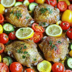 Für das Blechpfannen Hähnchen mit Zitrone und Knoblauch benötigen Sie folgende Zutaten: - 4 Hähnchenschenkel mit Haut und Knochen - 2 Esslöffel Olivenöl - 3 Knoblauchzehen, fein gehackt - 1 Zitrone (Schale und Saft) - 1 Teelöffel getrockneter Oregano - 1 Teelöffel getrockneter Thymian - 1 Teelöffel Paprika - Salz und Pfeffer nach Geschmack - 1 Tasse Cherry-Tomaten, halbiert - 1 rote Paprika, in Streifen geschnitten - 1 gelbe Zucchini, in Scheiben geschnitten - Frischer Petersilie, gehackt (zum Garnieren) Beim Kochen ist die Wahl der frischen Zutaten sehr wichtig. Suchen Sie nach Hähnchenschenkeln, die frisch aussehen und eine rosa Farbe haben. Die Haut sollte glänzend sein. Für das Gemüse wählen Sie lebendige Farben. Die Zucchini sollte fest und ohne Flecken sein. Cherry-Tomaten sollten prall und reif sein. Bei Kräutern achten Sie darauf, dass sie grün und duftend sind. Frische Kräuter machen den Unterschied. Verwenden Sie Petersilie oder Oregano frisch, wenn möglich. Das erhöht den Geschmack Ihres Gerichts. Für mehr Details und die vollständige Zubereitung schauen Sie sich das [Full Recipe](#) an. Heizen Sie Ihren Ofen auf 220 °C vor. Das ist wichtig, damit das Hähnchen schön knusprig wird. In einer großen Schüssel mischen Sie 2 Esslöffel Olivenöl, 3 fein gehackte Knoblauchzehen, den Saft und die Schale von 1 Zitrone, 1 Teelöffel Oregano, 1 Teelöffel Thymian, 1 Teelöffel Paprika, Salz und Pfeffer. Diese Marinade gibt dem Hähnchen einen tollen Geschmack. Legen Sie die Hähnchenschenkel in die Schüssel mit der Marinade. Mischen Sie gut, sodass das Hähnchen überall bedeckt ist. Lassen Sie es 15 bis 30 Minuten marinieren. Je länger das Hähnchen mariniert, desto mehr Geschmack nimmt es auf. Sie können auch eine Tüte verwenden. So verteilt sich die Marinade gleichmäßiger. Bereiten Sie das Gemüse vor. Schneiden Sie die rote Paprika in Streifen und die Zucchini in Scheiben. Teilen Sie 1 Tasse Cherry-Tomaten. Legen Sie das Gemüse auf ein großes Blech und träufeln Sie etwas Olivenöl darüber. Würzen Sie es mit Salz und Pfeffer. Mischen Sie alles gut durch. Nach der Marinierzeit legen Sie die Hähnchenschenkel mit der Haut nach oben auf das Gemüse. Jetzt ist alles bereit für den Ofen! Das Blech kommt für 30 bis 35 Minuten in den vorgeheizten Ofen. Achten Sie darauf, dass das Hähnchen eine Innentemperatur von 75 °C erreicht. Nach dem Rösten lassen Sie das Gericht 5 Minuten ruhen. Garnieren Sie es mit frischer Petersilie, um es noch ansprechender zu machen. Für das vollständige Rezept schauen Sie sich die vollständige Anleitung an. Um das Hähnchen perfekt zu garen, ist die Innentemperatur sehr wichtig. Nutzen Sie ein Fleischthermometer. Die ideale Temperatur liegt bei 75 °C (165 °F). So bleibt das Hähnchen saftig und zart. Achten Sie auch auf die Haut. Sie sollte knusprig und goldbraun sein. Ein guter Trick ist, die Haut vor dem Braten leicht mit Öl zu bestreichen. Dies hilft dabei, die Knusprigkeit zu fördern. Variieren Sie die Gewürze nach Ihrem Geschmack. Fügen Sie mehr Knoblauch hinzu, wenn Sie es mögen. Oder probieren Sie frische Kräuter wie Basilikum oder Rosmarin. Sie können auch mit verschiedenen Zitrusfrüchten experimentieren. Limetten oder Orangen verleihen neue Frische. Denken Sie daran: weniger ist manchmal mehr. Die Präsentation macht einen großen Unterschied. Servieren Sie das Hähnchen direkt auf dem Blech für einen rustikalen Look. Für mehr Eleganz richten Sie es auf einem großen Teller an. Garnieren Sie das Gericht mit frischen Zitronenscheiben. Das sieht nicht nur gut aus, sondern bringt auch frischen Geschmack. Wenn Sie möchten, fügen Sie frische Kräuter hinzu. Das gibt eine schöne Farbe und macht das Gericht noch einladender. Für die vollständige Zubereitung schauen Sie sich das [Full Recipe] an. {{image_4}} Wenn Sie eine vegetarische Variante wünschen, können Sie das Hähnchen durch Tofu ersetzen. Tofu hat eine schwammige Textur. Er nimmt die Aromen gut auf. Marinieren Sie den Tofu genauso wie das Hähnchen. Eine andere Option sind Kichererbsen. Sie bieten einen nussigen Geschmack und viel Protein. So wird das Gericht gesünder und bleibt dennoch schmackhaft. Saisonales Gemüse bringt frische Aromen. Fügen Sie Karotten oder grüne Bohnen hinzu. Sie passen gut zu Zitronen- und Knoblauchgeschmack. Auch Süßkartoffeln sind eine tolle Wahl. Sie bringen Süße und Farbe ins Gericht. Denken Sie an Zucchini oder Brokkoli. Sie sind leicht verfügbar und machen das Essen bunt und gesund. Um das Gericht spannend zu machen, probieren Sie verschiedene Gewürze. Fügen Sie italienische Kräuter wie Basilikum hinzu. Für eine asiatische Note verwenden Sie Sojasauce und Ingwer. Wenn Sie etwas Schärfe mögen, geben Sie Chili oder Paprika dazu. Diese Variationen bringen neue Geschmäcker. Experimentieren Sie mit verschiedenen Kräutern für ein einzigartiges Erlebnis. Finden Sie Ihre Lieblingskombination! Für das vollständige Rezept besuchen Sie [Full Recipe]. Lagern Sie Reste von Blechpfannen Hähnchen mit Zitrone und Knoblauch im Kühlschrank. Nutzen Sie einen luftdichten Behälter. So bleibt das Hähnchen frisch. Stellen Sie sicher, dass es gut abgekühlt ist, bevor Sie es einpacken. Es hält sich bis zu drei Tage. Die beste Methode, um das Gericht aufzuwärmen, ist im Ofen. Heizen Sie den Ofen auf 180 °C (350 °F) vor. Legen Sie das Hähnchen auf ein Backblech und decken Sie es mit Folie ab. So bleibt es saftig. Erwärmen Sie das Hähnchen etwa 15-20 Minuten. Prüfen Sie die Temperatur, sie sollte 75 °C (165 °F) erreichen. Um das Blechpfannen Hähnchen für längere Lagerung einzufrieren, lassen Sie es zuerst abkühlen. Teilen Sie es in Portionen auf und verwenden Sie gefriergeeignete Beutel. Entfernen Sie so viel Luft wie möglich. So bleibt der Geschmack erhalten. Das Hähnchen kann bis zu drei Monate eingefroren werden. Zum Auftauen lassen Sie es im Kühlschrank über Nacht. Ich empfehle, das Hähnchen 15 bis 30 Minuten marinieren zu lassen. Diese Zeit reicht aus, um den Geschmack zu intensivieren. Wenn Sie mehr Zeit haben, können Sie das Hähnchen auch länger marinieren. Einige Köche lassen es über Nacht im Kühlschrank. So wird das Fleisch noch zarter und geschmackvoller. Denken Sie daran, dass eine längere Marinierzeit den Geschmack verstärkt, aber nicht unbedingt besser ist. Ja, Sie können die Zutaten anpassen. Zum Beispiel können Sie das Hähnchen durch Putenbrust oder Tofu ersetzen, wenn Sie eine vegetarische Option wünschen. Auch die Gemüseauswahl lässt sich leicht ändern. Statt Zucchini können Sie Auberginen oder Brokkoli verwenden. Experimentieren Sie mit verschiedenen Kräutern wie Basilikum oder Rosmarin. So machen Sie Ihr Gericht einzigartig. Um sicherzustellen, dass das Hähnchen gar ist, verwenden Sie ein Fleischthermometer. Die Innentemperatur sollte 75 °C (165 °F) erreichen. Eine andere Methode ist, die Haut anzusehen. Sie sollte goldbraun und knusprig sein. Wenn der Saft klar ist und kein rosa Fleisch mehr zu sehen ist, ist das Hähnchen fertig. Lassen Sie es nach dem Garen kurz ruhen, damit die Säfte sich setzen. Das Rezept für Hähnchenschenkel bietet vielschichtige und spannende Optionen. Mit frischen Zutaten schaffen Sie leckere Aromen. Das Marinieren und Anrichten sind einfach und machen das Gericht besonders. Nutzen Sie die Tipps für perfekte Garzeiten und kreative Variationen. So gelingt jeder Wochentag zu einem besonderen Dinner. Experimentieren Sie mit Gewürzen und Gemüse, um Ihr eigenes Lieblingsgericht zu kreieren. Denken Sie daran, Reste richtig zu lagern, um den Genuss zu verlängern. Bereiten Sie sich vor, neue Geschmackserlebnisse zu entdecken!