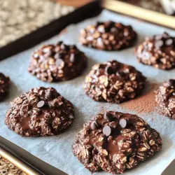 Hier ist die Liste der Zutaten für die No-Bake Schokoladen-Haferkekse: - 1 Tasse schnelle Haferflocken - 1/2 Tasse natürliche Erdnussbutter - 1/2 Tasse Honig oder Ahornsirup - 1/3 Tasse ungesüßtes Kakaopulver - 1/4 Tasse ungesüßte Kokosraspel (optional) - 1/2 Teelöffel Vanilleextrakt - 1/4 Teelöffel Salz - 1/4 Tasse Zartbitter-Schokoladenstückchen (optional) Diese Zutaten sind einfach zu finden und machen deine Kekse lecker. Die Mischung aus Haferflocken und Erdnussbutter sorgt für eine schöne Textur. Es gibt viele Wege, dieses Rezept anzupassen. Du kannst verschiedene Nüsse oder Samen hinzufügen. Mandeln oder Walnüsse passen gut. Statt Erdnussbutter kannst du Mandelbutter verwenden. Wenn du keine Kokosraspel magst, lass sie einfach weg. Du kannst auch ein wenig Zimt hinzufügen, um den Geschmack zu verändern. Süße nach deinem Wunsch. Verwende mehr Honig oder weniger, je nach Geschmack. Wenn du Allergien hast oder etwas nicht magst, hier sind Tipps. Verwende Sonnenblumenkernbutter statt Erdnussbutter. Das gibt dir eine nussfreie Option. Für eine vegane Version nimm Ahornsirup statt Honig. Achte darauf, dass dein Kakaopulver vegan ist. Wenn du die Kekse glutenfrei machen willst, kaufe glutenfreie Haferflocken. Die Flexibilität in diesem Rezept macht es einfach, deine eigenen Ideen umzusetzen. Nutze die Zutaten, die du magst. Experimentiere ruhig. So bekommst du Kekse, die perfekt zu dir passen. Für diese Kekse brauchst du einige einfache Dinge. Hier ist eine Liste: - Mittelgroßer Kochtopf - Große Schüssel - Kochlöffel - Backblech - Backpapier - Löffel oder Keksausstecher Stelle sicher, dass du alle Zutaten bereit hast. So geht es schneller und einfacher. 1. Zuerst erhitze die Erdnussbutter, den Honig, das Kakaopulver und das Salz in deinem Kochtopf. Rühre alles bei niedriger Hitze. 2. Nach etwa 2-3 Minuten ist die Mischung glatt. Nimm den Topf vom Herd und füge den Vanilleextrakt hinzu. 3. In einer großen Schüssel mische die schnellen Haferflocken und die optionalen Kokosraspel. Gieße die warme Schokoladenmischung darüber und vermenge alles gut. 4. Wenn du Schokoladenstückchen verwendest, füge sie jetzt hinzu. Mische sie sanft unter die anderen Zutaten. 5. Lege dein Backblech mit Backpapier aus. Verwende einen Löffel oder einen Keksausstecher, um Portionen auf das Blech zu setzen. 6. Forme die Kekse leicht platt, damit sie die richtige Form bekommen. 7. Stelle das Blech für 30 Minuten in den Kühlschrank, damit die Kekse fest werden. Achte darauf, dass die Mischung nicht zu flüssig ist. Wenn es zu trocken ist, füge etwas mehr Honig hinzu. Wenn es zu feucht ist, kannst du mehr Haferflocken einrühren. Die Kekse sollten fest, aber nicht hart sein. Wenn du sie formst, drücke sie leicht, damit sie gleichmäßig aussehen. Genieß die Kekse nach dem Kühlen! Du kannst sie in einem luftdichten Behälter für eine Woche aufbewahren. Um die perfekte Konsistenz für deine No-Bake Schokoladen-Haferkekse zu erreichen, ist es wichtig, die richtige Menge von feuchten und trockenen Zutaten zu nutzen. Die Mischung sollte leicht klebrig, aber nicht zu flüssig sein. Wenn sie zu trocken ist, füge etwas mehr Honig oder Erdnussbutter hinzu. Wenn sie zu feucht ist, gebe mehr Haferflocken hinzu. Um den Geschmack zu verbessern, kannst du verschiedene Zutaten ausprobieren. Zum Beispiel, füge eine Prise Zimt oder etwas Kakaonibs hinzu. Diese kleinen Schokoladenstückchen bringen einen knusprigen Biss. Du kannst auch Nüsse oder getrocknete Früchte für mehr Textur und Geschmack verwenden. Experimentiere mit verschiedenen Sorten von Erdnussbutter, um einen neuen Geschmack zu kreieren. Ein häufiger Fehler ist, die Kekse nicht lange genug im Kühlschrank zu lassen. Stelle sicher, dass sie mindestens 30 Minuten ruhen, damit sie fest werden. Ein weiterer Fehler ist, die Mischung zu stark zu rühren, was die Kekse zäh machen kann. Rühre die Zutaten nur so lange, bis sie gut vermischt sind. Wenn du diese Tipps befolgst, wirst du köstliche Kekse zaubern. Für das vollständige Rezept besuche den Abschnitt "Full Recipe". {{image_4}} Du kannst die No-Bake Schokoladen-Haferkekse nach deinem Geschmack anpassen. Hier sind einige Ideen: - Verwende Mandelbutter anstelle von Erdnussbutter. - Ersetze Honig durch Agavendicksaft für eine vegane Option. - Füge nach Belieben Nüsse wie Mandeln oder Walnüsse hinzu. - Experimentiere mit Trockenfrüchten wie Rosinen oder Cranberries. Für spezielle Diäten gibt es viele Möglichkeiten: - Nutze glutenfreie Haferflocken, um die Kekse glutenfrei zu machen. - Um die Kekse vegan zu gestalten, wähle pflanzliche Butter und Agavendicksaft. - Verwende ungesüßte Kokosmilch anstelle von Honig oder Sirup. Du kannst deinen Keksen neue Geschmäcker verleihen: - Füge Zimt oder Muskatnuss für einen warmen Geschmack hinzu. - Probiere verschiedene Extrakte wie Mandel- oder Kokosnussaroma. - Mische in die Schokoladenmasse etwas Kaffee für einen köstlichen Kick. Diese Variationen machen die No-Bake Schokoladen-Haferkekse noch spannender und leckerer. Ich liebe es, mit den Zutaten zu spielen, um neue Geschmäcker zu entdecken. Schau dir das Full Recipe an, um die Basis zu haben! Um die No-Bake Schokoladen-Haferkekse frisch zu halten, lege sie in einen luftdichten Behälter. Stelle den Behälter in den Kühlschrank. So bleibt der Geschmack und die Textur der Kekse erhalten. Vermeide direkte Sonneneinstrahlung und Wärme. Diese Faktoren können die Kekse weich machen. Die Kekse halten sich gut im Kühlschrank. Du kannst sie bis zu einer Woche aufbewahren. Nach dieser Zeit kann die Qualität abnehmen. Die Kekse können auch im Gefrierschrank gelagert werden. So bleiben sie bis zu drei Monate frisch. Achte darauf, sie gut zu verpacken, um Gefrierbrand zu vermeiden. Wenn du Reste hast, kannst du kreativ werden. Zerbrich die Kekse und streue sie über Joghurt oder Eis. Du kannst sie auch in einen Smoothie mixen für einen schokoladigen Kick. Eine andere Idee ist, die Kekse in Muffins zu verwenden. So erhältst du einen leckeren Schokoladengeschmack in jedem Bissen. Die Kekse müssen etwa 30 Minuten im Kühlschrank fest werden. Diese Zeit hilft den Keksen, ihre Form zu behalten. Wenn du sie länger im Kühlschrank lässt, werden sie fester. Achte darauf, sie nicht zu lange stehen zu lassen, sonst können sie zu hart werden. Ja, du kannst andere Nüsse oder Samen hinzufügen. Mandeln, Walnüsse oder Sonnenblumenkerne sind tolle Optionen. Diese Zutaten verleihen den Keksen einen neuen Geschmack und eine andere Textur. Achte darauf, die Nüsse klein zu hacken, damit sie gut in die Mischung passen. Wenn die Kekse zu krümelig sind, kann das mehrere Gründe haben. Möglicherweise ist die Mischung zu trocken. Du kannst etwas mehr Honig oder Erdnussbutter hinzufügen. Rühre gut um, bis die Mischung zusammenhält. Alternativ kannst du die Kekse in der Form etwas fester zusammendrücken, bevor du sie kühlst. Zusammenfassend haben wir die wichtigsten Zutaten und Variationen für Kekse besprochen. Ich habe euch gezeigt, wie ihr Schritt für Schritt die Kekse zubereitet. Wir haben auch Tipps zur Konsistenz und zum Geschmack behandelt. Bereitet euch auf kreative Varianten vor und achtet auf die Lagerung. Wenn ihr Fragen habt, findet ihr hier Antworten. Nutzt dieses Wissen, um köstliche Kekse zu backen, die jedem schmecken. Viel Spaß beim Ausprobieren!