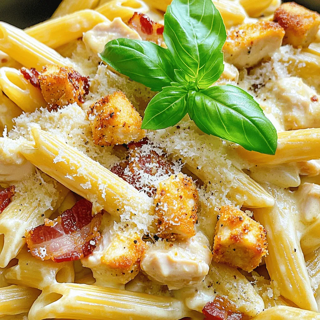 - 300 g Pasta (z.B. Penne oder Fusilli) - 400 g Hähnchenbrustfilet - 150 g Bacon