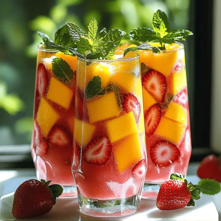- 2 Tassen frische Erdbeeren - 1 reife Mango - 4 Tassen kaltes Wasser