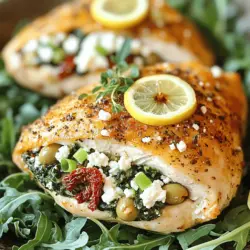 Für die mediterrane gefüllte Hähnchenbrust benötigst du folgende Zutaten: - 4 Hähnchenbrustfilets - 100 g Feta-Käse, zerbröselt - 1 Jungzwiebel, fein gehackt - 1 Tasse Spinat, frisch gewaschen und grob gehackt - 1/2 Tasse getrocknete Tomaten, in Streifen geschnitten - 1/4 Tasse schwarze Oliven, entsteint und gehackt - 2 Knoblauchzehen, fein gehackt - 2 Esslöffel Olivenöl - 1 Teelöffel Zitronensaft - 1 Teelöffel Oregano - Salz und Pfeffer nach Geschmack - Zahnstocher oder Küchengarn