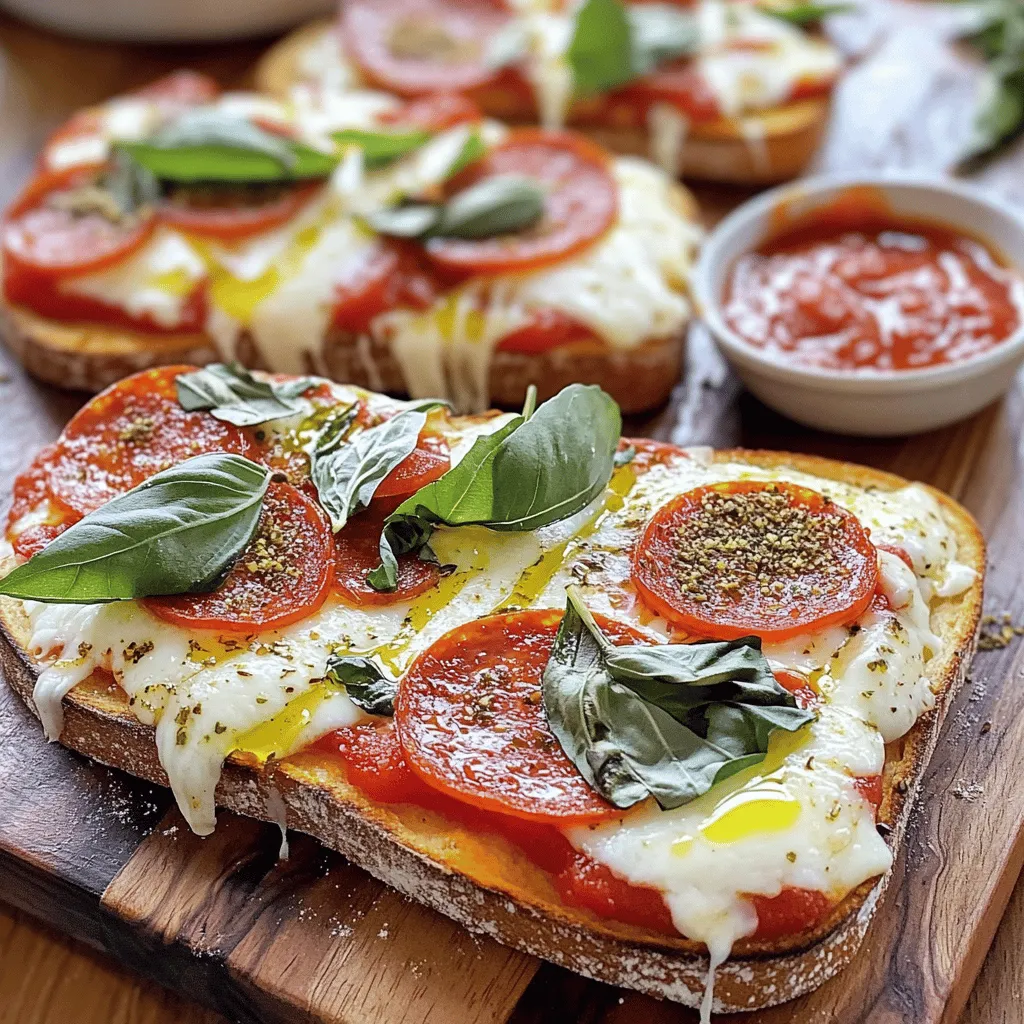 - 4 Scheiben dicken Brotes (Baguette oder Ciabatta) - 1 Tasse Marinara-Sauce (oder Pizzasauce) - 1 Tasse geriebener Mozzarella-Käse