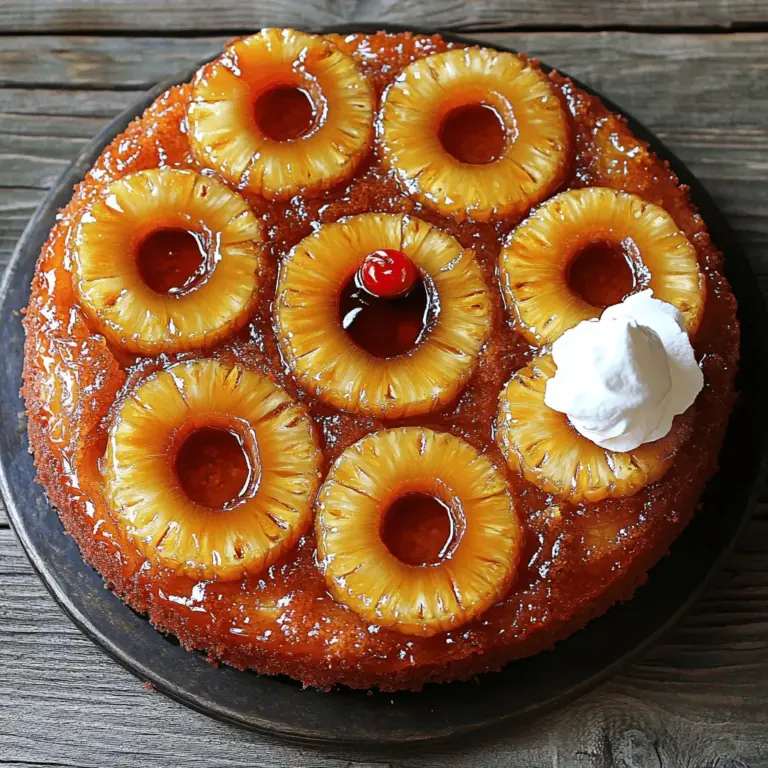 Für einen saftigen Ananas-Unten-Kuchen brauchst du diese Zutaten: - 1 frische Ananas, geschält und in Ringe geschnitten - 1/2 Tasse Butter (zimmertemperatur) - 1 Tasse brauner Zucker - 1 Tasse Allzweckmehl - 1/2 Tasse Zucker - 2 große Eier - 1 Teelöffel Vanilleextrakt - 1 Teelöffel Backpulver - 1/2 Teelöffel Salz - 1/2 Tasse Milch - 1/2 Teelöffel Zimt (für eine besondere Note)