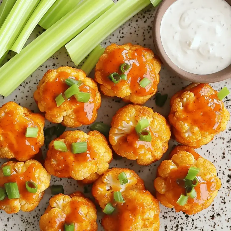 Um Buffalo Blumenkohl-Bisse zuzubereiten, brauchst du: - 1 mittelgroßer Kopf Blumenkohl, in mundgerechte Röschen zerteilt - 1 Tasse Allzweckmehl (oder glutenfreies Mehl für eine glutenfreie Option) - 1 Tasse Mandelmilch (oder eine andere pflanzliche Milch) - 1 Teelöffel Knoblauchpulver - 1 Teelöffel Zwiebelpulver - 1 Teelöffel geräuchertes Paprikapulver - Salz und Pfeffer nach Geschmack - 1 Tasse Buffalo-Sauce - 2 Esslöffel ungesalzene Butter oder vegane Butter, geschmolzen - Optional: Gehackte Frühlingszwiebeln und Selleriestangen zum Servieren - Optional: Ranch- oder Blauschimmelkäse-Dressing zum Dippen Frische Zutaten machen den Unterschied. Wähle einen Blumenkohl, der fest und grün ist. Achte darauf, dass die Röschen keine braunen Flecken haben. Die Butter sollte ungesalzen sein, damit du die Kontrolle über den Geschmack behältst. Die Buffalo-Sauce kannst du auch selbst machen, wenn du magst. Frische Gewürze bringen mehr Geschmack. Wenn du Allergien hast, gibt es viele Alternativen. Nutze glutenfreies Mehl, um die Bisse glutenfrei zu machen. Statt Mandelmilch kannst du Hafermilch oder Sojamilch verwenden. Für eine würzige Note kannst du zusätzlich Cayennepfeffer in die Buffalo-Sauce geben. Wenn du keinen Blumenkohl magst, probiere Brokkoli oder Zucchini. Für das Dressing kannst du auch Tahini verwenden. Diese Zutaten helfen dir, köstliche Buffalo Blumenkohl-Bisse zuzubereiten. Du kannst das komplette Rezept [Full Recipe] für eine einfache Zubereitung nutzen. Heize deinen Ofen auf 232°C (450°F) vor. Nimm ein Backblech und lege es mit Backpapier aus. Das Backpapier hilft, dass die Bisse nicht kleben bleiben. Diese Vorbereitung macht das Backen einfacher und sauberer. In einer großen Schüssel vermische das Allzweckmehl, Knoblauchpulver, Zwiebelpulver, geräuchertes Paprikapulver, Salz und Pfeffer. Diese Gewürze geben dem Teig viel Geschmack. Gieße langsam die Mandelmilch dazu und rühre mit einem Schneebesen. Mische, bis der Teig glatt ist. Achte darauf, dass keine Klumpen bleiben. Nimm die Blumenkohlröschen und tauche sie in den Teig. Lasse den überschüssigen Teig abtropfen. Lege die panierten Röschen in einer einzigen Schicht auf das Backblech. So werden sie gleichmäßig knusprig. Backe die Blumenkohl-Bisse für 20-25 Minuten. Sie sollten goldbraun und knusprig sein. Während die Bisse backen, mische die Buffalo-Sauce mit geschmolzener Butter in einer großen Schüssel. Wenn die Blumenkohl-Bisse fertig sind, nimm sie aus dem Ofen. Gib sie in die Schüssel mit der Buffalo-Sauce. Mische vorsichtig, bis alle Bisse gleichmäßig bedeckt sind. Lege die Bisse zurück auf das Backblech und backe sie für weitere 10-15 Minuten. Die Sauce sollte sprudeln und die Ränder knusprig sein. Jetzt sind deine Buffalo Blumenkohl-Bisse bereit zum Genießen! Um deine Blumenkohl-Bisse knusprig zu machen, achte auf die Teigschicht. Verwende nicht zu viel Teig. Jedes Röschen sollte leicht bedeckt sein. Dadurch wird die Hitze gleichmäßig verteilt. Backe die Bisse bei hoher Temperatur. 232°C (450°F) ist ideal. Ein vorgeheizter Ofen sorgt für die beste Textur. Ein häufiger Fehler ist, die Blumenkohl-Bisse zu nah zusammenzulegen. Lasse genügend Platz auf dem Backblech. So kann die Luft zirkulieren. Ein weiterer Fehler ist, die Bisse nicht lange genug zu backen. Prüfe die Farbe! Sie sollten goldbraun sein. Auch das Übersehen der Buffalo-Sauce kann den Geschmack ruinieren. Mische die Sauce gut mit den Bissen, damit jeder Bissen würzig wird. Serviere die Blumenkohl-Bisse mit frischem Ranch-Dressing oder Blauschimmelkäse-Dressing. Sie sind perfekt zum Dippen! Selleriestangen bieten einen knusprigen Kontrast. Du kannst auch Karottensticks hinzufügen. Sie bringen eine süße Note. Möchtest du etwas Neues probieren? Ein Avocado-Dip passt auch hervorragend. Für das vollständige Rezept, schaue dir die gesamte Anleitung an! {{image_4}} Wenn du eine glutenfreie Version der Buffalo Blumenkohl-Bisse machen willst, ersetze einfach das Allzweckmehl. Nutze glutenfreies Mehl, das du leicht in jedem Geschäft findest. Es funktioniert wunderbar und hält die Bisse knusprig. Achte darauf, auch glutenfreie Buffalo-Sauce zu verwenden, um die gesamte Mahlzeit glutenfrei zu halten. Für eine vegane Variante kannst du die Mandelmilch anstelle von Kuhmilch verwenden. Nutze zudem vegane Butter, um den Geschmack zu bewahren. Es gibt viele tolle pflanzliche Buttersorten, die du ausprobieren kannst. Achte darauf, dass die Buffalo-Sauce auch vegan ist, um das Gericht komplett pflanzlich zu halten. Wenn du es scharf magst, füge etwas mehr Buffalo-Sauce hinzu. Du kannst auch Cayennepfeffer im Teig verwenden. Wenn du es lieber mild magst, setze die Menge der Buffalo-Sauce herab. Du kannst die Bisse auch mit einer milden BBQ-Sauce bestreichen, um einen süßeren Geschmack zu erzielen. Experimentiere mit Gewürzen, um deine perfekte Mischung zu finden. Wenn Sie Reste Ihrer Buffalo Blumenkohl-Bisse haben, bewahren Sie sie in einem luftdichten Behälter auf. Stellen Sie sicher, dass sie vollständig abgekühlt sind, bevor Sie sie lagern. So verhindern Sie, dass sie matschig werden. Sie können die Bisse auch zwischen Schichten von Pergamentpapier legen, damit sie nicht aneinanderkleben. Um die Bisse wieder knusprig zu machen, heizen Sie Ihren Ofen auf 180 °C vor. Legen Sie die Bisse auf ein Backblech und backen Sie sie etwa 10 Minuten lang. So wird die Außenfläche schön knusprig. Vermeiden Sie die Mikrowelle, da sie die Bisse weich machen kann. Wenn Sie einen Airfryer haben, können Sie ihn auch verwenden. Stellen Sie ihn auf 200 °C ein und backen Sie die Bisse 5 Minuten lang. Die Buffalo Blumenkohl-Bisse halten sich im Kühlschrank etwa 3 bis 5 Tage. Sie können sie auch einfrieren, wenn Sie sie länger aufbewahren möchten. Legen Sie die abgekühlten Bisse in einen luftdichten Behälter oder einen Gefrierbeutel. So bleiben sie bis zu 3 Monate frisch. Wenn Sie bereit sind, sie zu genießen, tauen Sie sie im Kühlschrank auf und wärmen Sie sie wie oben beschrieben auf. Buffalo Blumenkohl-Bisse bleiben im Kühlschrank 3 bis 5 Tage frisch. Bewahren Sie sie in einem luftdichten Behälter auf. So bleibt der Geschmack erhalten. Um die Bisse länger haltbar zu machen, können Sie sie auch einfrieren. Im Gefrierschrank halten sie bis zu 3 Monate. Zum Aufwärmen legen Sie sie einfach im Ofen für eine knusprige Textur. Ja, Sie können die Buffalo Blumenkohl-Bisse im Airfryer zubereiten. Heizen Sie den Airfryer auf 200 °C vor. Legen Sie die Bisse in einer einzigen Schicht in den Korb. Backen Sie sie für etwa 15 bis 20 Minuten. Schütteln Sie den Korb einmal während des Garens. So werden sie gleichmäßig knusprig und lecker. Buffalo Blumenkohl-Bisse passen gut zu verschiedenen Dips. Ranch-Dressing und Blauschimmelkäse-Dressing sind beliebte Optionen. Auch Selleriestangen und Karottensticks sind tolle Beilagen. Diese sorgen für einen frischen Crunch und helfen, die Schärfe der Bisse auszugleichen. Wenn Sie die Bisse servieren, denken Sie an eine schöne Präsentation. Ein toller Servierteller macht viel aus. Für das gesamte Rezept schauen Sie sich bitte die [Full Recipe] an. Diese Anleitung zeigt, wie man leckere Buffalo Blumenkohl-Bisse zubereitet. Wir haben die benötigten Zutaten und nützliche Tipps für frische Produkte aufgelistet. Die Schritt-für-Schritt-Anleitung hilft dir, alles perfekt hinzubekommen. Du hast auch gelernt, Fehler zu vermeiden und wie man die Bisse knusprig macht. Variationen für glutenfreie und vegane Optionen bieten viele Möglichkeiten. Denk daran, Reste gut zu lagern und richtig aufzuwärmen. So bleiben deine Blumenkohl-Bisse der Hit! Mach es einfach und genieße dein Gericht!