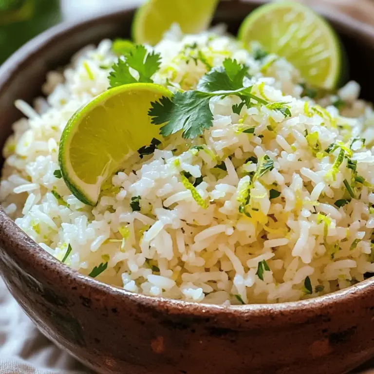 Für diesen leckeren Limetten-Koriander-Reis brauchst du: - 1 Tasse Langkornreis - 2 Tassen Gemüsebrühe oder Wasser - Schale von 1 Limette - 2 Esslöffel Limettensaft - 1 Esslöffel Olivenöl - 1/2 Tasse frischer Koriander, gehackt - 1 Teelöffel Knoblauchpulver - 1/2 Teelöffel Zwiebelpulver - Salz nach Geschmack - Schwarzer Pfeffer nach Geschmack Diese Zutaten bringen frische und Geschmack. Die Limette gibt einen spritzigen Kick. Koriander sorgt für ein tolles Aroma. Wenn du keine frische Limette hast, nutze Limettensaft aus der Flasche. Für die Brühe kannst du auch Wasser verwenden. Wenn du keinen frischen Koriander magst, probiere Petersilie. Du kannst auch Knoblauchzehen verwenden, statt Knoblauchpulver. Für besten Geschmack wähle frische Zutaten. Der Reis sollte trocken und ohne Flecken sein. Verwende frische Limetten für den besten Saft und die beste Schale. Achte darauf, dass der Koriander grün und knackig ist. Vermeide alte Gewürze, da sie nicht viel Geschmack bringen. Für das vollständige Rezept, schau dir die [Full Recipe] an! Du solltest den Reis gründlich abspülen. Das hilft, überschüssige Stärke zu entfernen. Nimm eine große Schüssel und fülle sie mit kaltem Wasser. Gib den Reis hinein und rühre leicht um. Lass das Wasser dann ablaufen. Wiederhole diesen Schritt, bis das Wasser klar bleibt. So wird der Reis locker und nicht klebrig. Die Brühe ist wichtig für den Geschmack. Du kannst Gemüsebrühe oder Wasser verwenden. Fülle einen mittelgroßen Topf mit zwei Tassen Brühe und bringe sie zum Kochen. Achte darauf, dass die Brühe gut würzig ist. Sie gibt deinem Reis den besten Geschmack. Füge den abgespülten Reis zur kochenden Brühe hinzu. Reduziere die Hitze auf niedrig und decke den Topf ab. Lass den Reis 15 bis 18 Minuten sanft köcheln. Überprüfe den Reis nach 15 Minuten. Er sollte zart und die Flüssigkeit aufgenommen sein. Nimm den Topf vom Herd und lass ihn fünf Minuten ruhen. Diese Ruhezeit hilft, die perfekte Textur zu erreichen. Jetzt kommt der beste Teil! Lockere den Reis mit einer Gabel auf. Füge dann Olivenöl, Limettenschale, Limettensaft, Knoblauchpulver, Zwiebelpulver und den gehackten Koriander hinzu. Mische alles gut durch. Schmecke den Reis mit Salz und schwarzem Pfeffer ab. So stellst du sicher, dass die Aromen perfekt harmonieren. Serviere den Reis warm, als Beilage oder als Hauptgericht. Du kannst die vollständige Rezeptur [hier finden](#). Um die perfekte Reiskonsistenz zu erzielen, spüle den Reis gründlich ab. Dadurch entfernst du überschüssige Stärke. Dadurch wird der Reis nach dem Kochen locker und flaumig. Achte darauf, die Brühe oder das Wasser zum Kochen zu bringen, bevor du den Reis hinzufügst. Decke den Topf immer gut ab. Lass den Reis 15 bis 18 Minuten köcheln, ohne ihn zu rühren. Nach dem Kochen lasse ihn 5 Minuten ruhen. So wird der Reis gleichmäßig gedämpft. Ich empfehle, den Limetten-Koriander-Reis in einer großen Schüssel zu servieren. Die Farben sind so schön! Garniere den Reis mit frischem Koriander und einer Limettenscheibe. Das sorgt für einen frischen Look und zusätzlichen Geschmack. Du kannst ihn auch als Beilage zu gegrilltem Hähnchen oder Fisch servieren. Er passt auch gut zu vegetarischen Gerichten, wie Tacos oder Burritos. Die angegebene Menge reicht für etwa vier Portionen. Wenn du weniger brauchst, teile die Zutaten einfach durch zwei. Du kannst auch die Menge erhöhen, wenn du Gäste hast. Reis lässt sich gut vorbereiten und aufwärmen. Wenn du Reste hast, bewahre sie in einem luftdichten Behälter im Kühlschrank auf. So bleibt der Reis frisch und lecker für dein nächstes Essen. {{image_4}} Du kannst den Limetten-Koriander-Reis spannend variieren. Für mehr Geschmack füge frische Jalapeños oder rote Paprika hinzu. Diese geben einen scharfen Kick. Auch ein Teelöffel Kreuzkümmel kann das Aroma vertiefen. Für eine süßere Note probiere einen Esslöffel Honig oder Agavendicksaft. Du kannst auch Erbsen oder Mais hinzufügen, um Farben und Texturen zu bereichern. Dieser Reis ist von Natur aus vegan und kann leicht glutenfrei gemacht werden. Verwende einfach Gemüsebrühe ohne Gluten. So bleibt der Reis für alle geeignet. Du kannst auch Quinoa anstelle von Reis verwenden. Quinoa hat mehr Protein und einen nussigen Geschmack. Das macht das Gericht noch gesünder. Limetten-Koriander-Reis ist sehr vielseitig. Nutze ihn als Beilage zu Tacos oder gegrilltem Gemüse. Er passt auch gut zu Fisch oder Hähnchen. Wenn du es als Hauptgericht willst, füge Bohnen oder Tofu hinzu. So wird es sättigender und voller Geschmack. Du kannst außerdem frische Avocado oder Salsa darüberlegen. Das macht das Essen noch leckerer. Frischer Limetten-Koriander-Reis bleibt am besten im Kühlschrank. Lass den Reis zuerst abkühlen. Dann fülle ihn in einen luftdichten Behälter. So bleibt der Reis frisch und lecker. Er kann bis zu drei Tage im Kühlschrank halten. Achte darauf, den Behälter gut zu verschließen. Das verhindert das Eindringen von Gerüchen. Wenn du Reste hast, kannst du den Reis auch einfrieren. Teile ihn in Portionen auf. Fülle jede Portion in einen Gefrierbeutel oder Behälter. Drücke die Luft heraus, bevor du ihn verschließt. So bleibt der Reis bis zu einem Monat frisch. Zum Auftauen lege den Reis einfach in den Kühlschrank. Du kannst ihn auch kurz in der Mikrowelle erhitzen. Verbleibender Reis ist sehr vielseitig. Du kannst ihn in vielen Gerichten verwenden. Mische ihn in einen Salat für extra Geschmack. Füge ihn zu einer Pfanne mit Gemüse hinzu. Für einen schnellen Snack kannst du ihn mit etwas Öl und Gewürzen anbraten. So schaffst du schnell neue, leckere Gerichte mit deinem Limetten-Koriander-Reis. Limetten-Koriander-Reis bleibt im Kühlschrank etwa 3 bis 4 Tage frisch. Stelle sicher, dass du ihn in einem luftdichten Behälter aufbewahrst. So bleibt der Geschmack erhalten. Wenn du den Reis aufwärmst, füge etwas Wasser hinzu, um ihn wieder erwärmt und fluffig zu machen. Ja, du kannst den Reis im Voraus zubereiten. Koche ihn einfach und lasse ihn abkühlen, bevor du ihn im Kühlschrank lagerst. So hast du frischen Reis zur Hand, wenn du ihn brauchst. Das spart Zeit, wenn du ein schnelles Essen zubereiten möchtest. Du kannst auch die Aromen kurz vor dem Servieren hinzufügen, um den frischen Geschmack zu bewahren. Limetten-Koriander-Reis passt gut zu vielen Gerichten. Hier sind einige Vorschläge: - Gegrilltes Hühnchen oder Fisch - Vegetarische Burritos - Tacos oder Fajitas - Gemüsepfannen - Salate Diese Kombinationen bringen den spritzigen Geschmack des Reises perfekt zur Geltung. Du kannst den Reis auch als Grundlage für eine Bowl verwenden, indem du dein Lieblingsgemüse und Protein hinzufügst. Limetten-Koriander-Reis ist frisch und einfach zu machen. Du hast die Hauptzutaten und Tipps gelernt. Die Schritt-für-Schritt-Anleitung hilft dir, den Reis perfekt zu kochen. Mit Variationen kannst du den Geschmack anpassen. Der Reis lagert gut und bleibt lange frisch. Egal, ob du ihn als Beilage oder Hauptgericht nutzt, er wird deine Mahlzeit aufpeppen. Halte die Rezepte bereit und experimentiere mit neuen Aromen. Guten Appetit!