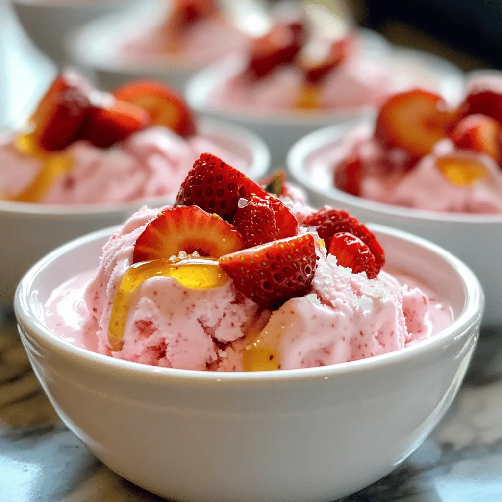 - <strong>Erdbeeren:</strong> Diese frischen, süßen Früchte sind die Basis unseres Desserts. Sie bringen Farbe und Geschmack. Du brauchst 500 g, gewaschen und entstielt. – <strong>Griechischer Joghurt:</strong> Er verleiht dem Frozen Joghurt eine cremige Textur. 200 g sind perfekt für ein reichhaltiges Erlebnis. – <strong>Honig oder Agavendicksaft:</strong> Diese Süßungsmittel bringen die nötige Süße. Du kannst 100 g verwenden, je nach deinem Geschmack.” /></p>
</p>
<h2>Variationen</h2>
</p>
<h3>Fruchtmix-Ideen</h3>
<p>Du kannst dein Frozen Joghurt aufregender machen, indem du weitere Beeren hinzufügst. Himbeeren, Blaubeeren oder Brombeeren passen gut dazu. Diese Beeren bringen mehr Farbe und Geschmack. Du kannst auch andere Obstsorten verwenden. Banane oder Mango geben eine süße Note. Schneide sie klein und vermische sie mit den Erdbeeren. So erhältst du einen fruchtigen Mix.</p>
</p>
<h3>Vegane Alternativen</h3>
<p>Wenn du eine vegane Option suchst, gibt es pflanzliche Joghurt-Sorten. Soja- oder Kokosjoghurt sind gute Alternativen. Diese Sorten haben einen cremigen Geschmack. Du kannst auch Alternativen zu Honig ausprobieren. Agavendicksaft oder Ahornsirup sind lecker. Sie geben die nötige Süße, ohne tierische Produkte zu verwenden.</p>
</p>
<h3>Geschmacksrichtungen kombinieren</h3>
<p>Für mehr Genuss kannst du dein Frozen Joghurt mit Schokolade kombinieren. Schmelze dunkle Schokolade und rühre sie unter die Erdbeermischung. So erhältst du eine schokoladige Erdbeerüberraschung. Außerdem kannst du mit Gewürzen experimentieren. Eine Prise Zimt oder Muskatnuss gibt einen neuen Twist. Sei kreativ und entdecke neue Geschmäcker in deinem Frozen Joghurt!</p>
</p>
</p>
<h2>Lagerinformationen</h2>
</p>
<h3>So bewahren Sie Ihr Frozen Joghurt auf</h3>
</p>
<p>Um Ihr Frozen Joghurt frisch zu halten, gibt es einige einfache Schritte.</p>
</p>
<p>– <strong>Kühlschrank oder Gefrierschrank:</strong> Bewahren Sie das Frozen Joghurt im Gefrierschrank auf. Der Gefrierschrank hält es fest und lecker. Wenn Sie es nicht sofort essen, lassen Sie es dort.</p>
<p>– <strong>Luftdicht verpacken:</strong> Verwenden Sie einen luftdichten Behälter. Dadurch bleibt das Frozen Joghurt vor Gefrierbrand geschützt. So bleibt die Textur schön cremig.</p>
</p>
<h3>Haltbarkeitsinformationen</h3>
</p>
<p>Wie lange ist das Frozen Joghurt genießbar? In der Regel bleibt es bis zu zwei Monate frisch. Nach dieser Zeit könnte der Geschmack nachlassen.</p>
</p>
<p>– <strong>Hinweise zur Qualitätssicherung:</strong> Achten Sie auf Veränderungen im Geschmack oder in der Textur. Wenn das Frozen Joghurt komisch riecht oder aussieht, essen Sie es nicht.</p>
</p>
<p>Wenn Sie diese Tipps befolgen, genießen Sie Ihr leckeres Frozen Joghurt länger!</p>
</p>
<h2>FAQs</h2>
</p>
<h3>Wie mache ich Frozen Joghurt zu Hause?</h3>
<p>Um Frozen Joghurt zu Hause zu machen, folge diesen einfachen Schritten:</p>
</p>
<p>1. <strong>Erdbeeren schneiden:</strong> Nimm 500 g frische Erdbeeren, wasche sie und entferne die Stiele. Schneide sie in kleine Stücke.</p>
<p>2. <strong>Zutaten vermengen:</strong> Gib die Erdbeeren in eine Schüssel. Füge 100 g Honig oder Agavendicksaft, 1 Teelöffel Vanilleextrakt, eine Prise Salz und 1-2 Esslöffel Zitronensaft hinzu. Mische alles gut.</p>
<p>3. <strong>Aromen entfalten:</strong> Lass die Mischung für 10-15 Minuten bei Zimmertemperatur stehen. So können sich die Aromen gut entfalten.</p>
<p>4. <strong>Pürieren:</strong> Gib die Mischung in einen Mixer und füge 200 g griechischen Joghurt hinzu. Püriere alles, bis es glatt ist.</p>
<p>5. <strong>Gefrieren:</strong> Fülle die pürierte Masse in eine flache Schüssel. Stelle sie für mindestens 4 Stunden in den Gefrierschrank.</p>
<p>6. <strong>Servieren:</strong> Lass das Frozen Joghurt vor dem Servieren 10-15 Minuten bei Zimmertemperatur stehen. Verwende einen Eisportionierer, um es in Schalen oder Waffeln zu servieren.</p>
</p>
<h3>Kann ich Frozen Joghurt vegan machen?</h3>
<p>Ja, du kannst Frozen Joghurt vegan machen. Hier sind einige empfohlene Alternativen:</p>
</p>
<p>– <strong>Pflanzlicher Joghurt:</strong> Ersetze griechischen Joghurt durch einen pflanzlichen Joghurt. Kokos- oder Sojajoghurt sind gute Optionen.</p>
<p>– <strong>Agavendicksaft:</strong> Verwende immer Agavendicksaft oder einen anderen pflanzlichen Süßstoff anstelle von Honig.</p>
<p>– <strong>Milchalternativen:</strong> Für eine cremigere Textur kannst du auch pflanzliche Milch wie Mandel- oder Hafermilch hinzufügen.</p>
</p>
<h3>Wo kann ich die besten Zutaten kaufen?</h3>
<p>Hier sind einige Tipps für Einkaufsorte und Marken:</p>
</p>
<p>– <strong>Markt:</strong> Besuche lokale Bauernmärkte für frische, saisonale Erdbeeren. Sie sind oft aromatischer.</p>
<p>– <strong>Supermarkt:</strong> Große Supermärkte führen meist griechischen Joghurt und Honig. Achte auf Bio- oder Naturprodukte.</p>
<p>– <strong>Online:</strong> Websites bieten oft eine große Auswahl an pflanzlichen Joghurts und Süßstoffen, die du bequem bestellen kannst.</p>
</p>
<p>Mit diesen Tipps bist du gut gerüstet, um dein eigenes Frozen Joghurt zu machen. Vergiss nicht, das vollständige Rezept für alle Details zu lesen!</p>
</p>
<p>Frozen Joghurt ist einfach und macht Spaß. Du brauchst frische Erdbeeren, griechischen Joghurt, und etwas Honig. Der Schritt-für-Schritt-Prozess zeigt, wie die Mischung püriert und gefroren wird. Experimentiere mit anderen Früchten oder Geschmäckern für mehr Vielfalt. Achte auf die richtige Lagerung, damit dein Frozen Joghurt frisch bleibt. Mit diesen Tipps kannst du leckeren Frozen Joghurt jederzeit zu Hause genießen. Lass deiner Kreativität freien Lauf!</p>
</div>