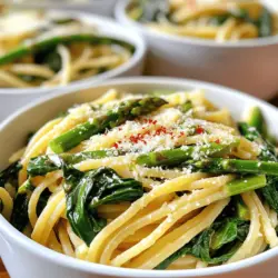 Für Pasta mit Spinat und Spargel brauche ich: