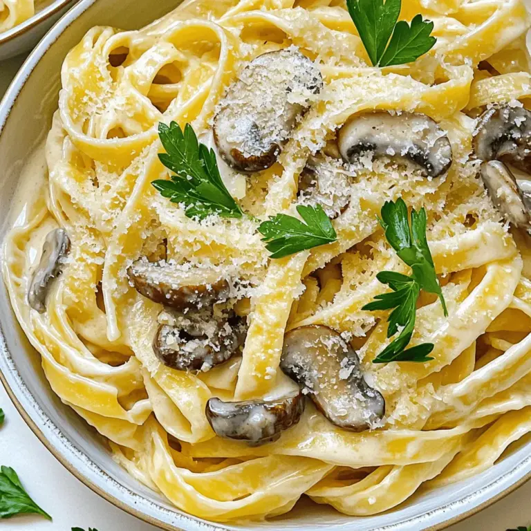 Um die cremige Knoblauch-Pilz-Pasta zu machen, brauchen Sie: - 250 g Pasta (Fettuccine oder nach Wahl) - 2 Esslöffel Olivenöl - 4 Knoblauchzehen, fein gehackt - 250 g Pilze, in Scheiben geschnitten (Champignons oder Cremini) - 250 ml Sahne - 50 g geriebener Parmesan - Salz und Pfeffer nach Geschmack - 1 Teelöffel getrockneter Thymian - 1 Esslöffel frische Petersilie, gehackt (zum Garnieren) Wenn Sie keine bestimmte Zutat haben, gibt es Alternativen: - Pasta: Verwenden Sie Gluten-freie Pasta oder Vollkornnudeln. - Olivenöl: Sonnenblumenöl oder Rapsöl sind gute Alternativen. - Sahne: Kokosmilch oder Cashewcreme funktionieren gut für eine milchfreie Option. - Parmesan: Nutritional Yeast kann als veganer Käse-Ersatz dienen. Frische Zutaten machen den Unterschied aus. Hier sind einige Tipps: - Pasta: Wählen Sie eine Sorte, die fest und nicht gebrochen ist. - Pilze: Suchen Sie nach festen, trockenen Pilzen ohne Flecken. - Knoblauch: Nehmen Sie feste Zehen ohne grüne Triebe. - Petersilie: Achten Sie auf leuchtend grüne Blätter ohne braune Stellen. Diese Tipps helfen Ihnen, die besten Zutaten für Ihre cremige Knoblauch-Pilz-Pasta auszuwählen. Für die vollständige Anleitung und Zubereitung schauen Sie sich das [Full Recipe] an. Zuerst bringen Sie einen großen Topf mit gesalzenem Wasser zum Kochen. Fügen Sie die Pasta hinzu und kochen Sie sie nach den Anweisungen auf der Verpackung. Achten Sie darauf, sie al dente zu kochen. Wenn die Pasta fertig ist, retten Sie 125 ml Nudelwasser, bevor Sie sie abgießen. Stellen Sie die Pasta beiseite, während Sie die Sauce vorbereiten. Erhitzen Sie das Olivenöl in einer großen Pfanne bei mittlerer Hitze. Geben Sie den fein gehackten Knoblauch hinzu und braten Sie ihn für etwa 1 Minute an. Er wird duften und die Basis Ihrer Sauce bilden. Danach fügen Sie die geschnittenen Pilze hinzu. Würzen Sie sie mit Salz und Pfeffer. Braten Sie die Pilze an, bis sie goldbraun und weich sind. Das dauert etwa 5-7 Minuten. Sobald die Pilze gar sind, reduzieren Sie die Hitze auf niedrig. Gießen Sie die Sahne in die Pfanne und rühren Sie gut um. Lassen Sie die Sauce 2-3 Minuten köcheln. Fügen Sie dann den geriebenen Parmesan und den getrockneten Thymian hinzu. Rühren Sie weiter, bis der Käse geschmolzen ist und die Sauce schön cremig wird. Wenn die Sauce zu dick ist, fügen Sie etwas vom reservierten Nudelwasser hinzu. Mischen Sie die gekochte Pasta sanft in die Sauce und sorgen Sie dafür, dass alles gleichmäßig bedeckt ist. Ein häufiger Fehler ist, die Pasta zu lange zu kochen. Überkochte Pasta wird matschig und verliert ihre Textur. Achten Sie darauf, die Pasta al dente zu kochen. Ein weiterer Fehler ist, die Sauce zu stark zu erhitzen. Zu hohe Hitze kann die Sahne zum Gerinnen bringen. Halten Sie die Hitze niedrig und rühren Sie die Sauce gut durch. Vergessen Sie nicht, die Pilze gründlich anzubraten. Sie sollten goldbraun und weich sein, bevor Sie die Sahne hinzufügen. Die Konsistenz der Sauce ist wichtig für den Genuss. Wenn die Sauce zu dick ist, fügen Sie etwas von dem reservierten Nudelwasser hinzu. Es hat Stärke und hilft, die Sauce zu binden. Wenn die Sauce zu dünn ist, lassen Sie sie einfach einige Minuten länger köcheln. Rühren Sie ständig um, um ein Anbrennen zu vermeiden. Die richtige Konsistenz ist cremig, aber nicht flüssig. Effizientes Kochen ist der Schlüssel zu einem schnellen Gericht. Beginnen Sie mit dem Kochen der Pasta, während Sie die Sauce vorbereiten. So sparen Sie Zeit. Schneiden Sie alle Zutaten im Voraus. Das macht den Kochprozess schneller und einfacher. Nutzen Sie die Kochzeit der Pasta, um die Pilze und den Knoblauch anzubraten. So haben Sie alles fertig, wenn die Pasta gekocht ist. {{image_4}} Wenn Sie eine vegetarische Option wünschen, lassen Sie den Parmesan einfach weg. Sie können auch Hefeflocken verwenden. Diese geben einen ähnlichen Geschmack. Für eine vegane Variante, nutzen Sie pflanzliche Sahne. Achten Sie darauf, dass alle anderen Zutaten vegan sind. Pilze sind eine tolle Proteinquelle und machen das Gericht herzhaft. Um den Geschmack zu verbessern, fügen Sie etwas Spinat hinzu. Das gibt nicht nur Farbe, sondern auch Nährstoffe. Sie können auch getrocknete Tomaten hinzufügen. Diese bringen eine süße und herzhafte Note. Eine Prise Chili-Flocken gibt dem Gericht eine scharfe Note. Experimentieren Sie mit den Zutaten, um Ihre eigene Note zu finden. Cremige Knoblauch-Pilz-Pasta passt gut zu einem frischen Salat. Ein einfacher grüner Salat mit einem leichten Dressing ergänzt die Pasta perfekt. Auch knuspriges Brot ist eine tolle Beilage. Es hilft, die leckere Sauce aufzusaugen. Für einen besonderen Touch können Sie geröstete Gemüse als Beilage servieren. Das sorgt für eine tolle Kombination und macht das Essen noch bunter. Um die cremige Knoblauch-Pilz-Pasta richtig zu lagern, müssen Sie sie zuerst abkühlen lassen. Füllen Sie die Reste in einen luftdichten Behälter. So bleibt die Pasta frisch und lecker. Wenn Sie mehr Portionen haben, teilen Sie die Pasta in kleinere Behälter auf. Dies hilft, die Reste besser zu verwalten. Beim Aufwärmen der Pasta empfehle ich, etwas Wasser oder Sahne hinzuzufügen. Dies sorgt dafür, dass die Sauce nicht zu dick wird. Erhitzen Sie die Pasta in einer Pfanne bei mittlerer Hitze. Rühren Sie sie regelmäßig um, damit sie gleichmäßig warm wird. Sie können auch die Mikrowelle verwenden. Stellen Sie sicher, dass Sie die Pasta abdecken, um ein Austrocknen zu verhindern. Im Kühlschrank hält die Pasta etwa 3 bis 4 Tage. Achten Sie darauf, sie in einem luftdichten Behälter zu lagern. Wenn Sie die Pasta länger aufbewahren möchten, können Sie sie einfrieren. Im Gefrierfach bleibt sie bis zu 2 Monate frisch. Lassen Sie die Pasta vor dem Verzehr im Kühlschrank auftauen. Für das vollständige Rezept schauen Sie sich die Full Recipe an. Um die Sahnesauce dicker zu machen, können Sie mehr Käse hinzufügen. Ich empfehle, zusätzlichen Parmesan nach dem Schmelzen der ersten Menge hinzuzufügen. Eine weitere Methode ist, die Sauce länger köcheln zu lassen. Dies verdampft etwas Flüssigkeit und macht die Sauce dicker. Auch ein Esslöffel Mehl, in etwas Wasser gelöst, kann helfen. Rühren Sie es gut ein, um Klumpen zu vermeiden. Ja, Sie können verschiedene Pilze verwenden. Champignons sind klassisch, aber Sie können auch Shiitake oder Portobello ausprobieren. Diese Pilze bringen einen anderen Geschmack und Textur. Achten Sie darauf, sie gut zu reinigen und in gleichmäßige Scheiben zu schneiden. So garen sie gleichmäßig und geben der Pasta einen besonderen Twist. Die gesamte Kalorienzahl hängt von den genauen Zutaten ab. Im Durchschnitt hat eine Portion etwa 450 bis 500 Kalorien. Dies variiert je nach der Art der Pasta und der Menge an Sahne, die Sie verwenden. Wenn Sie die Kalorienzahl senken möchten, wählen Sie Vollkornpasta oder reduzieren Sie die Sahne. Für die genauen Angaben schauen Sie sich das [Full Recipe](#) an. Die Zutaten sind der Grundstein für jedes Gericht. Frische Zutaten sind wichtig. Du hast nun gelernt, wie du sie auswählst und substituieren kannst. In der Schritt-für-Schritt-Anleitung findest du einfache Kochanweisungen. So bereitest du die Pasta und die Sauce richtig zu. Achte auf die Tipps, um Fehler zu vermeiden. Variationen mit vegetarischen und veganen Alternativen sind flexibel. Schließlich ist auch die richtige Lagerung von Resten wichtig. Küchentechniken helfen dir, die perfekte Konsistenz zu erreichen. Viel Spaß beim Kochen und Experimentieren!