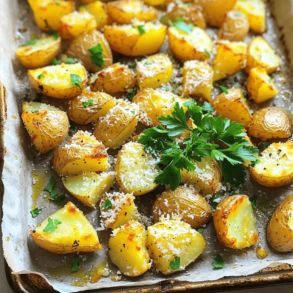 Für Knoblauch-Parmesan Röstkartoffeln brauche ich einfache, frische Zutaten. Hier ist, was ich verwende: - 900 g kleine Kartoffeln (halbiert oder geviertelt, falls groß) - 4 Esslöffel Olivenöl - 4 Knoblauchzehen, fein gehackt - 1 Teelöffel getrockneter Thymian - 1 Teelöffel getrockneter Rosmarin - Salz und Pfeffer nach Geschmack - 50 g geriebener Parmesan - 2 Esslöffel frische Petersilie, gehackt (zum Garnieren) Diese Zutaten sorgen für einen tollen Geschmack. Die kleinen Kartoffeln sind ideal, da sie gut rösten. Manchmal habe ich nicht alle frischen Zutaten. Das ist kein Problem! Hier sind einige Alternativen: - Verwende Kartoffeln aus der Dose oder gefrorene Kartoffeln. - Frischer Knoblauch kann durch Knoblauchpulver ersetzt werden. - Wenn du keinen Thymian oder Rosmarin hast, probiere Oregano oder Basilikum. - Parmesan kannst du auch durch Pecorino oder einen anderen Hartkäse ersetzen. Diese Alternativen helfen, das Rezept leicht anzupassen. So bleibt es einfach und lecker. Um den Geschmack zu erweitern, kann ich verschiedene Gewürze und Kräuter hinzufügen. Hier sind einige Ideen: - Füge Paprika für etwas Schärfe hinzu. - Verwende frisch gehackten Schnittlauch für einen milden Zwiebelgeschmack. - Probiere eine Prise Cayennepfeffer für mehr Schärfe. - Mische frische Kräuter wie Rosmarin oder Thymian direkt vor dem Servieren. Diese kleinen Änderungen machen das Gericht interessanter und schmackhafter. Du kannst mit den Geschmäckern spielen und deinen eigenen Stil finden! Zuerst wähle kleine Kartoffeln. Ich benutze etwa 900 Gramm. Halbiere sie, wenn sie klein sind, oder schneide sie in Viertel, wenn sie groß sind. Das sorgt für eine gleichmäßige Garzeit. Gib die Kartoffeln in eine große Schüssel. Nun füge 4 Esslöffel Olivenöl hinzu. Das Öl hilft, die Gewürze besser zu binden. Jetzt kommt der Knoblauch. Ich benutze 4 fein gehackte Zehen. Das gibt viel Geschmack. Füge 1 Teelöffel getrockneten Thymian und 1 Teelöffel getrockneten Rosmarin hinzu. Diese Kräuter passen perfekt zu Kartoffeln. Streue auch Salz und Pfeffer nach Geschmack hinein. Rühre alles gut um, bis die Kartoffeln gut eingekleidet sind. Heize deinen Ofen auf 220 °C vor. Das ist wichtig für knusprige Röstkartoffeln. Lege ein Backblech mit Backpapier aus. So bleibt es sauber. Verteile die gewürzten Kartoffeln auf dem Blech. Achte darauf, dass sie in einer einzigen Schicht liegen. Die Schnittfläche sollte nach unten zeigen. Das hilft, die Oberfläche knusprig zu machen. Röste die Kartoffeln für etwa 25 Minuten. Nach 25 Minuten nimm das Blech aus dem Ofen. Streue 50 Gramm geriebenen Parmesan gleichmäßig über die Kartoffeln. Der Käse wird schön schmelzen und knusprig werden. Gib das Blech zurück in den Ofen und röste für weitere 10 bis 15 Minuten. Die Kartoffeln sollten goldbraun und knusprig sein. Um das beste Ergebnis zu erzielen, achte darauf, dass die Kartoffeln nicht übereinander liegen. Wenn sie zu eng gepackt sind, werden sie nicht knusprig. Drehe die Kartoffeln nach der Hälfte der Röstezeit um. So garen sie gleichmäßig. Experimentiere mit der Garzeit. Jeder Ofen ist anders. Wenn du die Knoblauch Parmesan Röstkartoffeln nach dem Garen herausnimmst, lass sie ein paar Minuten abkühlen. Das gibt ihnen Zeit, die perfekte Textur zu erreichen. Garniere sie vor dem Servieren mit frischer Petersilie. Sieht toll aus und schmeckt frisch. Für die komplette Zubereitung kannst du die [Full Recipe] anschauen. Die häufigsten Fehler bei der Zubereitung von Knoblauch Parmesan Röstkartoffeln sind Überfüllung und falsches Timing. Wenn Sie zu viele Kartoffeln auf dem Blech haben, werden sie dampfen, nicht rösten. Geben Sie den Kartoffeln Platz. Rösten Sie in Chargen, wenn nötig. Ein weiterer Fehler ist das Ignorieren der Temperatur. Ein zu niedriger Ofen führt zu matschigen Kartoffeln. Halten Sie sich an 220 °C für die besten Ergebnisse. Um die perfekte Knusprigkeit zu erreichen, schneiden Sie die Kartoffeln gleichmäßig. Halbe oder viertel Kartoffeln bieten mehr Fläche zum Rösten. Verwenden Sie auch hochwertiges Olivenöl. Es hilft, die Kartoffeln schön braun zu machen. Legen Sie die Kartoffeln mit der Schnittfläche nach unten auf das Blech. Das ist der Schlüssel zu knusprigen Röstkartoffeln. Für eine schöne Präsentation garnieren Sie die Kartoffeln mit frisch gehackter Petersilie. Das bringt Farbe auf den Teller. Sie können die Röstkartoffeln auch mit einem zusätzlichen Hauch Parmesan bestreuen. Ein Spritzer Zitronensaft hebt die Aromen hervor. Servieren Sie die Kartoffeln in einer schönen Schüssel oder auf einem Teller. So wirken sie noch einladender. Wenn Sie mehr Ideen brauchen, schauen Sie sich das [Full Recipe] für zusätzliche Tipps an. {{image_4}} Wenn du Parmesan magst, gibt es viele Optionen. Feta bringt einen salzigen Kick. Für einen herzhaften Geschmack probiere Gouda oder Cheddar. Mozzarella macht die Kartoffeln cremig. Experimentiere mit verschiedenen Käsesorten, um deinen Favoriten zu finden. Jede Sorte gibt den Röstkartoffeln einen neuen Twist. Die Kräuter machen den Unterschied. Thymian und Rosmarin sind klassisch. Du kannst auch Oregano oder Basilikum verwenden. Für etwas Schärfe füge Cayennepfeffer hinzu. Paprika gibt einen süßen Geschmack. Du kannst auch frische Kräuter nutzen, wie Schnittlauch oder Dill. Diese Kombinationen machen es spannend und lecker. Möchtest du die Röstkartoffeln vegan machen? Lass den Käse einfach weg. Nutze Nährhefe für einen käsigen Geschmack. Du kannst auch vegane Käsesorten verwenden. Experimentiere mit Pflanzenöl wie Kokos- oder Avocadoöl. Diese Anpassungen machen das Gericht genauso schmackhaft. So können alle genießen, auch ohne Milchprodukte. Um die Knoblauch Parmesan Röstkartoffeln frisch zu halten, lassen Sie sie zuerst abkühlen. Geben Sie die Röstkartoffeln dann in einen luftdichten Behälter. Stellen Sie sicher, dass der Behälter gut verschlossen ist. So bleiben die Kartoffeln länger knusprig und lecker. Lagern Sie sie im Kühlschrank. Vermeiden Sie es, sie in der Nähe von feuchten Lebensmitteln zu lagern. Zum Wiederaufwärmen sind einige Methoden sehr effektiv. Sie können die Kartoffeln in den Ofen legen. Heizen Sie den Ofen auf 180 °C vor und geben Sie die Kartoffeln auf ein Backblech. Rösten Sie sie für etwa 10 bis 15 Minuten, bis sie wieder warm und knusprig sind. Eine andere Möglichkeit ist die Nutzung einer Pfanne. Braten Sie die Kartoffeln einfach bei mittlerer Hitze für einige Minuten. Dies bringt den Geschmack zurück. Im Kühlschrank halten die Röstkartoffeln etwa 3 bis 5 Tage. Achten Sie darauf, sie gut zu verpacken. Wenn Sie die Kartoffeln länger aufbewahren möchten, können Sie sie einfrieren. Legen Sie die abgekühlten Kartoffeln in einen gefrierfesten Behälter oder Beutel. Im Gefrierschrank bleiben sie bis zu 3 Monate frisch. Um die beste Qualität zu erhalten, sollten Sie sie jedoch innerhalb eines Monats verwenden. Knoblauch-Parmesan Röstkartoffeln brauchen etwa 35 bis 40 Minuten im Ofen. Zuerst rösten sie 25 Minuten ohne Käse. Danach kommen sie für 10 bis 15 Minuten mit Parmesan zurück. So werden sie schön knusprig. Achte darauf, sie goldbraun zu röstern. Ja, du kannst diese Kartoffeln auch in der Luftfritteuse machen. Stelle die Temperatur auf 200 °C ein. Röste die Kartoffeln für etwa 20 bis 25 Minuten. Schüttle den Korb zwischendurch. Prüfe, ob sie knusprig und goldbraun sind. Das ergibt eine gesunde und schnelle Variante. Röstkartoffeln passen zu vielen Speisen. Du kannst sie mit gegrilltem Fleisch oder Fisch servieren. Sie schmecken auch gut zu einem frischen Salat. Probiere sie mit einer cremigen Sauce oder einem Dip. So wird das Essen noch leckerer. In diesem Artikel haben wir die besten Zutaten für Knoblauch-Parmesan Röstkartoffeln besprochen. Ich habe erklärt, wie man sie perfekt zubereitet, von der Vorbereitung bis zur optimalen Röstdauer. Wir haben Tipps und Tricks geteilt, um häufige Fehler zu vermeiden und die perfekte Knusprigkeit zu erreichen. Auch Variationen und Aufbewahrung wurden behandelt. Wenn Sie diese Schritte befolgen, werden Ihre Röstkartoffeln sicher gelingen. Genießen Sie die Vielfalt und experimentieren Sie mit Ihren eigenen Ideen!