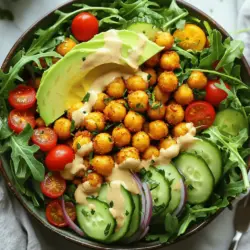 Für einen leckeren Kichererbsensalat brauchst du einige wichtige Zutaten. Hier sind sie: - 1 Dose (425 g) Kichererbsen, abgetropft und abgespült - 4 Tassen gemischte Salatblätter (z. B. Rucola, Spinat und Romana) - 1 Tasse Kirschtomaten, halbiert - 1/2 Gurke, gewürfelt - 1/4 rote Zwiebel, dünn geschnitten - 1/2 Avocado, in Scheiben Die Kichererbsen sind die Stars in diesem Gericht. Sie liefern Protein und machen satt. Das Gemüse bringt Frische und Farbe. Würze deine Kichererbsen, um ihnen mehr Geschmack zu geben. Hier sind die Gewürze und Öle, die du benötigst: - 2 Esslöffel Olivenöl - 1 Teelöffel geräuchertes Paprikapulver - 1/2 Teelöffel Knoblauchpulver - Salz und Pfeffer nach Geschmack Das Olivenöl sorgt für eine knusprige Textur beim Rösten. Die Gewürze geben dem Salat einen tollen Geschmack. Frische Zutaten machen den Salat lebendig. Hier sind die frischen Zutaten, die du brauchst: - Frische Kräuter (z. B. Petersilie oder Koriander) zur Garnierung - Saft von 1 Zitrone - 2 Esslöffel Tahini Die Kräuter und der Zitronensaft bringen Frische und einen Hauch von Säure. Das Tahini macht das Dressing cremig und köstlich. Für die vollständige Zubereitung schau dir das [Full Recipe] an. Um die Kichererbsen perfekt zuzubereiten, beginne mit einer Dose Kichererbsen. Du musst sie abtropfen lassen und gut abspülen. Dies entfernt die Stärke und verbessert den Geschmack. Heize dann deinen Ofen auf 200 °C vor. In einer Schüssel vermische die Kichererbsen mit Olivenöl, geräuchertem Paprikapulver, Knoblauchpulver, Salz und Pfeffer. So werden die Kichererbsen schön gewürzt. Breite sie dann gleichmäßig auf einem Backblech aus. Röste sie für 25 bis 30 Minuten. Schüttle das Blech einmal, damit sie gleichmäßig knusprig werden. Während die Kichererbsen rösten, kannst du die Salatbasis zubereiten. Nimm eine große Schüssel und gib die gemischten Salatblätter hinein. Du kannst Rucola, Spinat und Romana verwenden. Füge dann die halbierten Kirschtomaten, die gewürfelte Gurke und die dünn geschnittene rote Zwiebel hinzu. Vermische alles vorsichtig, um die Frische der Zutaten zu bewahren. Jetzt ist es Zeit, das Tahini-Dressing zu machen. In einer kleinen Schüssel vermische Tahini mit dem Saft einer Zitrone, einer Prise Salz und etwas Wasser. Verwende einen Schneebesen, um alles gut zu vermengen, bis die Mischung cremig ist. Du kannst mehr Wasser hinzufügen, um die Konsistenz nach deinem Geschmack anzupassen. Wenn die Kichererbsen fertig sind, nimm sie aus dem Ofen und lasse sie kurz abkühlen. Mische die knusprigen Kichererbsen mit der Salatmischung und träufle das Dressing darüber. Garniere den Salat mit Avocadoscheiben und frischen Kräutern. So hast du einen tollen, krossen Kichererbsensalat! Für die vollständige Anleitung, schau dir das [Full Recipe] an. Um knusprige Kichererbsen zu erhalten, ist die richtige Rösttechnik wichtig. Zuerst trockne die Kichererbsen gut ab, bevor du sie würzt. Feuchtigkeit macht sie weich. Verwende dann großzügig Olivenöl. Es hilft beim Rösten und gibt Geschmack. Röste die Kichererbsen bei 200 °C. Diese Temperatur sorgt für eine schöne goldene Farbe. Schüttle das Blech während des Röstens. So werden alle Kichererbsen gleichmäßig knusprig. Du kannst auch experimentieren. Probiere verschiedene Gewürze aus, um neue Geschmackskombinationen zu entdecken. Jeder hat seine eigenen Vorlieben. Du kannst den Salat leicht anpassen. Füge mehr Gemüse hinzu, wie Paprika oder Karotten. Das macht den Salat bunter und gesünder. Wenn du es scharf magst, gib etwas Cayennepfeffer zu den Kichererbsen. Für einen süßeren Geschmack kannst du Honig oder Ahornsirup ins Dressing mischen. Und wenn du Nüsse magst, streue einige geröstete Mandeln oder Walnüsse darüber. So wird der Salat noch nahrhafter und leckerer. Die Präsentation macht viel aus. Serviere den Kichererbsensalat in einer großen, schönen Schüssel. Das bringt die Farben zur Geltung. Du kannst auch eine Platte verwenden. Platziere die Salatblätter zuerst, dann die bunten Kirschtomaten und Gurken. Zum Schluss die knusprigen Kichererbsen obenauf. Das sieht appetitlich aus. Für einen besonderen Touch streue frische Kräuter und einige extra Kichererbsen obendrauf. So wird der Salat zu einem echten Hingucker. {{image_4}} Du kannst deinen Kichererbsensalat leicht anpassen. Füge zum Beispiel Feta hinzu. Er bringt einen tollen Geschmack. Auch geröstete Nüsse sind eine gute Wahl. Mandeln oder Walnüsse geben einen schönen Crunch. Du kannst auch frische Paprika oder Karotten hinzufügen. Diese sorgen für mehr Farbe und Vitamine. Der Kichererbsensalat ist sehr vielseitig. Du kannst ihn vegan halten oder für eine proteinreiche Option Tofu einfügen. Wenn du glutenfrei isst, ist dieser Salat perfekt für dich. Du kannst auch Quinoa oder Bulgur als Basis verwenden. Das macht den Salat sättigender und nährstoffreicher. Experimentiere mit verschiedenen Gemüsesorten, um neue Geschmäcker zu entdecken. Das Dressing ist der Schlüssel zu einem großartigen Salat. Neben Tahini kannst du auch Joghurt verwenden. Ein Zitronen-Joghurt-Dressing ist frisch und cremig. Oder probiere ein Senf-Vinaigrette für einen würzigen Kick. Balsamico-Essig bringt Süße und Tiefe. Du kannst auch ein Mango-Dressing für einen fruchtigen Flair machen. Variiere die Dressing-Zutaten, um deinen Lieblingsgeschmack zu finden. Um den Kichererbsensalat frisch zu halten, lagere ihn in einem luftdichten Behälter. Stelle sicher, dass der Salat gut abgedeckt ist. Das hilft, die Aromen zu bewahren. Ich empfehle, den Salat im Kühlschrank zu lagern. So bleibt er etwa 3 bis 4 Tage genießbar. Um die Frische zu verlängern, bewahre die knusprigen Kichererbsen getrennt auf. Sie verlieren schnell ihre Knusprigkeit, wenn sie mit dem Salat vermischt sind. Du kannst auch die Dressing-Zutaten separat lagern. Mische sie erst kurz vor dem Servieren, um den besten Geschmack zu erzielen. Der Kichererbsensalat ist perfekt für Meal Prep. Du kannst die Zutaten im Voraus vorbereiten. Röstet die Kichererbsen und bereite die Salatbasis vor. Wenn du Reste hast, nutze diese für Wraps oder als Topping für eine Suppe. So verwandelst du deine Reste in eine neue Mahlzeit! Um die Kichererbsen noch knuspriger zu machen, gibt es einige einfache Tipps. Erstens, stelle sicher, dass die Kichererbsen gut abgetropft sind. Feuchtigkeit macht sie weich. Zweitens, röste sie bei hoher Temperatur. 200 °C ist perfekt. Drittens, schüttle das Blech während des Röstens. So garen sie gleichmäßig und werden knusprig. Schließlich, lasse sie nach dem Rösten etwas abkühlen. Sie werden beim Abkühlen noch knuspriger. Wenn du kein Tahini hast, gibt es tolle Alternativen. Du kannst Erdnussbutter oder Mandelbutter verwenden. Diese geben einen ähnlichen Geschmack. Eine andere Option ist griechischer Joghurt für eine cremige Konsistenz. Für eine nussfreie Variante kannst du einfach Olivenöl und Zitronensaft mischen. Das sorgt für einen frischen Geschmack und ist leicht. Jede dieser Optionen passt gut zu deinem Kichererbsensalat. Ja, dieser Salat ist vegan und glutenfrei. Die Hauptzutaten sind Kichererbsen, Salat und Gemüse. Alle diese Zutaten sind pflanzlich. Auch das Dressing mit Tahini ist vegan. Für glutenfreie Ernährung sind keine Weizenprodukte enthalten. Du kannst diesen Salat also mit gutem Gewissen genießen, egal welche Diät du befolgst. In diesem Blogbeitrag haben wir den Krossen Kichererbsensalat genau unter die Lupe genommen. Wir haben die wichtigen Zutaten, die Schritte zur Zubereitung und nützliche Tipps besprochen. Auch verschiedene Variationen und Tipps zur Lagerung kamen nicht zu kurz. Denke daran, dass du mit Gewürzen und frischen Zutaten spielen kannst. So machst du den Salat ganz nach deinem Geschmack. Halte den Salat frisch, um das Beste herauszuholen. Experimentiere und genieße deinen leckeren Kichererbsensalat!