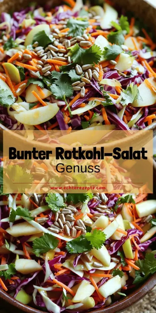 Entdecke die bunten und gesunden Vorteile von Rotkohl-Salat! Dieses nahrhafte Rezept ist einfach zuzubereiten und perfekt als Beilage für jede Mahlzeit. Lerne, wie du frische Zutaten wie Äpfel und Karotten kombinierst, um einen würzigen und knackigen Salat zu kreieren. Ideal für Grillpartys oder Picknicks! Klicke jetzt, um das vollständige Rezept zu entdecken und deinen Speiseplan mit diesem köstlichen Rotkohl-Salat zu bereichern!