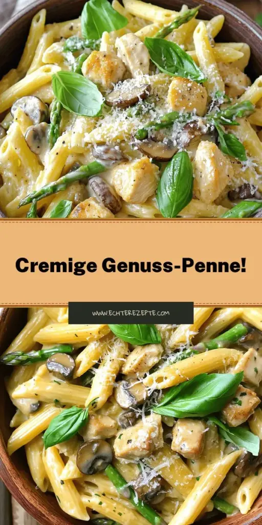 Entdecke das perfekte Rezept für eine cremige Pilz- und Spargel-Hühnchen-Penne, ideal für ein schnelles und schmackhaftes Abendessen! Dieses Gericht kombiniert frische Zutaten wie zarte Hähnchenbrust, saftige Champignons und knackigen Spargel in einer köstlichen Sauce. Lass deine Geschmacksknospen verwöhnen und koche mit uns! Klicke hier, um das vollständige Rezept und nützliche Kochtipps zu finden.