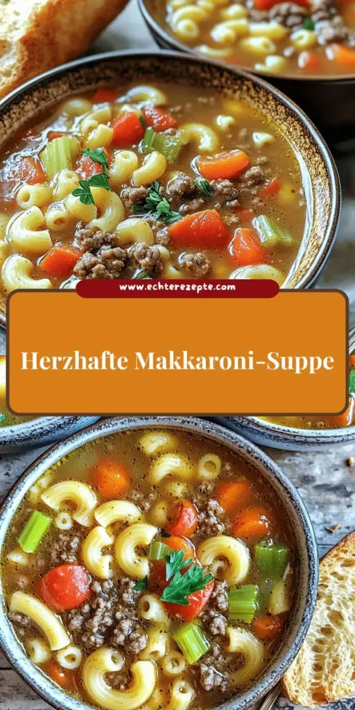 Entdecke das köstliche Rezept für Classic Beef & Tomato Macaroni Soup, perfekt für kalte Tage! Diese herzhafte Suppe kombiniert zartes Rinderhack, frische Tomaten und goldene Makkaroni zu einem wärmenden Genuss, der einfach zuzubereiten ist. Lass dich von der Schritt-für-Schritt-Anleitung inspirieren und kreiere eine Mahlzeit, die deiner Familie schmecken wird. Klicke jetzt und entdecke das vollständige Rezept!