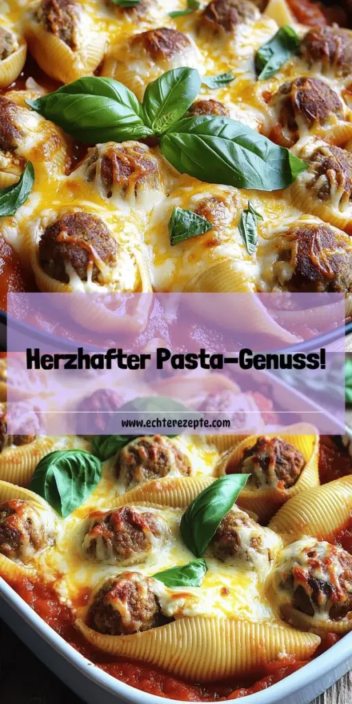 Entdecken Sie unser Rezept für herzhafte gefüllte Muscheln mit Fleischbällchen, das Italien direkt in Ihre Küche bringt! Genießen Sie große Pasta-Muscheln, gefüllt mit einer cremigen Mischung aus Ricotta und würzigem Hackfleisch, und überzogen mit schmelzendem Käse. Dieses einfache und köstliche Gericht ist perfekt für ein Familienessen oder einen besonderen Anlass. Klicken Sie jetzt, um das vollständige Rezept zu erfahren und Ihr neues Lieblingsgericht zu kreieren!