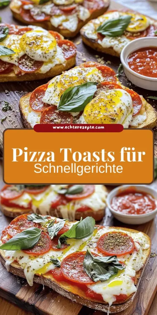 Entdecke die köstliche Welt der Pizza Toasts mit diesem einfachen und schnellen Rezept! In nur 15 Minuten zauberst du knusprigen Toast mit schmelzendem Käse und deinen Lieblingsbelägen. Perfekt für einen schnellen Snack oder eine unvergessliche Mahlzeit, die die ganze Familie begeistert. Lass deiner Kreativität freien Lauf und passe die Zutaten an deinen Geschmack an. Klicke jetzt, um das vollständige Rezept zu erkunden und deine eigenen köstlichen Pizza Toasts zu kreieren!