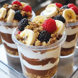 - 1 Tasse griechischer Joghurt - 1 Portion (30g) Vanille-Protein-Pulver - 2 Esslöffel Kakaopulver