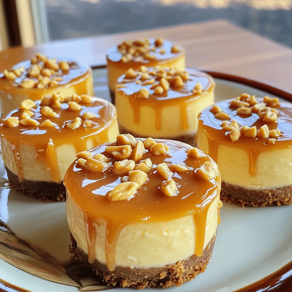 - 200 g Kekse (z.B. Butterkekse), zerbröselt - 100 g Butter, geschmolzen - 300 g Frischkäse, zimmerwarm - 120 g Zucker - 2 große Eier - 150 g Erdnussbutter (cremig oder stückig) - 100 ml Schlagsahne - 50 g Karamellsauce (plus mehr zum Garnieren) - Eine Prise Salz