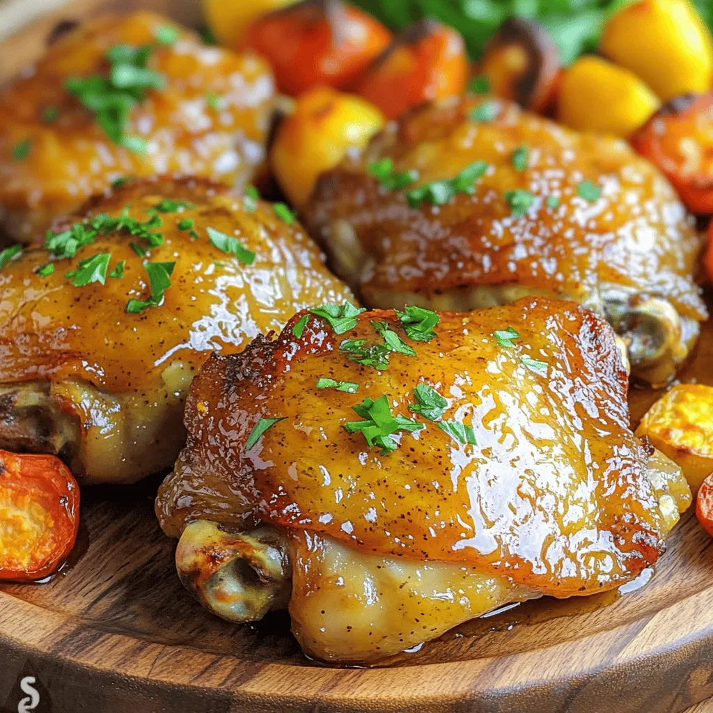 Für dieses einfache Rezept benötigst du folgende Zutaten: - 4 Hähnchenkeulen mit Knochen und Haut - 60 ml Honig - 60 ml Dijon-Senf - 30 ml Olivenöl - 3 Knoblauchzehen, fein gehackt - 1 Teelöffel getrockneter Thymian - 1 Teelöffel geräuchertes Paprikapulver - Salz und Pfeffer nach Geschmack - Frische Petersilie, gehackt (zum Garnieren) Diese Zutaten geben dem Gericht seinen einzigartigen Geschmack. Der Honig sorgt für Süße, während der Dijon-Senf eine angenehme Schärfe hinzufügt. Wenn du Dijon-Senf auswählst, achte auf Marken wie Maille oder Grey Poupon. Diese Marken bieten einen vollen Geschmack. Sie haben die richtige Balance zwischen Schärfe und Würze. Vermeide zu süßen oder zu milden Senf, da sie das Aroma des Gerichts beeinträchtigen können. Um die besten Hähnchenkeulen zu wählen, schaue dir das Fleisch genau an. Es sollte eine frische, rosige Farbe haben. Die Haut sollte glänzend und fest sein. Wenn du frischen Knoblauch kaufst, wähle feste Zehen ohne braune Flecken. Achte auch auf frische Kräuter. Sie sollten grün und duftend sein. So stellst du sicher, dass dein Gericht den besten Geschmack hat. Für das gesamte Rezept, siehe [Full Recipe]. Um die Marinade zuzubereiten, nehmen Sie eine große Schüssel. Geben Sie dort 60 ml Honig und 60 ml Dijon-Senf hinzu. Fügen Sie 30 ml Olivenöl hinzu. Dann kommen 3 fein gehackte Knoblauchzehen, 1 Teelöffel getrockneter Thymian und 1 Teelöffel geräuchertes Paprikapulver dazu. Jetzt können Sie alles gut verrühren. Achten Sie darauf, dass die Zutaten gut vermischt sind. Die Marinade sollte eine glatte Konsistenz haben. Nehmen Sie 4 Hähnchenkeulen mit Haut und Knochen. Legen Sie sie in eine große Auflaufform. Gießen Sie die Marinade gleichmäßig über die Keulen. Stellen Sie sicher, dass jede Keule gut bedeckt ist. Lassen Sie die Hähnchenkeulen mindestens 30 Minuten marinieren. So zieht der Geschmack tief ins Fleisch ein. Wenn Sie mehr Zeit haben, können Sie die Keulen auch länger im Kühlschrank lassen. Heizen Sie den Ofen auf 200°C vor. Nach der Marinierzeit stellen Sie die Auflaufform in den vorgeheizten Ofen. Backen Sie die Hähnchenkeulen 35-40 Minuten lang. Prüfen Sie die Kerntemperatur mit einem Fleischthermometer. Sie sollte 75°C erreichen. Für eine knusprige Haut legen Sie die Keulen 2-3 Minuten unter den Grill. Achten Sie darauf, dass sie nicht verbrennen. Lassen Sie die Hähnchenkeulen nach dem Backen 5 Minuten ruhen. So bleibt das Fleisch saftig. Die Marinierzeit ist wichtig für den Geschmack. Ich empfehle, die Hähnchenkeulen mindestens 30 Minuten marinieren zu lassen. So ziehen die Aromen gut ein. Für intensiveren Geschmack kannst du sie bis zu 24 Stunden im Kühlschrank lassen. Das hilft, das Hühnchen zart und würzig zu machen. Für eine knusprige Haut gibt es einen einfachen Trick. Backe die Hähnchenkeulen bei 200°C. Nach der Garzeit von 35-40 Minuten kannst du sie für 2-3 Minuten unter den Grill legen. Achte darauf, dass sie nicht verbrennen. So wird die Haut goldbraun und knusprig. Es ist wichtig, die Hähnchenkeulen während des Garens zu beobachten. Nutze ein Fleischthermometer, um die Kerntemperatur zu prüfen. Sie sollte 75°C erreichen, damit das Hühnchen sicher ist. Wenn du sie zu lange backst, wird das Fleisch trocken. Stelle sicher, dass sie gut durchgegart sind, aber auch saftig bleiben. {{image_4}} Grillen kann eine tolle Art sein, die Hähnchenkeulen zuzubereiten. Um die Honig-Senf-Hühnchenkeulen im Grill zu machen, marinieren Sie die Keulen wie im Rezept. Stellen Sie den Grill auf mittlere Hitze ein. Legen Sie die Hähnchenkeulen mit der Hautseite nach oben auf den Grill. Grillen Sie sie etwa 30-35 Minuten. Wenden Sie sie regelmäßig, damit sie gleichmäßig garen. Die Keulen sind fertig, wenn sie eine Kerntemperatur von 75°C erreichen. Das Grillen gibt dem Fleisch einen rauchigen Geschmack und sorgt für eine schöne Grillmarkierung. Wenn Sie Zeit sparen möchten, probieren Sie die slow cooker Version. Marinieren Sie die Hähnchenkeulen wie gewohnt. Legen Sie die Keulen dann in den Slow Cooker. Gießen Sie die restliche Marinade darüber. Kochen Sie die Keulen auf niedriger Stufe für 6-7 Stunden oder auf hoher Stufe für 3-4 Stunden. Das Fleisch wird sehr zart und lässt sich leicht vom Knochen lösen. Diese Methode ist ideal für stressfreie Abendessen. Für eine vegetarische Option können Sie die Marinade leicht anpassen. Ersetzen Sie das Hähnchen durch Tofu oder Gemüse. Sie können festen Tofu verwenden, den Sie in Würfel schneiden. Marinieren Sie den Tofu genauso wie die Hähnchenkeulen. Lassen Sie ihn mindestens 30 Minuten marinieren. Grillen oder braten Sie den marinierten Tofu. Für Gemüse verwenden Sie Zucchini, Paprika oder Champignons. Die Marinade wird ihnen einen tollen Geschmack geben. Wenn du Reste von den Honig-Senf-Hühnchenkeulen hast, lege sie in einen luftdichten Behälter. So bleiben sie frisch. Du kannst auch die Marinade aufbewahren. Die Reste halten sich gut für bis zu drei Tage im Kühlschrank. Um die Hähnchenkeulen aufzuwärmen, stelle deinen Ofen auf 175°C. Lege die Keulen in eine Auflaufform und bedecke sie mit Alufolie. So trocknen sie nicht aus. Erwärme sie für etwa 20 Minuten. Überprüfe, ob sie warm sind. Im Kühlschrank bleiben die Hähnchenkeulen bis zu drei Tage frisch. Wenn du sie länger aufbewahren möchtest, kannst du sie einfrieren. In einem gefrierfesten Behälter halten sie bis zu drei Monate. Stelle sicher, dass du sie gut verpackst, damit sie nicht gefrieren. Ich empfehle, die Hähnchenkeulen mindestens 30 Minuten zu marinieren. Diese Zeit gibt den Aromen die Chance, tief ins Fleisch einzudringen. Für noch besseren Geschmack können Sie sie auch über Nacht marinieren. Das macht die Keulen noch saftiger und aromatischer. Ja, das ist eine tolle Idee! Sie können die Marinade bis zu drei Tage im Voraus zubereiten. Bewahren Sie sie einfach in einem luftdichten Behälter im Kühlschrank auf. So sparen Sie Zeit am Kochtag und haben mehr Geschmack in Ihren Hühnchenkeulen. Ich empfehle, die Honig-Senf-Hühnchenkeulen mit geröstetem Gemüse oder einem frischen grünen Salat zu servieren. Diese Beilagen ergänzen das Gericht perfekt. Sie können auch Reis oder Kartoffeln hinzufügen, um eine vollwertige Mahlzeit zu kreieren. In diesem Artikel haben wir die wichtigsten Punkte für Honig-Senf-Hühnchenkeulen besprochen. Wir haben die Zutaten, die Marinade, das Backen und sogar Variationen untersucht. Frische Zutaten sind entscheidend für den Geschmack. Marinieren ist wichtig für das Aroma und die Konsistenz. Vergiss nicht, die Haut knusprig zu bekommen! Egal, ob du die Hühnchenkeulen im Ofen oder auf dem Grill zubereitest, diese Tipps helfen dir, leckere Mahlzeiten zu schaffen. Mit den richtigen Lagerungshinweisen bleibst du auch nach dem Kochen entspannt. Viel Spaß beim Kochen!