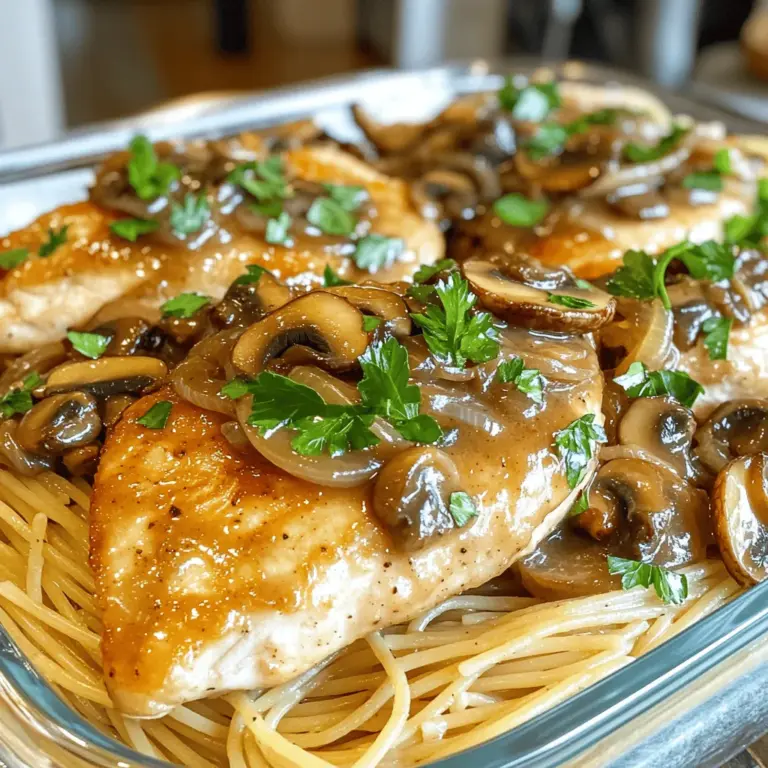 - 4 Hähnchenbrustfilets - 250 g Champignons - 1 mittelgroße Zwiebel