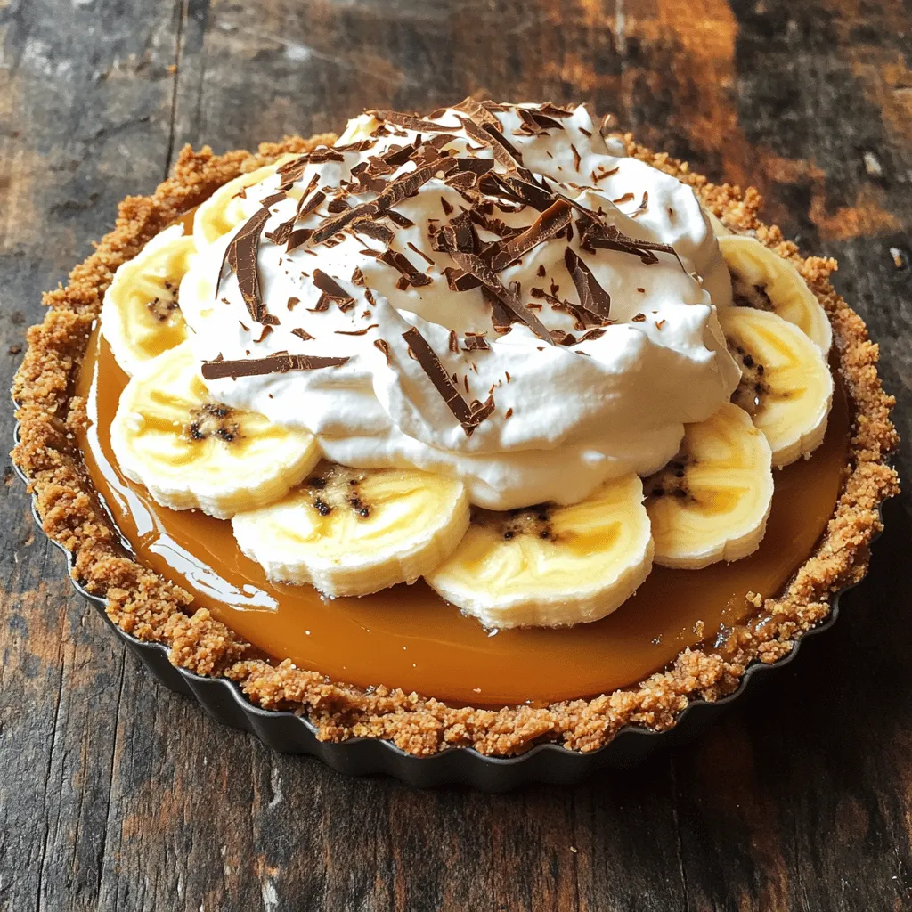 - <strong>Digestive-Kekse und ihre Rolle</strong> Digestive-Kekse sind die Basis für den Banoffee Pie. Sie bringen einen knusprigen Biss und einen süßen Geschmack. Zerbröseln Sie sie gut, um eine gleichmäßige Kruste zu schaffen.” /></p>
</p>
<h2>Variationen</h2>
</p>
<h3>Rezeptvariationen für unterschiedliche Geschmäcker</h3>
</p>
<p>Ich liebe es, den klassischen Banoffee Pie zu variieren. Eine meiner liebsten Varianten ist der Schokoladen-Banoffee Pie. Fügen Sie einfach geschmolzene Schokolade zur Keksbasis hinzu. Diese schokoladige Note macht das Dessert noch reichhaltiger und schokoladiger.</p>
</p>
<p>Für einen zusätzlichen Crunch probieren Sie, Nüsse hinzuzufügen. Geröstete Mandeln oder Walnüsse passen gut. Diese bringen eine tolle Textur und einen nussigen Geschmack in den Pie.</p>
</p>
<h3>Verwendung anderer Obstsorten</h3>
</p>
<p>Banane ist der Star dieses Desserts, aber Sie können auch andere Früchte verwenden. Erdbeeren oder Himbeeren geben eine frische Note. Sie sind süß und passen gut zur Sahne.</p>
</p>
<p>Eine fruchtige Kombination mit Banane ist auch lecker. Mischen Sie Bananen mit Kiwis oder Ananas für einen tropischen Twist. Diese Kombination bringt Farbe und einen neuen Geschmack.</p>
</p>
<h3>Festliche Ergänzungen</h3>
</p>
<p>Für Feiertage gibt es viele Möglichkeiten, den Banoffee Pie zu verfeinern. Fügen Sie festliche Gewürze wie Zimt oder Muskatnuss hinzu. Diese machen das Dessert perfekt für Weihnachten oder andere Feste.</p>
</p>
<p>Besondere Garnierungen können auch den Wow-Faktor erhöhen. Verwenden Sie essbare Blumen oder bunte Streusel für eine ansprechende Präsentation. So wird Ihr Banoffee Pie zum Hingucker auf jedem Tisch.</p>
</p>
<p>Für das vollständige Rezept schauen Sie sich die [Full Recipe] an.</p>
</p>
</p>
<h2>Lagerinformationen</h2>
</p>
<h3>Aufbewahrung im Kühlschrank</h3>
<p>Um den Banoffee Pie frisch zu halten, lege ihn in den Kühlschrank. Bedecke die Oberfläche mit Frischhaltefolie oder einem Deckel. So bleibt die Sahne fluffig und der Karamell bleibt fest. Stelle sicher, dass der Pie gut abgedeckt ist, um Gerüche zu vermeiden.</p>
</p>
<h3>Einfrieren des Banoffee Pie</h3>
<p>Du kannst den Banoffee Pie auch einfrieren, um ihn länger zu lagern. Teile ihn in Stücke und lege diese in einen luftdichten Behälter. Achte darauf, dass du die Schichten nicht beschädigst. Zum Auftauen stelle die Stücke über Nacht in den Kühlschrank. Serviere sie leicht gekühlt, damit der Geschmack frisch bleibt.</p>
</p>
<h3>Haltbarkeit und Anzeichen für Verderb</h3>
<p>Im Kühlschrank hält sich der Banoffee Pie etwa 3 Tage. Überprüfe ihn auf Anzeichen von Verderb. Wenn die Sahne wässrig wird oder der Karamell eine komische Farbe hat, wirf ihn weg. Frische Bananen sollten nicht braun oder matschig sein. Achte auf diese Zeichen, um sicherzustellen, dass du ihn in bestem Zustand genießt.</p>
</p>
<h2>FAQs</h2>
</p>
<h3>Wie lange dauert es, einen Banoffee Pie zuzubereiten?</h3>
<p>Die Zubereitung eines Banoffee Pies dauert etwa 30 Minuten. Danach benötigt er 2 Stunden im Kühlschrank, um fest zu werden. Die Gesamtzeit beträgt somit etwa 2,5 Stunden. Diese Zeit beinhaltet die Vorbereitung der Keksbasis, die Karamellzubereitung und das Schichten der Zutaten. Es ist wichtig, den Pie ausreichend zu kühlen, damit die Texturen harmonisch werden.</p>
</p>
<h3>Kann ich den Banoffee Pie vegan zubereiten?</h3>
<p>Ja, du kannst den Banoffee Pie vegan machen. Verwende vegane Kekse und pflanzliche Butter für die Basis. Für das Karamell kannst du Kokosmilch anstelle von gesüßter Kondensmilch nutzen. Auch die Sahne lässt sich durch pflanzliche Alternativen ersetzen. Viele Marken bieten nun vegane Sahne an, die sich gut aufschlagen lässt. So bleibt der Genuss auch ohne tierische Produkte erhalten.</p>
</p>
<h3>Warum wird mein Karamell nicht dick?</h3>
<p>Ein häufiges Problem ist, dass das Karamell nicht lange genug gekocht wird. Du musst die gesüßte Kondensmilch mindestens 2 Stunden köcheln lassen. Achte darauf, dass die Dose immer vollständig im Wasser bleibt. Wenn dein Karamell dünn bleibt, könnte es auch sein, dass die Hitze zu niedrig war. Stelle sicher, dass das Wasser sanft köchelt und nicht sprudelnd kocht. Wenn du diese Tipps befolgst, gelingt die Karamellsauce perfekt.</p>
</p>
<h3>Ist Banoffee Pie glutenfrei?</h3>
<p>Banoffee Pie kann leicht glutenfrei gemacht werden. Verwende glutenfreie Kekse für die Basis. Viele Marken bieten bereits glutenfreie Digestive-Kekse an. Achte darauf, die Packung zu prüfen, um sicher zu sein, dass sie für glutenempfindliche Verbraucher geeignet sind. So kannst du diesen leckeren Dessertklassiker ohne Sorgen genießen.</p>
</p>
<p>Der Banoffee Pie ist ein einfacher, köstlicher Dessert-Klassiker. Wir haben die Hauptzutaten betrachtet, wie Digestive-Kekse, ungesalzene Butter und perfekte Bananen. Die Karamellschicht macht das Ganze besonders, und die Sahne verleiht ihm den letzten Schliff. Ich habe auch Tipps gegeben, um ihn zu perfektionieren und Variationen für jeden Geschmack zu kreieren. Denke an frische Zutaten und sei kreativ bei der Zubereitung. Mit den richtigen Tricks bleibt dein Pie frisch und lecker. Probiere es aus und genieße jeden Biss!</p>
</div>