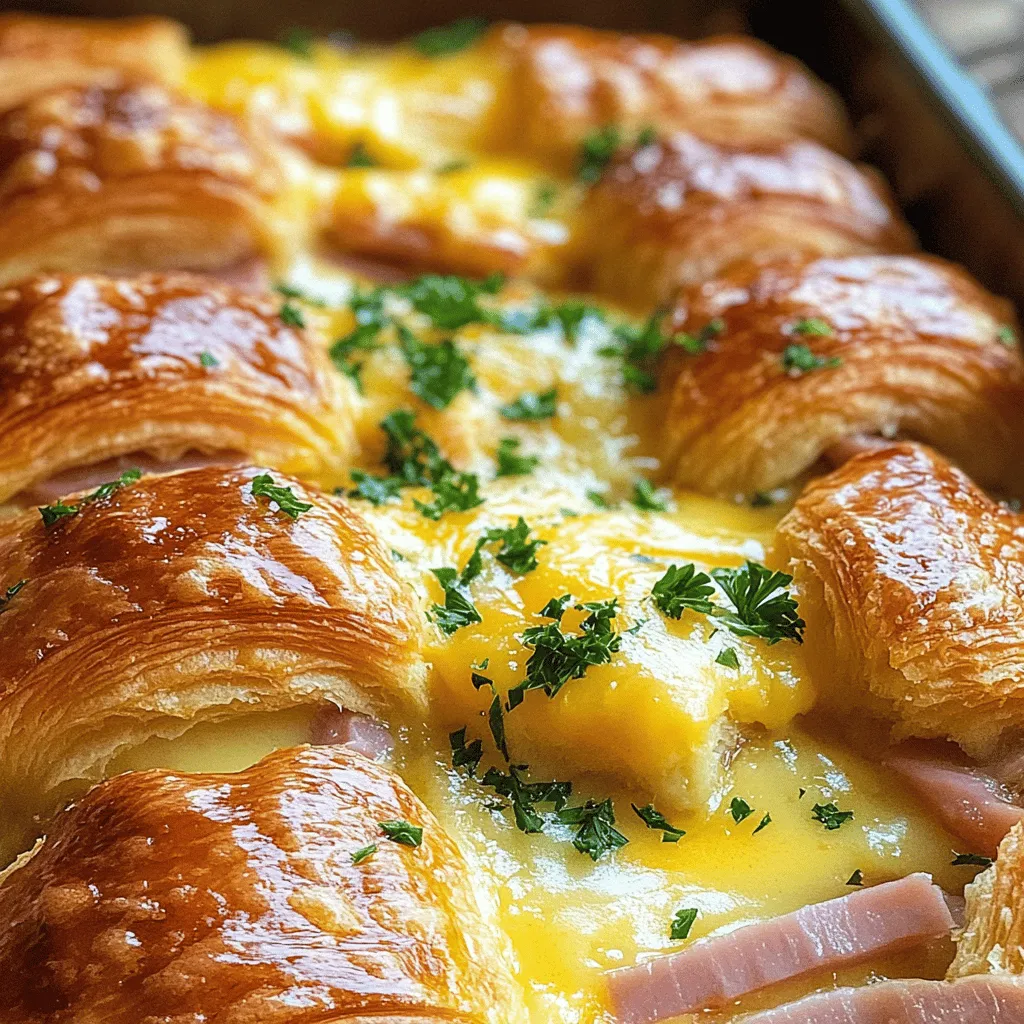 - 6 große Buttercroissants, halbiert - 200 g Schinken, in Streifen geschnitten - 200 g geriebener Käse (z.B. Emmental oder Gouda)