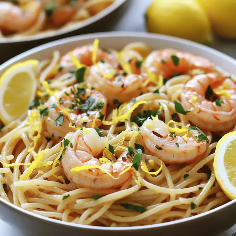 - 225 g Spaghetti oder Linguine - 450 g Garnelen, geschält und entdarmt - 4 Knoblauchzehen, fein gehackt Die Hauptzutaten sind einfach und frisch. Spaghetti oder Linguine bilden die Basis. Diese Pasta sind perfekt, um die Sauce aufzunehmen. Garnelen bringen den Meeresgeschmack, der das Gericht besonders macht. Der Knoblauch fügt Tiefe und Aroma hinzu. Die Kombination dieser Zutaten ergibt ein sättigendes und leckeres Gericht. - 60 ml Olivenöl - Schale und Saft von 1 Zitrone - 1/2 Teelöffel rote Pfefferflocken (nach Geschmack anpassen) - Salz und Pfeffer nach Geschmack Die Gewürze sind das Herzstück des Geschmacks. Olivenöl sorgt für eine schöne Textur und einen reichen Geschmack. Die Zitrone bringt Frische und Zest. Rote Pfefferflocken geben einen kleinen Kick. Salz und Pfeffer runden die Aromen ab. Diese einfachen Gewürze machen das Gericht lebendig und einladend. - 60 g frische Petersilie, gehackt - Geriebener Parmesan, zum Servieren (optional) Frische Petersilie ist ein Muss. Sie bringt Farbe und Geschmack. Parmesan verleiht dem Gericht einen weiteren Geschmackskick. Er ist optional, aber sehr empfehlenswert. Die Mischung aus frischen und herzhaften Zutaten macht die Zesty Lemon Garlic Shrimp Pasta zu einem Genuss. Für das vollständige Rezept, schau dir die [Full Recipe] an. Um die Spaghetti oder Linguine zu kochen, bringe einen großen Topf mit gesalzenem Wasser zum Kochen. Füge die Pasta hinzu und koche sie gemäß der Verpackungsanleitung al dente. Achte darauf, die Pasta nicht zu lange zu kochen, damit sie nicht matschig wird. Nach dem Kochen gieße die Pasta ab. Bewahre dabei etwa 120 ml des Nudelwassers auf. Dieses Wasser wird später helfen, die Sauce zu binden. Erhitze in einer großen Pfanne das Olivenöl bei mittlerer Hitze. Füge den fein gehackten Knoblauch hinzu und brate ihn für etwa eine Minute. Achte darauf, dass der Knoblauch nicht anbrennt; er soll nur aromatisch sein. Dann gib die geschälten Garnelen in die Pfanne. Würze sie mit roten Pfefferflocken, Salz und Pfeffer. Brate die Garnelen für 2 bis 3 Minuten, bis sie rosa und undurchsichtig sind. Perfekt gebratene Garnelen sind saftig und zart. Sobald die Garnelen fertig sind, füge die Zitronenschale und den Zitronensaft in die Pfanne. Rühre alles gut um. Jetzt ist es Zeit, die gekochte Pasta hinzuzufügen. Gieße nach und nach das aufbewahrte Nudelwasser dazu, bis die Sauce die gewünschte Konsistenz hat. Mische alles gut, sodass die Pasta gleichmäßig von der Sauce umhüllt wird. Zum Schluss rühre die gehackte Petersilie unter. Das bringt Frische in das Gericht. Für das vollständige Rezept, schau dir die [Full Recipe] an. Wählen Sie frische Garnelen. Achten Sie auf die Farbe und den Geruch. Die besten Garnelen sind leicht rosa und riechen frisch. Tiefgekühlte Garnelen sind auch gut, wenn sie richtig aufgetaut sind. Um die Textur zu verbessern, braten Sie die Garnelen schnell an. So bleiben sie zart und saftig. Überkochen Sie die Garnelen nicht. Sie sollten rosa und fest sein. Rote Pfefferflocken bringen Schärfe. Fangen Sie mit einer kleinen Menge an. So können Sie die Schärfe gut anpassen. Schmecken Sie das Gericht ab. Kräuter wie Basilikum oder Thymian passen gut. Diese verleihen dem Gericht Tiefe. Experimentieren Sie mit verschiedenen Gewürzen, um neue Aromen zu entdecken. Eine schöne Präsentation macht das Essen noch besser. Servieren Sie die Pasta in großen, flachen Schalen. So sieht das Gericht ansprechend aus. Verzieren Sie die Pasta mit Zitronenschnitzen und frischer Petersilie. Das bringt Farbe auf den Teller. Es ist ein einfacher Trick, um das Gericht lebendiger zu gestalten. Für mehr Details und die vollständige Zubereitung schauen Sie sich das Full Recipe an. {{image_4}} Wenn Sie keine Garnelen mögen, machen Sie eine leckere vegetarische Pasta. Sie können einfach die Garnelen weglassen. Ersetzen Sie sie durch frisches Gemüse. Zucchini und Pilze sind tolle Alternativen. Schneiden Sie sie in kleine Stücke. Braten Sie sie zusammen mit dem Knoblauch an. So bekommen Sie eine schmackhafte Basis für die Pasta. Für eine mediterrane Note fügen Sie Oliven hinzu. Schwarze oder grüne Oliven passen gut. Sie können auch Brokkoli verwenden. Kochen Sie ihn leicht, bevor Sie ihn zur Pfanne geben. Probieren Sie verschiedene Pastaarten aus. Fusilli oder Penne schmecken ebenfalls großartig. So wird das Gericht noch bunter und schmackhafter. Möchten Sie etwas mehr Hitze? Dann erhöhen Sie die roten Pfefferflocken. Fügen Sie auch frische Chilis hinzu. Schneiden Sie sie klein und braten Sie sie mit dem Knoblauch an. So bekommt das Gericht eine feurige Note. Diese Version ist perfekt für alle, die es scharf mögen. Genießen Sie die Schärfe in jedem Bissen. Um die Reste der Zesty Lemon Garlic Shrimp Pasta frisch zu halten, lagere sie im Kühlschrank. Verwende einen luftdichten Behälter, um die Feuchtigkeit zu bewahren. So bleibt der Geschmack erhalten. Die Reste sind im Kühlschrank etwa 2 bis 3 Tage haltbar. Achte darauf, sie gut zu verschließen, damit keine Gerüche eindringen. Wenn du die Pasta aufwärmst, mache das schonend. Du kannst sie in der Mikrowelle oder in einer Pfanne aufwärmen. Bei der Mikrowelle erwärmst du sie in kurzen Intervallen. So wird sie gleichmäßig heiß. In der Pfanne füge einen Schuss Olivenöl hinzu. Das verhindert, dass die Garnelen überkochen. Halte die Hitze niedrig und rühre sanft. Um die Zesty Lemon Garlic Shrimp Pasta einzufrieren, lasse sie zuerst abkühlen. Fülle sie dann in einen gefrierfesten Behälter. Achte darauf, etwas Platz zu lassen, da sich die Pasta ausdehnt. Du kannst die Pasta bis zu 3 Monate einfrieren. Zum Auftauen, lege sie einfach über Nacht in den Kühlschrank. Danach erwärmst du sie wie oben beschrieben. Die Zubereitung dieses Gerichts ist schnell und einfach. Die Vorbereitungszeit beträgt etwa 10 Minuten. Die Kochzeit für die Pasta und die Garnelen dauert weitere 10 Minuten. Insgesamt benötigst du also etwa 20 Minuten, um ein köstliches Gericht auf den Tisch zu bringen. Ja, du kannst die Garnelen ersetzen. Eine gute Alternative sind Hähnchenbruststücke, die ebenfalls zart und lecker sind. Für eine vegetarische Option kannst du Tofu verwenden. Achte darauf, die Garzeiten entsprechend anzupassen, damit alles perfekt gart. Ja, du kannst eine glutenfreie Variante zubereiten. Verwende glutenfreie Pasta, die aus Reis oder Linsen besteht. Diese Pasta ist in vielen Geschäften erhältlich. Achte darauf, die Kochzeit gemäß den Anweisungen auf der Verpackung zu überprüfen. Um das Gericht vegan zu machen, ersetze die Garnelen durch Gemüse. Zucchini oder Pilze sind tolle Optionen. Verwende auch pflanzliche Butter oder Olivenöl. So bleibt der frische Geschmack der Zitrone und des Knoblauchs erhalten. Zusammenfassend hast du nun ein einfaches Rezept für Zesty Lemon Garlic Shrimp Pasta. Du weißt, welche Zutaten du brauchst und wie du sie zubereitest. Denke an die Tipps zur perfekten Garnelen und Variationen, um das Gericht zu personalisieren. Mit den Lagerinformationen bist du gut gerüstet, um Reste schmackhaft aufzubewahren. Egal, ob du es einfach oder scharf magst, dieses Rezept passt zu dir. Genieße die Zubereitung und teile das Gericht mit anderen!