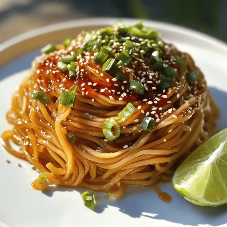 Für die Knoblauch-Chili-Öl-Nudeln brauchen Sie einige frische und einfache Zutaten. Hier sind die Hauptzutaten: - 300 g Nudeln (Spaghetti oder Udon) - 4 Esslöffel Chiliöl - 4 Knoblauchzehen, fein gehackt - 2 Esslöffel Sojasauce - 1 Esslöffel Sesamöl - 2 Frühlingszwiebeln, gehackt - 1 Esslöffel Ingwer, gerieben - 1 Esslöffel Reisessig - 1 Teelöffel Zucker - Salz, nach Geschmack - Sesamsamen, zum Garnieren Diese Zutaten sorgen für einen tollen Geschmack und eine schöne Textur. Die Gewürze und Öle sind wichtig für den Geschmack. Chiliöl bringt die Schärfe. Es gibt viele Marken, die Sie verwenden können, oder Sie können Ihr eigenes machen. Sojasauce gibt den Nudeln einen herzhaften Umami-Geschmack. Sesamöl fügt eine nussige Note hinzu. Reisessig sorgt für eine frische Säure, die das Gericht ausbalanciert. Sie können diese Zutaten nach Ihrem Geschmack anpassen. Wenn Sie kein Chiliöl haben, verwenden Sie einfach Olivenöl und fügen Sie mehr frischen Chili hinzu. Für eine glutenfreie Option, wählen Sie Tamari anstelle von Sojasauce. Möchten Sie es vegan halten? Dieses Rezept ist bereits vegan, also genießen Sie es ohne Bedenken. Fühlen Sie sich frei, weitere Gemüse hinzuzufügen, wie Paprika oder Brokkoli, um mehr Farbe und Nährstoffe zu erhalten. Das Wichtigste ist, dass Sie Spaß beim Kochen haben und die Aromen genießen. Um die Nudeln perfekt zu kochen, bringe einen großen Topf mit Wasser zum Kochen. Füge eine Prise Salz hinzu. Gib die Nudeln in das kochende Wasser und koche sie gemäß der Packungsanleitung. Sie sollten al dente sein, also noch bissfest. Nach dem Kochen, lasse die Nudeln abtropfen und spüle sie kurz mit kaltem Wasser. Das stoppt den Kochprozess und verhindert, dass sie zusammenkleben. Erhitze in einer großen Pfanne das Chiliöl bei mittlerer Hitze. Achte darauf, dass es nicht zu heiß wird. Füge die fein gehackten Knoblauchzehen und den geriebenen Ingwer hinzu. Brate beides für 1 bis 2 Minuten an, bis sie duften. Rühre ständig um, damit der Knoblauch nicht verbrennt. Wenn der Knoblauch goldbraun ist, ist das Öl bereit für die Nudeln. In einer großen Schüssel vermische die Sojasauce, das Sesamöl, den Reisessig und den Zucker. Rühre alles gut um, bis die Mischung gleichmäßig ist. Gib die gekochten Nudeln in die Schüssel und gieße das aromatische Knoblauch-Chili-Öl darüber. Vermenge alles gründlich, sodass jede Nudel gut bedeckt ist. Füge die gehackten Frühlingszwiebeln hinzu und schmecke die Mischung mit Salz ab. Verteile die Nudeln auf Tellern und bestreue sie mit Sesamsamen. Das gibt einen tollen Crunch! Für die vollständige Anleitung, schau dir das Rezept an. Um perfekte Nudeln zu kochen, gibt es einige einfache Tipps. - Salz im Wasser: Füge immer Salz ins Kochwasser hinzu. Es verbessert den Geschmack. - Al Dente kochen: Koche die Nudeln nur bis sie al dente sind. So bleiben sie bissfest. - Gleichmäßig abtropfen: Lass die Nudeln gut abtropfen, damit sie nicht matschig werden. Verbrannter Knoblauch kann den Geschmack ruinieren. Hier sind ein paar Tricks, um das zu vermeiden: - Niedrige Hitze: Koche den Knoblauch bei mittlerer oder niedriger Hitze. So brennt er nicht an. - Essen ständig rühren: Rühre den Knoblauch ständig in der Pfanne. So bleibt er gleichmäßig warm. - Öl rechtzeitig hinzufügen: Füge das Chiliöl erst hinzu, wenn die Pfanne heiß ist. Das verhindert ein Anbrennen. Eine schöne Präsentation macht den Unterschied. Hier sind einige Anrichtungs- und Serviertipps: - Kreisförmig anrichten: Arrangiere die Nudeln in einem Kreis auf dem Teller. - Zusätzliches Chiliöl: Beträufle die Nudeln mit etwas zusätzlichem Chiliöl für mehr Geschmack. - Garnierung: Streue Frühlingszwiebeln und Sesamsamen darüber. Das sieht toll aus und schmeckt gut! Für mehr Details kannst du das Full Recipe anschauen und deine eigene Version kreieren. {{image_4}} Für eine vegetarische oder vegane Version der Knoblauch-Chili-Öl-Nudeln sind die Anpassungen einfach. Die Hauptzutaten sind bereits pflanzlich. Verwenden Sie einfach Sojasauce und Chiliöl ohne tierische Produkte. Achten Sie beim Kauf auf die Etiketten. Viele Marken bieten vegane Optionen an. Sie können das Rezept leicht aufpeppen. Hier sind einige Ideen für zusätzliche Zutaten: - Gemüse: Brokkoli, Paprika oder Zucchini passen gut. - Nüsse: Geröstete Erdnüsse oder Cashewkerne bringen Crunch. - Protein: Tofu oder Tempeh sind tolle Optionen. - Kräuter: Frischer Koriander oder Basilikum geben einen frischen Geschmack. Experimentieren Sie mit diesen Zutaten, um neue Geschmäcker zu entdecken. Falls Sie glutenfrei essen müssen, gibt es viele Alternativen. Verwenden Sie Reisnudeln oder glutenfreie Spaghetti. Achten Sie darauf, dass die Sojasauce glutenfrei ist. Diese Anpassungen sorgen dafür, dass Sie das Gericht genießen können, ohne auf den Geschmack zu verzichten. Um Reste von Knoblauch-Chili-Öl-Nudeln frisch zu halten, lege sie in einen luftdichten Behälter. So bleiben die Nudeln weich und der Geschmack erhalten. Vermeide, die Nudeln in der Pfanne zu lassen, da sie dort austrocknen können. Stelle sicher, dass die Nudeln vollständig abgekühlt sind, bevor du sie in den Behälter gibst. So vermeidest du Kondenswasser und matschige Nudeln. Im Kühlschrank halten sich die Reste bis zu drei Tage. Achte darauf, sie gut abzudecken, damit sie nicht austrocknen. Wenn du die Nudeln wieder aufwärmst, füge einen Spritzer Wasser oder etwas Chiliöl hinzu, damit sie wieder schön saftig werden. Wenn die Nudeln komisch riechen oder die Textur sich verändert, wirf sie lieber weg. Für längere Lagerung friere die Nudeln ein. Verwende dafür einen gefriergeeigneten Behälter oder einen Beutel. Die Nudeln können bis zu drei Monate im Gefrierfach bleiben. Um sie wieder aufzuwärmen, tau die Nudeln im Kühlschrank auf. Du kannst sie dann in der Mikrowelle oder in einer Pfanne mit etwas Wasser erhitzen. So bleiben sie lecker und frisch. Du kannst das vollständige Rezept für Knoblauch-Chili-Öl-Nudeln finden, um deine nächsten Mahlzeiten zu planen! Die Zubereitung der Knoblauch-Chili-Öl-Nudeln dauert nur 20 Minuten. Du beginnst mit dem Kochen der Nudeln. Dies dauert etwa 10 Minuten. Während die Nudeln kochen, kannst du das Knoblauch-Chili-Öl zubereiten. In der Zeit kannst du alles vorbereiten. So sparst du Zeit und machst das Kochen effizient. Ja, du kannst andere Nudelsorten verwenden. Spaghetti oder Udon funktionieren gut. Du kannst auch Reisnudeln oder sogar Zoodles ausprobieren. Achte darauf, die Kochzeit anzupassen. Jede Nudel hat eine andere Kochzeit. So bleiben sie al dente und perfekt für das Gericht. Ja, das Rezept hat eine angenehme Schärfe. Es kommt vom Chiliöl. Wenn du es milder magst, reduziere einfach die Menge an Chiliöl. Du kannst auch mildes Chiliöl verwenden. Für mehr Schärfe füge mehr Chiliöl hinzu oder verwende frische Chilis. So kannst du die Schärfe nach deinem Geschmack anpassen. Knoblauch-Chili-Öl-Nudeln sind schnell und einfach zuzubereiten. In diesem Beitrag haben wir die Hauptzutaten und Gewürze besprochen. Ich habe Ihnen eine Schritt-für-Schritt-Anleitung gegeben, damit Sie nichts übersehen. Mit Tipps und Tricks zur perfekten Zubereitung können Sie Ihre Nudeln noch besser machen. Denken Sie an die Variationen, um Ihr Gericht anzupassen. Lagern Sie Ihre Reste richtig, um die Haltbarkeit zu verlängern. Kochen Sie los und genießen Sie Ihre köstlichen Nudeln!