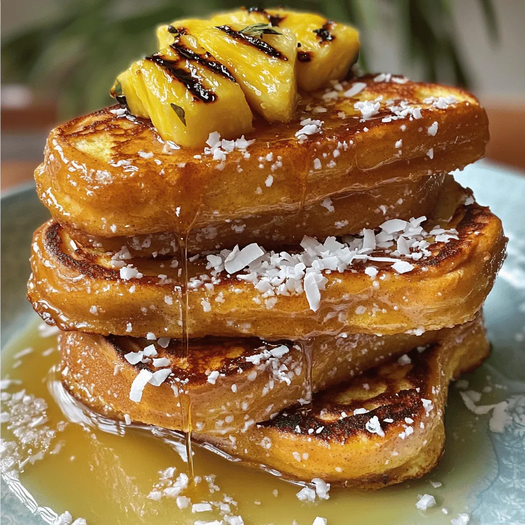 Für ein perfektes Hawaiian Roll French Toast brauchen Sie einige einfache Zutaten. Hier ist, was Sie benötigen: - 8 Hawaiian Brötchen, in der Mitte durchgeschnitten - 4 große Eier - 1 Tasse Milch - 1 Teelöffel Vanilleextrakt - 1 Teelöffel gemahlener Zimt - 2 Esslöffel brauner Zucker - 2 Esslöffel Butter - Frische Ananasscheiben zur Garnierung - Ahornsirup zum Servieren - Geraspelte Kokosnuss (optional, zur Garnierung) Frische Zutaten sind der Schlüssel zu einem großartigen Geschmack. Verwenden Sie frische Eier und Milch für die beste Textur. Sie können auch pflanzliche Milch wie Mandel- oder Hafermilch verwenden. Für den Zimt können Sie frisch gemahlenen Zimt nutzen. Das gibt einen intensiveren Geschmack. Wenn Sie keine Hawaiian Brötchen finden, nutzen Sie süßes Brioche oder Challah als Ersatz. Achten Sie beim Kauf von Hawaiian Brötchen darauf, dass sie weich und frisch sind. Der Duft sollte süßlich und einladend sein. Überprüfen Sie das Haltbarkeitsdatum, um sicherzustellen, dass sie frisch sind. Wenn möglich, wählen Sie handgemachte Brötchen. Sie haben oft einen besseren Geschmack. Kaufen Sie die Brötchen in einem örtlichen Bäckerei oder Supermarkt. Zuerst musst du die Eiermischung vorbereiten. Nimm eine große Rührschüssel. Gib die 4 großen Eier, 1 Tasse Milch, 1 Teelöffel Vanilleextrakt, 1 Teelöffel gemahlenen Zimt und 2 Esslöffel braunen Zucker hinein. Schlage alles gut zusammen. Vermische die Zutaten, bis der Zucker aufgelöst ist. Dies sorgt für einen süßen und aromatischen Geschmack in deinem French Toast. Jetzt ist es Zeit, die Hawaiian Rollen zu braten. Heize eine Grillplatte oder eine beschichtete Pfanne bei mittlerer Hitze vor. Füge 1 Esslöffel Butter hinzu, damit die Rollen nicht kleben bleiben. Tauche jede halbierte Hawaiianrolle in die Eiermischung. Achte darauf, dass beide Seiten gut durchtränkt sind. Lege die Rollen vorsichtig in die heiße Pfanne. Brate sie 2-3 Minuten auf jeder Seite, bis sie goldbraun sind. Wenn du mehr Butter benötigst, füge einfach etwas hinzu. Sobald die Rollen gebraten sind, nimm sie von der Hitze. Du kannst sie warm servieren. Gieße großzügig Ahornsirup darüber. Für den extra Kick kannst du frische Ananasscheiben anbraten. Diese geben dem Gericht eine köstliche Karamellnote. Garniere die French Toast mit gebratenen Ananasscheiben und geraspelter Kokosnuss, wenn du magst. Das macht dein Frühstück wirklich besonders. Du kannst das gesamte Rezept [Full Recipe] nachlesen, um alle Details zu sehen. Um die perfekte Konsistenz für Ihren Hawaiian Roll French Toast zu erreichen, ist die Mischung entscheidend. Rühren Sie die Eier und die Milch gut zusammen. Achten Sie darauf, dass der Zucker sich gut auflöst. Lassen Sie die Hawaiian Brötchen nicht zu lange in der Mischung. Ein schnelles Eintauchen reicht aus. So bleibt das Innere weich und fluffig. Ein häufiger Fehler ist, die Pfanne nicht genug vorzuheizen. Eine heiße Pfanne sorgt für eine goldbraune Kruste. Verwenden Sie auch genug Butter, um das Anhaften zu vermeiden. Wenn die Brötchen zu lange in der Mischung sind, werden sie matschig. Halten Sie die Brötchen im Blick und wenden Sie sie rechtzeitig. Für mehr Geschmack können Sie Aromen wie Muskatnuss oder eine Prise Salz hinzufügen. Diese kleinen Ergänzungen machen einen großen Unterschied. Frische Ananas, die Sie anbraten, bringt einen tollen Karamellgeschmack. Auch geraspelte Kokosnuss passt gut dazu. Diese Zutaten heben das Gericht auf ein neues Level und machen es unvergesslich. {{image_4}} Um Hawaiian Roll French Toast noch leckerer zu machen, füge frische Früchte hinzu. Du kannst Ananas, Mango oder sogar Beeren verwenden. Diese Früchte bringen eine süße, saftige Note. Brate die Früchte kurz an, bevor du sie servierst. So erhältst du eine köstliche Karamellisierung. Das macht dein Frühstück besonders. Du wirst den tropischen Geschmack lieben! Wenn du eine vegane Option suchst, gibt es einfache Alternativen. Ersetze die Eier durch einen Leinsamen- oder Chia-Ersatz. Mische einfach einen Esslöffel Leinsamen mit drei Esslöffeln Wasser. Lass es kurz quellen, bis es dick wird. Für die Milch kannst du Mandel- oder Hafermilch verwenden. Diese Varianten schmecken toll und sind gesund. So kannst du das Rezept an deine Bedürfnisse anpassen! Hast du eine Glutenunverträglichkeit? Kein Problem! Du kannst glutenfreie Brötchen verwenden. Diese sind leicht erhältlich und schmecken gut. Achte darauf, dass alle anderen Zutaten auch glutenfrei sind. So genießt du dein Frühstück, ohne dir Sorgen zu machen. Du wirst den Geschmack der Hawaiian Roll French Toast nicht vermissen! Nach dem Genuss der Hawaiian Roll French Toast bleiben oft Reste übrig. Um diese frisch zu halten, lege die Reste in einen luftdichten Behälter. Du solltest sie innerhalb von zwei Stunden nach dem Kochen abkühlen lassen. Dann kannst du sie im Kühlschrank aufbewahren. So bleiben sie lecker und saftig. Wenn du die Reste aufwärmen möchtest, gibt es einige einfache Tipps. Du kannst die Brötchen in einer Pfanne bei niedriger Hitze erneut erhitzen. Füge etwas Butter hinzu, um die Kruste knusprig zu machen. Alternativ kannst du die Reste auch im Ofen auf 180 Grad Celsius aufwärmen. So werden die Brötchen gleichmäßig warm und behalten ihren Geschmack. Im Kühlschrank halten sich die Reste etwa drei bis vier Tage. Wenn du sie länger aufbewahren möchtest, kannst du die Hawaiian Roll French Toast auch einfrieren. Wickele sie dafür gut in Frischhaltefolie ein und lege sie in einen gefrierfesten Behälter. Im Gefrierschrank bleiben sie bis zu drei Monate frisch. Achte darauf, sie langsam im Kühlschrank aufzutauen, bevor du sie wieder aufwärmst. Um Hawaiian Roll French Toast im Voraus zu machen, mischen Sie die Eier, Milch und Gewürze. Tauchen Sie die Brötchen in die Mischung und legen Sie sie in eine Auflaufform. Decken Sie die Form ab und lassen Sie sie über Nacht im Kühlschrank. Am Morgen müssen Sie die Brötchen nur noch braten. Dies spart Zeit und macht das Frühstück stressfrei. Ja, Sie können die Eier durch pflanzliche Alternativen ersetzen. Nutzen Sie beispielsweise Leinsamen oder Chiasamen. Mischen Sie einen Esslöffel Leinsamen oder Chiasamen mit drei Esslöffeln Wasser. Lassen Sie die Mischung fünf Minuten ruhen, bis sie dick wird. Diese Mischung funktioniert gut in Ihrem French Toast Rezept. Zu Hawaiian Roll French Toast passen viele Beilagen. Frische Früchte wie Beeren oder Bananen sind großartig. Auch Joghurt oder Schlagsahne ergänzen das Gericht gut. Ahornsirup ist ein Muss, um den süßen Geschmack zu verstärken. Sie können auch geröstete Nüsse für mehr Crunch hinzufügen. Hawaiian Roll French Toast ist ein leckeres Gericht, das einfach zuzubereiten ist. Wir haben die wichtigsten Zutaten und Alternativen betrachtet. Zudem gab es Tipps zur Auswahl der besten Brötchen. Die Schritt-für-Schritt-Anleitung macht das Braten leicht. Vermeiden Sie häufige Fehler für die perfekte Konsistenz. Verschiedene Variationen bieten neue Geschmackserlebnisse. Denken Sie an die richtige Aufbewahrung für Reste. Nutzen Sie die FAQs, um alle Fragen zu klären. Experimentieren Sie und genießen Sie jeden Bissen!