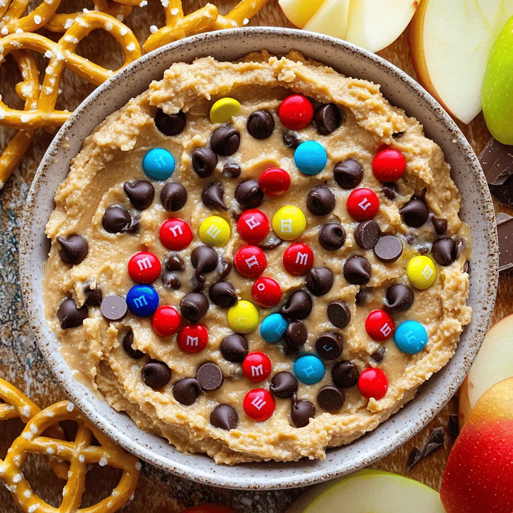 Für den Monster Cookie Dough Dip benötigst du folgende Zutaten: - 1 Tasse cremige Erdnussbutter - 1 Tasse brauner Zucker, fest angedrückt - 1/2 Tasse Haushaltszucker - 1/2 Tasse ungesalzene Butter, weich - 2 Teelöffel Vanilleextrakt - 1 Tasse Weizenmehl, hitzebehandelt (bei 175°C für 5-7 Minuten im Ofen backen) - 1 Tasse mini Schokoladenstückchen - 1/2 Tasse M&M's, nach Wahl - 1/4 Tasse gehackte Walnüsse (optional) - 1 Tasse Schlagsahne oder Cool Whip (optional, für eine leichtere Dip-Variante) Diese Zutaten geben dem Dip seinen einzigartigen Geschmack und seine Textur. Die Erdnussbutter sorgt für Cremigkeit, während die Zuckersorten eine süße Note hinzufügen. Das hitzebehandelte Mehl macht den Dip sicher zu essen. Falls du eine Zutat nicht hast oder vermeiden möchtest, gibt es Alternativen: - Erdnussbutter kann durch Mandelbutter ersetzt werden. - Anstelle von braunem Zucker kannst du Honig oder Agavendicksaft verwenden. - Für einen glutenfreien Dip nutze glutenfreies Mehl oder Mandelmehl. - Statt M&M's könnten Schokoladenstückchen oder getrocknete Früchte verwendet werden. Diese Anpassungen helfen, den Dip nach deinem Geschmack zu gestalten und ihn an deine diätetischen Bedürfnisse anzupassen. Das Rezept ergibt etwa 8-10 Portionen. Wenn du mehr oder weniger brauchst, kannst du die Mengen einfach anpassen: - Für 4 Portionen: Halbiere alle Zutaten. - Für 12 Portionen: Verdopple die Zutaten. - Für 16 Portionen: Verdopple die Zutaten und füge einen kleinen Schuss mehr Vanille hinzu. So kannst du den Monster Cookie Dough Dip immer passend für deine Gäste machen. Wenn du die Portionen veränderst, achte darauf, die Mischung gut zu rühren, damit alles gleichmäßig verteilt wird. Zuerst sammelst du alle Zutaten. Du brauchst: - 1 Tasse cremige Erdnussbutter - 1 Tasse braunen Zucker, fest angedrückt - 1/2 Tasse Haushaltszucker - 1/2 Tasse ungesalzene Butter, weich - 2 Teelöffel Vanilleextrakt - 1 Tasse Weizenmehl, hitzebehandelt - 1 Tasse mini Schokoladenstückchen - 1/2 Tasse M&M's, nach Wahl - 1/4 Tasse gehackte Walnüsse (optional) - 1 Tasse Schlagsahne oder Cool Whip (optional) Stelle sicher, dass die Butter weich ist. So lässt sie sich besser vermischen. Hitzebehandle das Mehl, um sicher zu sein, dass es bakterienfrei ist. Jetzt kommt der spannende Teil. Nimm eine große Rührschüssel. Schlage die weiche Butter, Erdnussbutter, braunen Zucker und Haushaltszucker zusammen. Mische alles gut, bis die Mischung glatt ist. Füge den Vanilleextrakt hinzu und rühre weiter. Nun kommt das hitzebehandelte Weizenmehl. Arbeite es langsam ein, bis alles gut vermischt ist. Vergiss nicht, die Seiten der Schüssel abzukratzen. Jetzt ist es Zeit für die Schokoladenstückchen, M&M's und die Walnüsse. Hebe sie vorsichtig unter. Wenn du eine leichtere Konsistenz magst, füge die Schlagsahne oder Cool Whip hinzu. Rühre sanft, bis alles gut vermischt ist. Fülle die Dip-Mischung in eine Servierschüssel. Glätte die Oberseite mit einem Spatel. Beim Mixen ist es wichtig, Geduld zu haben. Wenn du die Zutaten langsam hinzufügst, bekommst du eine bessere Textur. Achte darauf, dass du alles gleichmäßig mischst. Wenn du die Schokoladenstückchen hinzufügst, mache dies vorsichtig. So bleiben sie ganz und gleichmäßig verteilt. Wenn du mehr Crunch willst, kannst du auch mehr Walnüsse verwenden. Verziere den Dip mit extra Schokoladenstückchen und M&M's für eine bunte Präsentation. Du kannst ihn mit Brezeln, Keksen oder frischen Früchten servieren. So wird jeder Bissen ein Genuss! Um die perfekte Konsistenz für Ihren Monster Cookie Dough Dip zu erreichen, können Sie die Menge der Schlagsahne oder Cool Whip anpassen. Wenn Sie einen dickeren Dip möchten, verwenden Sie weniger Schlagsahne. Für einen leichteren Dip, fügen Sie einfach mehr hinzu. Experimentieren Sie mit der Menge, bis Sie die gewünschte Textur gefunden haben. Die Präsentation ist wichtig, um den Dip ansprechend zu servieren. Verwenden Sie eine große Schüssel und streichen Sie die Oberseite glatt. Toppen Sie den Dip mit zusätzlichen mini Schokoladenstückchen oder M&M's für mehr Farbe. Servieren Sie ihn mit verschiedenen Dipp-Optionen. Brezeln, Graham Cracker, frische Früchte oder mini Kekse sind großartige Begleiter. So wird Ihr Dip nicht nur lecker, sondern sieht auch toll aus! Um Zeit zu sparen, bereiten Sie die Zutaten im Voraus vor. Messen Sie die trockenen Zutaten und mischen Sie die feuchten Zutaten in separaten Schüsseln. So können Sie alles schnell kombinieren. Wenn Sie den Dip für eine Party machen, können Sie ihn sogar einen Tag vorher zubereiten. Lagern Sie ihn im Kühlschrank und rühren Sie ihn vor dem Servieren gut durch. So haben Sie mehr Zeit für die Gäste! {{image_4}} Monster Cookie Dough Dip bietet viele Spielräume für Kreativität. Du kannst den Dip anpassen, um deinen Geschmack zu treffen. Probiere zum Beispiel verschiedene Nussbutter. Mandeln oder Cashew bieten einen neuen Geschmack. Du kannst auch verschiedene Süßigkeiten hinzufügen. Verwende weiße Schokolade oder Karamellstückchen für eine süße Überraschung. Es macht Spaß, mit Aromen zu experimentieren. Wenn du glutenfrei essen möchtest, gibt es einfache Lösungen. Ersetze das Weizenmehl durch glutenfreies Mehl. Es gibt viele Mischungen, die gut funktionieren. Achte darauf, dass du hitzebehandeltes Mehl verwendest, um sicher zu sein. Diese Anpassungen machen deinen Monster Cookie Dough Dip sicher und lecker für alle. Für eine gesündere Variante kannst du einige Zutaten austauschen. Verwende natürliche Erdnussbutter ohne Zuckerzusatz. Statt braunem Zucker kannst du Honig oder Agavendicksaft nehmen. Diese Optionen helfen, den Zuckergehalt zu senken. Auch weniger Butter ist möglich. So wird der Dip leichter, ohne dass der Geschmack leidet. Für das komplette Rezept, siehe [Full Recipe]. Um den Monster Cookie Dough Dip frisch zu halten, bewahre ihn in einem luftdichten Behälter auf. Stelle sicher, dass der Behälter gut verschlossen ist. So bleibt der Dip lange lecker und cremig. Lagere ihn im Kühlschrank. Der Dip hält sich im Kühlschrank etwa 5 bis 7 Tage. Achte auf Geruch und Konsistenz. Wenn der Dip komisch riecht oder sich die Textur ändert, ist es besser, ihn wegzuwerfen. Du kannst den Monster Cookie Dough Dip auch einfrieren. Fülle ihn in einen gefrierfesten Behälter. Lasse etwas Platz oben, da der Dip beim Einfrieren expandiert. Er bleibt bis zu 3 Monate frisch. Zum Auftauen, stelle ihn einfach über Nacht in den Kühlschrank. Rühre ihn vor dem Servieren gut durch. Für die vollständige Rezeptanleitung, schau dir die [Full Recipe] an! Ja, du kannst den Monster Cookie Dough Dip im Voraus zubereiten. Er bleibt frisch und lecker. Mach ihn einfach einen Tag vorher. Lagere ihn in einem luftdichten Behälter im Kühlschrank. Vor dem Servieren kannst du ihn kurz auf Zimmertemperatur bringen. So schmeckt er am besten. Es gibt viele leckere Möglichkeiten, um den Dip zu genießen. Hier sind einige Ideen: - Brezeln - Graham Cracker - Frisches Obst, wie Apfelscheiben oder Erdbeeren - Mini Kekse Diese Optionen passen perfekt zum süßen Geschmack des Dips. Du kannst auch kreativ sein und deine eigenen Lieblingsdips ausprobieren. Ja, dieser Dip ist für Kinder geeignet. Er enthält keine rohen Eier und ist sicher zu essen. Der süße Geschmack wird Kinder begeistern. Achte jedoch darauf, die Zutaten zu prüfen, wenn Kinder Allergien haben. Du kannst den Dip auch anpassen, um ihn gesünder zu machen. Ein leichteres Rezept findest du in der [Full Recipe]. Der Monster Cookie Dough Dip ist einfach und lecker. Wir haben die besten Zutaten und Alternativen besprochen. Ich habe auch Tipps zur Zubereitung und Präsentation gegeben. Du kannst das Rezept kreativ anpassen oder gesunde Zutaten nutzen. Wenn du diesen Dip richtig lagerst, bleibt er frisch. Denk daran, er kann einfach eingefroren werden. Nutze die FAQs für wichtige Fragen. Viel Spaß beim Ausprobieren und Genießen!