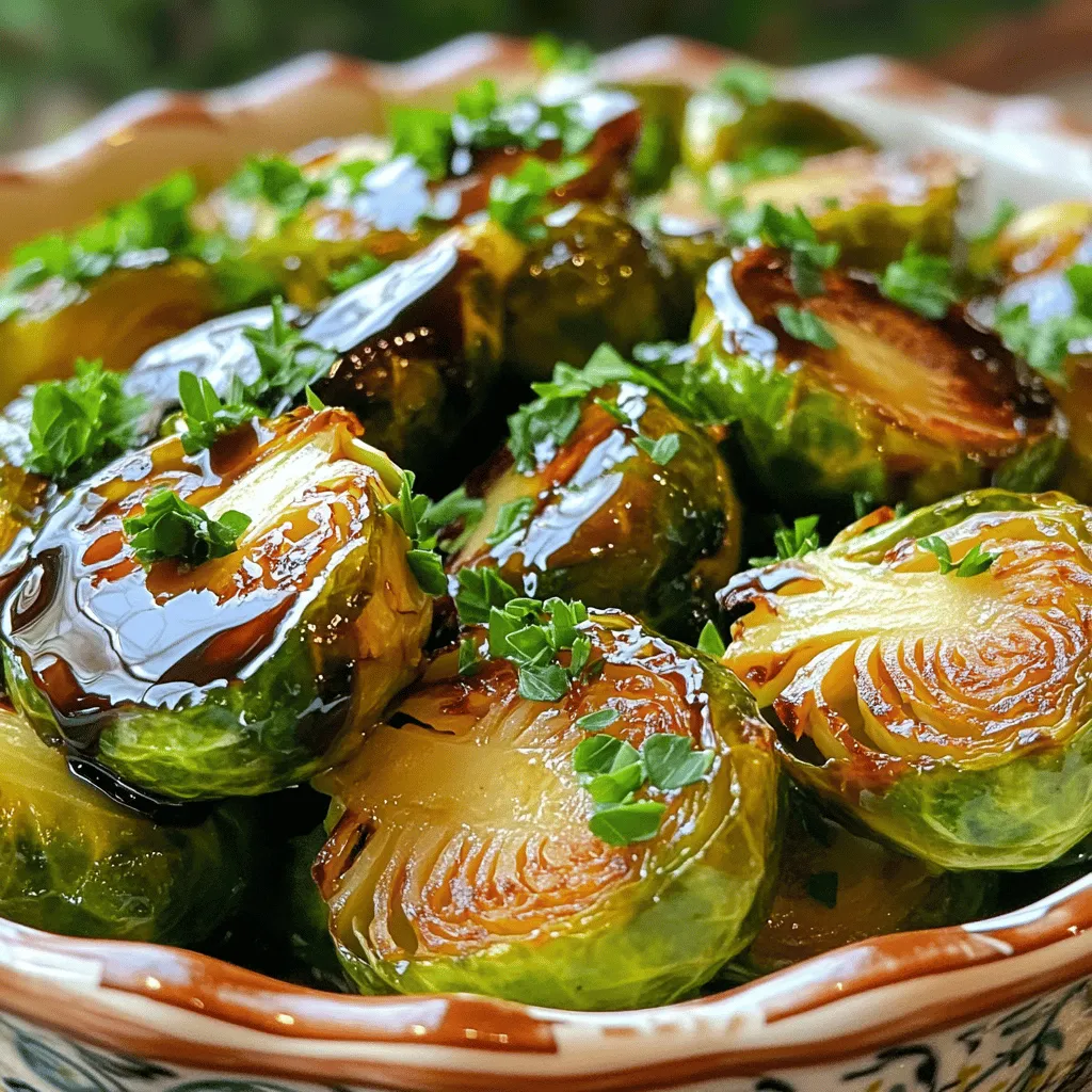 Für dieses leckere Gericht brauchst du: - 450 g Rosenkohl, gereinigt und halbiert - 3 Esslöffel Balsamico-Essig - 2 Esslöffel Honig oder Ahornsirup - 1 Esslöffel Olivenöl - 2 Knoblauchzehen, fein gehackt - ½ Teelöffel Salz - ¼ Teelöffel schwarzer Pfeffer - ¼ Teelöffel rote Pfefferflocken (optional, für Schärfe) Du kannst das Gericht noch besser machen mit: - ¼ Tasse frisch geriebener Parmesan - Frische Petersilie, gehackt (zum Garnieren) Achte beim Kauf von Rosenkohl auf: - Frische: Wähle feste und grüne Röschen. - Größe: Kleinere Röschen sind zarter und schmackhafter. - Saison: Rosenkohl ist im Herbst und Winter am besten. Beim Balsamico-Essig wähle einen mit guter Qualität. Er sollte süß und tief im Geschmack sein. Achte auch darauf, dass dein Honig oder Ahornsirup rein ist, um den besten Geschmack zu erzielen. Wenn du Parmesan verwendest, greife zu frischem Käse, denn er schmilzt besser. Für die Petersilie: Frisch gehackt bringt sie einen tollen Farbkontrast und frischen Geschmack. Wenn du diese Tipps befolgst, wird dein Balsamico-glänzender Rosenkohl ein Hit! Probier das Rezept aus und entdecke die Freude beim Kochen. Du findest die vollständige Anleitung im Full Recipe. Zuerst musst du den Rosenkohl gründlich reinigen. Entferne die äußeren Blätter, die beschädigt oder braun sind. Halbiere dann jeden Rosenkohl. Dies hilft, die Röschen gleichmäßig zu garen und schnell zu rösten. Ich empfehle, frischen Rosenkohl zu wählen. Er hat mehr Geschmack und ist knackiger. Für die Glasur mische den Balsamico-Essig mit Honig oder Ahornsirup in einem kleinen Topf. Das gibt der Glasur eine süße Note. Erhitze die Mischung bei mittlerer Hitze. Lass sie leicht köcheln, bis sie eindickt. Das dauert etwa 5-7 Minuten. Rühre gelegentlich um, damit sie nicht anbrennt. Nimm den Topf dann vom Herd. Heize den Ofen auf 200°C vor. Lege ein Backblech mit Backpapier aus. Vermische den halbierten Rosenkohl mit Olivenöl, Salz und Pfeffer in einer großen Schüssel. Verteile die Röschen gleichmäßig auf dem Blech. Röste sie für etwa 20 Minuten. Wende die Röschen zur Hälfte der Garzeit. Dies hilft, eine schöne Karamellisierung zu erreichen. Nach 20 Minuten gieße die Balsamico-Glasur über den Rosenkohl und röste ihn weitere 5-10 Minuten. So erhalten die Röschen einen tollen Glanz und Geschmack. Für das komplette Rezept, sieh dir die [Full Recipe] an. Um die perfekte Karamellisierung zu erreichen, ist Wärme der Schlüssel. Du solltest deinen Ofen gut vorheizen, damit der Rosenkohl gleichmäßig gart. Achte darauf, den Rosenkohl in einer einzigen Schicht auf dem Blech zu verteilen. Zu viel Platz sorgt für Dampf, statt für eine schöne Bräunung. Nach etwa 20 Minuten solltest du die Röschen wenden. So werden sie von allen Seiten goldbraun. Ein häufiger Fehler ist es, den Rosenkohl nicht genug zu würzen. Salz und Pfeffer sind wichtig für den Geschmack. Achte darauf, die Balsamico-Glasur erst am Ende hinzuzufügen. Wenn du sie zu früh aufträgst, kann der Zucker verbrennen und bitter werden. Ein weiterer Fehler ist, den Rosenkohl zu lange im Ofen zu lassen. Prüfe sie nach der zweiten Röstdauer, um sicherzustellen, dass sie zart, aber nicht matschig sind. Die Präsentation macht viel aus. Serviere die Balsamico-glasierten Rosenkohl in einer schönen Schüssel. Beträufle sie mit der restlichen Glasur und streue etwas Parmesan darüber. Frische Petersilie gibt einen tollen Farbkontrast. Du kannst auch einige Walnüsse oder Mandeln für einen knusprigen Biss hinzufügen. So sieht dein Gericht nicht nur gut aus, sondern schmeckt auch noch besser. {{image_4}} Balsamico-glazierte Rosenkohl sind eine tolle vegetarische Beilage. Für vegane Optionen kannst du den Honig durch Ahornsirup ersetzen. Das gibt dir die süße Note, die du brauchst. Verwende auch pflanzliche Ölarten, um die Glasur zu verfeinern. So bleibt das Gericht rein vegan und lecker. Du kannst das Grundrezept leicht anpassen. Füge Gewürze wie Kreuzkümmel oder Paprika hinzu, um den Geschmack zu ändern. Wenn du Käse magst, probiere Feta oder Ziegenkäse. Diese Käsearten bringen einen tollen, salzigen Geschmack. Achte darauf, dass der Käse frisch gerieben ist, um die besten Ergebnisse zu erzielen. Balsamico-glazierte Rosenkohl passen gut zu vielen Gerichten. Serviere sie zu gebratenem Hähnchen oder Lachs. Du kannst auch Quinoa oder Reis als Beilage anbieten. Diese Kombinationen machen dein Essen bunt und nährstoffreich. Wenn du Gäste hast, sind diese Rosenkohl eine perfekte Wahl. Sie sehen toll aus und schmecken fantastisch. Du findest das gesamte Rezept für diese köstlichen Balsamico-glazierten Rosenkohl hier: [Full Recipe]. Um übrig gebliebenen Rosenkohl richtig zu lagern, lege ihn in einen luftdichten Behälter. So bleibt er frisch und lecker. Stelle den Behälter in den Kühlschrank. Der Rosenkohl sollte innerhalb von drei bis fünf Tagen gegessen werden. So schmeckt er am besten. Wenn du den Rosenkohl wieder erhitzen möchtest, gibt es einige einfache Methoden. Du kannst ihn in der Mikrowelle aufwärmen. Stelle die Mikrowelle auf mittlere Leistung und erhitze ihn für eine Minute. Rühre dann um und prüfe die Temperatur. Du kannst den Rosenkohl auch in einer Pfanne mit etwas Öl anbraten. So wird er knusprig und lecker. Balsamico-glazierte Rosenkohl können auch eingefroren werden. Lege sie in einen gefrierfesten Behälter oder einen Beutel. Stelle sicher, dass die Luft heraus ist, bevor du ihn schließt. So bleibt der Geschmack erhalten. Die gefrorenen Röschen halten bis zu drei Monate. Wenn du sie auftauen möchtest, lasse sie über Nacht im Kühlschrank. Anschließend kannst du sie wie gewohnt wieder aufwärmen. Die Zubereitung von Balsamico-Glasierten Rosenkohl dauert insgesamt etwa 35 Minuten. Du benötigst 10 Minuten für die Vorbereitung und 25 Minuten zum Rösten. Diese Zeit ist ideal, um die Aromen perfekt zu entfalten. Du kannst die Röschen in den Ofen geben, während du die Glasur zubereitest. So sparst du Zeit und machst das Kochen effizienter. Ja, du kannst andere Gemüsesorten für dieses Rezept verwenden. Zum Beispiel eignen sich Karotten, Blumenkohl oder grüne Bohnen gut. Stelle sicher, dass die Gemüsesorten ähnliche Garzeiten haben. So bleiben alle Zutaten gleichmäßig zart und köstlich. Du kannst mit verschiedenen Kombinationen experimentieren, um neue Geschmäcker zu entdecken. Balsamico-Glasierte Rosenkohl passen gut zu vielen Gerichten. Du kannst sie als Beilage zu Fleischgerichten servieren, wie Hähnchen oder Rindfleisch. Auch zu Fisch sind sie eine tolle Wahl. Für eine vegetarische Option kannst du sie mit Quinoa oder Reis kombinieren. Diese Kombinationen machen das Gericht noch schmackhafter und abwechslungsreicher. Wenn du willst, probiere auch die [Full Recipe] für mehr Details! Balsamico-Glasierte Rosenkohl ist einfach zuzubereiten. Wir haben die besten Zutaten, die Schritt-für-Schritt-Anleitung und hilfreiche Tipps besprochen. Achten Sie beim Röstprozess auf hohe Hitze. Variieren Sie das Rezept nach Ihrem Geschmack, zum Beispiel mit weiteren Gewürzen. Richtige Lagerung verlängert die Haltbarkeit und sorgt für leckere Reste. Genießen Sie diese köstliche Beilage mit Ihren Lieblingsgerichten. Probieren Sie es aus und begeistern Sie Ihre Gäste!