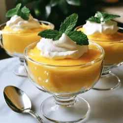 Um die beste cremige Mangomousse zu machen, brauchst du folgende Hauptzutaten: - 2 reife Mangos, geschält und gewürfelt - 250 ml Schlagsahne - 120 g griechischer Joghurt - 30 g Puderzucker - 1 Teelöffel Vanilleextrakt - 1 Esslöffel Zitronensaft - Eine Prise Salz - Frische Minzblätter (zur Garnitur) Die Mangos sind der Star dieses Desserts. Wähle reife, süße Mangos für den besten Geschmack. Der Joghurt fügt eine cremige Textur hinzu. Die Schlagsahne sorgt dafür, dass die Mousse leicht und luftig bleibt. Puderzucker und Vanilleextrakt geben der Mousse eine süße Note. Zitronensaft bringt frischen Geschmack und hilft, die Aromen auszugleichen. Eine Prise Salz verstärkt den Gesamteindruck. Wähle Mangos, die leicht weich sind, wenn du sie drückst. Die Farbe sollte leuchtend orange oder gelb sein. Achte auf den Duft: reife Mangos riechen süß und fruchtig. Vermeide Mangos mit dunklen Flecken oder Druckstellen. Wenn du die Mangos nicht sofort verwendest, lagere sie bei Raumtemperatur, bis sie reif sind. Dann kühle sie im Kühlschrank, um die Frische zu bewahren. Du kannst die Zutaten leicht anpassen. Für eine vegane Variante ersetze die Schlagsahne mit Kokoscreme und den Joghurt mit pflanzlichem Joghurt. Wenn du Zucker vermeiden möchtest, nutze einen Süßstoff deiner Wahl. Diese Anpassungen machen die Mousse für verschiedene Diäten geeignet. Probiere auch andere Früchte wie Erdbeeren oder Himbeeren für neue Geschmäcker. Für das vollständige Rezept, schau dir die [Full Recipe] an. Um die Mangos richtig vorzubereiten, schälen Sie zwei reife Mangos. Schneiden Sie sie in kleine Stücke. Geben Sie die Mangowürfel in einen Mixer. Mixen Sie, bis Sie ein glattes Püree erhalten. Achten Sie darauf, dass keine Stückchen bleiben. Das Püree ist die Basis für unsere Mousse. Es gibt der Mousse einen fruchtigen und süßen Geschmack. Jetzt kommt die Schlagsahne. Gießen Sie 250 ml Schlagsahne in eine große Rührschüssel. Verwenden Sie einen Handmixer oder einen Schneebesen. Schlagen Sie die Sahne, bis sie weiche Spitzen bildet. Seien Sie vorsichtig, nicht zu lange zu schlagen. Die Sahne soll luftig und cremig bleiben. Wenn Sie die Sahne zu lange schlagen, wird sie butterartig. In einer anderen Schüssel kombinieren Sie 120 g griechischen Joghurt, 30 g Puderzucker, 1 Teelöffel Vanilleextrakt, 1 Esslöffel Zitronensaft und eine Prise Salz. Rühren Sie alles gut um. Es sollte eine glatte Mischung entstehen. Fügen Sie dann das Mango-Püree hinzu. Falten Sie es vorsichtig unter die Joghurtmischung. Seien Sie sanft, um die Luftigkeit zu bewahren. Schließlich heben Sie die geschlagene Sahne unter. Mischen Sie, bis die Mousse leicht und fluffig ist. Jetzt können Sie die Mousse in Gläser füllen und für mindestens zwei Stunden in den Kühlschrank stellen. Genießen Sie die wunderbare cremige Mangomousse! Für das vollständige Rezept schauen Sie bitte [Full Recipe]. Um eine luftige Mousse zu erhalten, ist es wichtig, die Sahne richtig zu schlagen. Verwende kalte Sahne. Schlage sie, bis sie weiche Spitzen bildet. Das bedeutet, die Sahne bleibt weich und locker. Achte darauf, nicht zu lange zu schlagen, da sie sonst klumpig wird. Füge die geschlagene Sahne vorsichtig zur Mango-Mischung hinzu. Mische sanft, damit die Luft nicht entweicht. Dies macht die Mousse leicht und fluffig. Serviere die Mangomousse in kleinen Gläsern oder Schalen. Du kannst sie mit frischen Minzblättern garnieren. Eine Scheibe Limette oder etwas geriebene Schale kann dem Dessert Frische verleihen. Für einen weiteren Wow-Faktor, lege einige frische Mango-Stücke oben drauf. Das sieht nicht nur schön aus, sondern schmeckt auch toll. Lass deiner Kreativität freien Lauf und probiere verschiedene Präsentationen. Diese Mousse lässt sich gut im Voraus zubereiten. Du kannst sie bis zu zwei Tage vor dem Servieren machen. Einfach die Mousse in den Kühlschrank stellen und warten, bis sie fest wird. Plane genug Zeit ein, damit die Aromen gut einziehen können. Das gibt dir auch mehr Zeit, um andere Gerichte für dein Menü vorzubereiten. So bleibt dir der Stress kurz vor dem Servieren erspart. Für das vollständige Rezept, schau dir die Details in der Anleitung an. {{image_4}} Wenn Sie die cremige Mangomousse lieben, probieren Sie auch andere Fruchtmousses. Erdbeeren und Himbeeren sind tolle Alternativen. Sie bringen eine frische Säure und süßen Geschmack. Für Erdbeermousse pürieren Sie einfach reife Erdbeeren und folgen der gleichen Anleitung wie für die Mangoversion. Himbeeren können Sie ebenfalls verwenden. Achten Sie darauf, die Menge des Zuckers anzupassen. Diese Früchte sind oft süßer oder saurer als Mango. Möchten Sie eine vegane Version? Das ist einfach! Verwenden Sie Kokoscreme anstelle von Schlagsahne. Kokoscreme macht die Mousse reichhaltig und cremig. Ersetzen Sie den griechischen Joghurt durch pflanzlichen Joghurt, wie Soja- oder Mandeljoghurt. Diese Zutaten bringen einen leicht anderen Geschmack, aber sie sind lecker. Achten Sie darauf, dass die Früchte reif sind, damit die Mousse süß und frisch bleibt. Seien Sie kreativ mit Ihren Zutaten! Fügen Sie Gewürze wie Zimt oder Kardamom hinzu. Diese können der Mousse eine besondere Note geben. Auch Limettensaft anstelle von Zitronensaft kann den Geschmack verändern. Wenn Sie mit verschiedenen Früchten experimentieren, probieren Sie auch Passionsfrucht oder Ananas. Diese Früchte bringen neue Aromen und Farben in Ihre Mousse. Scheuen Sie sich nicht, Ihre eigenen Kombinationen zu finden. Das macht das Kochen noch spannender! Für das komplette Rezept, schauen Sie sich die Full Recipe an. Um die cremige Mangomousse frisch zu halten, sollten Sie sie gut abdecken. Nutzen Sie Frischhaltefolie oder einen luftdichten Behälter. So bleibt die Mousse vor Gerüchen aus dem Kühlschrank geschützt. Stellen Sie sicher, dass die Mousse gut gekühlt ist, bevor Sie sie lagern. Das hilft, die Textur und den Geschmack zu bewahren. Im Kühlschrank hält die cremige Mangomousse etwa drei bis vier Tage. Nach dieser Zeit kann die Mousse ihre Frische und den Geschmack verlieren. Wenn Sie die Mousse einfrieren möchten, ist das möglich, eignet sich aber nicht immer. Im Gefrierschrank kann die Mousse bis zu einem Monat halten. Denken Sie daran, sie in einem luftdichten Behälter zu lagern. Die Konsistenz kann sich nach dem Auftauen ändern, weshalb ich empfehle, sie frisch zu genießen. Falls Sie Reste haben, können Sie die Mousse kreativ wiederverwenden. Fügen Sie sie zu einem Smoothie hinzu, um eine fruchtige Note zu verleihen. Alternativ können Sie die Mousse auf Pfannkuchen oder Waffeln geben. Auch als Füllung für Desserts eignet sie sich gut. So machen Sie aus Resten eine neue, leckere Speise. Cremige Mangomousse sollte mindestens zwei Stunden im Kühlschrank stehen. Das lässt die Aromen gut ziehen. Je länger sie kühlt, desto besser wird der Geschmack. Sie können die Mousse auch über Nacht stehen lassen. So wird sie noch fester und cremiger. Ja, Sie können die Mousse ohne Zucker machen. Statt Puderzucker können Sie Honig oder Agavendicksaft verwenden. Diese Alternativen geben der Mousse auch einen feinen Geschmack. Wenn Sie ganz auf Süße verzichten wollen, nutzen Sie reife Mangos. Sie sind von Natur aus süß und lecker. Für die Garnitur gibt es viele Möglichkeiten. Frische Minzblätter sind eine tolle Wahl. Sie bringen Farbe und Frische. Auch frische Früchte wie Mango oder Beeren passen gut dazu. Ein wenig geraspelte Schokolade kann ebenfalls einen schönen Akzent setzen. So sieht die Mousse nicht nur gut aus, sie schmeckt auch noch besser. Cremige Mangomousse ist einfach und macht Spaß. Wir haben die Hauptzutaten besprochen und Tipps gegeben, wie man die besten Mangos auswählt. Die Schritt-für-Schritt-Anleitung hilft dir, eine perfekte Mousse zuzubereiten. Du hast auch Variationen für spezielle Diäten und Lagerungshinweise erhalten. Denke daran, die Mousse im Voraus zuzubereiten. Du kannst leicht mit Geschmäckern und Zutaten experimentieren. Viel Freude beim Ausprobieren deiner eigenen Version!
