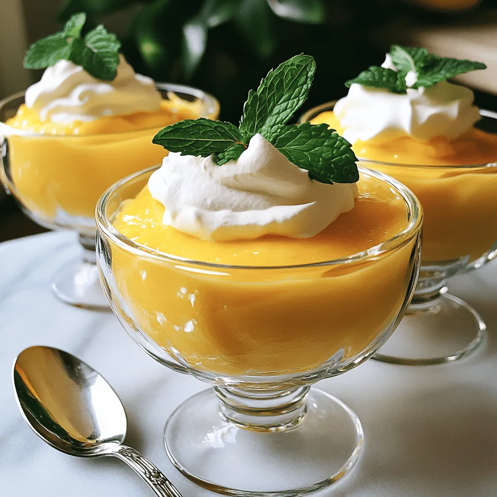 Um die beste cremige Mangomousse zu machen, brauchst du folgende Hauptzutaten: - 2 reife Mangos, geschält und gewürfelt - 250 ml Schlagsahne - 120 g griechischer Joghurt - 30 g Puderzucker - 1 Teelöffel Vanilleextrakt - 1 Esslöffel Zitronensaft - Eine Prise Salz - Frische Minzblätter (zur Garnitur) Die Mangos sind der Star dieses Desserts. Wähle reife, süße Mangos für den besten Geschmack. Der Joghurt fügt eine cremige Textur hinzu. Die Schlagsahne sorgt dafür, dass die Mousse leicht und luftig bleibt. Puderzucker und Vanilleextrakt geben der Mousse eine süße Note. Zitronensaft bringt frischen Geschmack und hilft, die Aromen auszugleichen. Eine Prise Salz verstärkt den Gesamteindruck. Wähle Mangos, die leicht weich sind, wenn du sie drückst. Die Farbe sollte leuchtend orange oder gelb sein. Achte auf den Duft: reife Mangos riechen süß und fruchtig. Vermeide Mangos mit dunklen Flecken oder Druckstellen. Wenn du die Mangos nicht sofort verwendest, lagere sie bei Raumtemperatur, bis sie reif sind. Dann kühle sie im Kühlschrank, um die Frische zu bewahren. Du kannst die Zutaten leicht anpassen. Für eine vegane Variante ersetze die Schlagsahne mit Kokoscreme und den Joghurt mit pflanzlichem Joghurt. Wenn du Zucker vermeiden möchtest, nutze einen Süßstoff deiner Wahl. Diese Anpassungen machen die Mousse für verschiedene Diäten geeignet. Probiere auch andere Früchte wie Erdbeeren oder Himbeeren für neue Geschmäcker. Für das vollständige Rezept, schau dir die [Full Recipe] an. Um die Mangos richtig vorzubereiten, schälen Sie zwei reife Mangos. Schneiden Sie sie in kleine Stücke. Geben Sie die Mangowürfel in einen Mixer. Mixen Sie, bis Sie ein glattes Püree erhalten. Achten Sie darauf, dass keine Stückchen bleiben. Das Püree ist die Basis für unsere Mousse. Es gibt der Mousse einen fruchtigen und süßen Geschmack. Jetzt kommt die Schlagsahne. Gießen Sie 250 ml Schlagsahne in eine große Rührschüssel. Verwenden Sie einen Handmixer oder einen Schneebesen. Schlagen Sie die Sahne, bis sie weiche Spitzen bildet. Seien Sie vorsichtig, nicht zu lange zu schlagen. Die Sahne soll luftig und cremig bleiben. Wenn Sie die Sahne zu lange schlagen, wird sie butterartig. In einer anderen Schüssel kombinieren Sie 120 g griechischen Joghurt, 30 g Puderzucker, 1 Teelöffel Vanilleextrakt, 1 Esslöffel Zitronensaft und eine Prise Salz. Rühren Sie alles gut um. Es sollte eine glatte Mischung entstehen. Fügen Sie dann das Mango-Püree hinzu. Falten Sie es vorsichtig unter die Joghurtmischung. Seien Sie sanft, um die Luftigkeit zu bewahren. Schließlich heben Sie die geschlagene Sahne unter. Mischen Sie, bis die Mousse leicht und fluffig ist. Jetzt können Sie die Mousse in Gläser füllen und für mindestens zwei Stunden in den Kühlschrank stellen. Genießen Sie die wunderbare cremige Mangomousse! Für das vollständige Rezept schauen Sie bitte [Full Recipe]. Um eine luftige Mousse zu erhalten, ist es wichtig, die Sahne richtig zu schlagen. Verwende kalte Sahne. Schlage sie, bis sie weiche Spitzen bildet. Das bedeutet, die Sahne bleibt weich und locker. Achte darauf, nicht zu lange zu schlagen, da sie sonst klumpig wird. Füge die geschlagene Sahne vorsichtig zur Mango-Mischung hinzu. Mische sanft, damit die Luft nicht entweicht. Dies macht die Mousse leicht und fluffig. Serviere die Mangomousse in kleinen Gläsern oder Schalen. Du kannst sie mit frischen Minzblättern garnieren. Eine Scheibe Limette oder etwas geriebene Schale kann dem Dessert Frische verleihen. Für einen weiteren Wow-Faktor, lege einige frische Mango-Stücke oben drauf. Das sieht nicht nur schön aus, sondern schmeckt auch toll. Lass deiner Kreativität freien Lauf und probiere verschiedene Präsentationen. Diese Mousse lässt sich gut im Voraus zubereiten. Du kannst sie bis zu zwei Tage vor dem Servieren machen. Einfach die Mousse in den Kühlschrank stellen und warten, bis sie fest wird. Plane genug Zeit ein, damit die Aromen gut einziehen können. Das gibt dir auch mehr Zeit, um andere Gerichte für dein Menü vorzubereiten. So bleibt dir der Stress kurz vor dem Servieren erspart. Für das vollständige Rezept, schau dir die Details in der Anleitung an. {{image_4}} Wenn Sie die cremige Mangomousse lieben, probieren Sie auch andere Fruchtmousses. Erdbeeren und Himbeeren sind tolle Alternativen. Sie bringen eine frische Säure und süßen Geschmack. Für Erdbeermousse pürieren Sie einfach reife Erdbeeren und folgen der gleichen Anleitung wie für die Mangoversion. Himbeeren können Sie ebenfalls verwenden. Achten Sie darauf, die Menge des Zuckers anzupassen. Diese Früchte sind oft süßer oder saurer als Mango. Möchten Sie eine vegane Version? Das ist einfach! Verwenden Sie Kokoscreme anstelle von Schlagsahne. Kokoscreme macht die Mousse reichhaltig und cremig. Ersetzen Sie den griechischen Joghurt durch pflanzlichen Joghurt, wie Soja- oder Mandeljoghurt. Diese Zutaten bringen einen leicht anderen Geschmack, aber sie sind lecker. Achten Sie darauf, dass die Früchte reif sind, damit die Mousse süß und frisch bleibt. Seien Sie kreativ mit Ihren Zutaten! Fügen Sie Gewürze wie Zimt oder Kardamom hinzu. Diese können der Mousse eine besondere Note geben. Auch Limettensaft anstelle von Zitronensaft kann den Geschmack verändern. Wenn Sie mit verschiedenen Früchten experimentieren, probieren Sie auch Passionsfrucht oder Ananas. Diese Früchte bringen neue Aromen und Farben in Ihre Mousse. Scheuen Sie sich nicht, Ihre eigenen Kombinationen zu finden. Das macht das Kochen noch spannender! Für das komplette Rezept, schauen Sie sich die Full Recipe an. Um die cremige Mangomousse frisch zu halten, sollten Sie sie gut abdecken. Nutzen Sie Frischhaltefolie oder einen luftdichten Behälter. So bleibt die Mousse vor Gerüchen aus dem Kühlschrank geschützt. Stellen Sie sicher, dass die Mousse gut gekühlt ist, bevor Sie sie lagern. Das hilft, die Textur und den Geschmack zu bewahren. Im Kühlschrank hält die cremige Mangomousse etwa drei bis vier Tage. Nach dieser Zeit kann die Mousse ihre Frische und den Geschmack verlieren. Wenn Sie die Mousse einfrieren möchten, ist das möglich, eignet sich aber nicht immer. Im Gefrierschrank kann die Mousse bis zu einem Monat halten. Denken Sie daran, sie in einem luftdichten Behälter zu lagern. Die Konsistenz kann sich nach dem Auftauen ändern, weshalb ich empfehle, sie frisch zu genießen. Falls Sie Reste haben, können Sie die Mousse kreativ wiederverwenden. Fügen Sie sie zu einem Smoothie hinzu, um eine fruchtige Note zu verleihen. Alternativ können Sie die Mousse auf Pfannkuchen oder Waffeln geben. Auch als Füllung für Desserts eignet sie sich gut. So machen Sie aus Resten eine neue, leckere Speise. Cremige Mangomousse sollte mindestens zwei Stunden im Kühlschrank stehen. Das lässt die Aromen gut ziehen. Je länger sie kühlt, desto besser wird der Geschmack. Sie können die Mousse auch über Nacht stehen lassen. So wird sie noch fester und cremiger. Ja, Sie können die Mousse ohne Zucker machen. Statt Puderzucker können Sie Honig oder Agavendicksaft verwenden. Diese Alternativen geben der Mousse auch einen feinen Geschmack. Wenn Sie ganz auf Süße verzichten wollen, nutzen Sie reife Mangos. Sie sind von Natur aus süß und lecker. Für die Garnitur gibt es viele Möglichkeiten. Frische Minzblätter sind eine tolle Wahl. Sie bringen Farbe und Frische. Auch frische Früchte wie Mango oder Beeren passen gut dazu. Ein wenig geraspelte Schokolade kann ebenfalls einen schönen Akzent setzen. So sieht die Mousse nicht nur gut aus, sie schmeckt auch noch besser. Cremige Mangomousse ist einfach und macht Spaß. Wir haben die Hauptzutaten besprochen und Tipps gegeben, wie man die besten Mangos auswählt. Die Schritt-für-Schritt-Anleitung hilft dir, eine perfekte Mousse zuzubereiten. Du hast auch Variationen für spezielle Diäten und Lagerungshinweise erhalten. Denke daran, die Mousse im Voraus zuzubereiten. Du kannst leicht mit Geschmäckern und Zutaten experimentieren. Viel Freude beim Ausprobieren deiner eigenen Version!