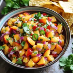 - 2 reife Pfirsiche, gewürfelt - 1/2 rote Paprika, fein gehackt - 1/4 rote Zwiebel, fein gewürfelt Die Hauptzutaten machen die Pfirsichsalsa frisch und lecker. Wählen Sie reife Pfirsiche. Sie bringen die beste Süße. Schneiden Sie sie in kleine Stücke. Das sorgt für einen schönen Biss. Die rote Paprika fügt Farbe und Crunch hinzu. Hacken Sie sie klein, damit sie gut verteilt ist. Die rote Zwiebel gibt einen tollen Geschmack. Fein gewürfelt passt sie perfekt zu den anderen Zutaten. - 1 Jalapeño, entkernt und klein geschnitten - 1/4 Tasse frischer Koriander, gehackt - Saft von 1 Limette Die Gewürze und Kräuter bringen das Aroma. Jalapeño fügt eine angenehme Schärfe hinzu. Entfernen Sie die Kerne, wenn Sie es milder mögen. Koriander bringt Frische. Hacken Sie ihn grob, damit er gut zur Geltung kommt. Der Limettensaft sorgt für eine spritzige Note. Pressen Sie ihn gleichmäßig über die Mischung. - 1 Esslöffel Honig (optional, für zusätzliche Süße) - Salz und Pfeffer nach Geschmack Optionale Zutaten können den Geschmack verfeinern. Honig ist toll, wenn Sie etwas Süße möchten. Fügen Sie ihn nach Belieben hinzu. Salz und Pfeffer helfen, die Aromen zu verstärken. Schmecken Sie die Salsa ab, um die perfekte Mischung zu finden. Wenn Sie alles zusammenbringen, erhalten Sie eine köstliche Pfirsichsalsa. Für das komplette Rezept schauen Sie sich die [Full Recipe] an. 1. Beginnen Sie mit den Pfirsichen. Würfeln Sie zwei reife Pfirsiche in kleine Stücke. 2. Nehmen Sie eine halbe rote Paprika und hacken Sie sie fein. 3. Würfeln Sie eine Viertel rote Zwiebel ebenfalls sehr klein. Diese Zutaten geben der Salsa Farbe und Geschmack. Die frischen, saftigen Pfirsiche sind der Star dieser Mischung. 1. Jetzt fügen Sie die Jalapeño hinzu. Entkernen Sie eine Jalapeño und schneiden Sie sie klein. Passen Sie die Menge je nach Schärfegrad an. 2. Geben Sie den gehackten Koriander in die Schüssel. 3. Pressen Sie den Saft von einer Limette über die Mischung. Die Jalapeño bringt eine feurige Note. Der Koriander und Limettensaft verleihen Frische und Tiefe. 1. Jetzt würzen Sie die Salsa. Fügen Sie optional einen Esslöffel Honig hinzu. 2. Schmecken Sie mit Salz und Pfeffer ab. 3. Lassen Sie die Salsa mindestens 15 Minuten stehen. Diese Zeit hilft, die Aromen zu verbinden. Servieren Sie die Pfirsichsalsa in einer bunten Schüssel. Genießen Sie sie zu Tortilla-Chips oder gegrilltem Hähnchen. So wird jede Mahlzeit zu einem Fest! Um die besten Pfirsiche zu finden, schauen Sie auf die Farbe und Textur. Reife Pfirsiche haben eine goldene bis rötliche Farbe. Sie sollten leicht auf Druck nachgeben. Wenn die Pfirsiche zu hart sind, lassen Sie sie einige Tage bei Raumtemperatur liegen. Lagern Sie reife Pfirsiche im Kühlschrank. So bleiben sie frisch und lecker. Die Schärfe Ihrer Salsa können Sie leicht anpassen. Fügen Sie mehr oder weniger Jalapeño hinzu. Für einen milderen Geschmack können Sie die Samen entfernen. Mögen Sie es würziger? Dann probieren Sie etwas frischen Knoblauch oder gehackte Minze. Diese Zutaten geben Ihrer Salsa einen besonderen Kick. Pfirsichsalsa ist vielseitig. Sie passt gut zu Tortilla-Chips, gegrilltem Hähnchen oder Fisch. Servieren Sie die Salsa in einer bunten Schüssel. Garnieren Sie sie mit frischen Korianderblättern. So sieht sie noch einladender aus. Besuchen Sie die [Full Recipe], um noch mehr Ideen zu erhalten! {{image_4}} - Zutaten und Anpassungen Für eine Mango-Pfirsich Salsa brauchen Sie: - 2 reife Pfirsiche, gewürfelt - 1 reife Mango, gewürfelt - 1/2 rote Paprika, fein gehackt - 1/4 rote Zwiebel, fein gewürfelt - 1 Jalapeño, entkernt und klein geschnitten - 1/4 Tasse frischer Koriander, gehackt - Saft von 1 Limette - Salz und Pfeffer nach Geschmack Mango bringt eine süße Note. Passen Sie die Jalapeño nach Ihrem Geschmack an. Diese Salsa ist perfekt zu Fisch oder Hähnchen. - Zutaten und Anpassungen Für eine Pfirsich-Ananas Salsa benötigen Sie: - 2 reife Pfirsiche, gewürfelt - 1 Tasse frische Ananas, gewürfelt - 1/2 rote Paprika, fein gehackt - 1/4 rote Zwiebel, fein gewürfelt - 1 Jalapeño, entkernt und klein geschnitten - 1/4 Tasse frischer Koriander, gehackt - Saft von 1 Limette - Salz und Pfeffer nach Geschmack Die Ananas verleiht der Salsa eine tropische Note. Diese Kombination passt gut zu gegrilltem Fleisch oder Tortilla-Chips. - Zutaten und Anpassungen Für eine schwarze Bohnen-Pfirsich Salsa brauchen Sie: - 2 reife Pfirsiche, gewürfelt - 1 Dose schwarze Bohnen, abgetropft und gespült - 1/2 rote Paprika, fein gehackt - 1/4 rote Zwiebel, fein gewürfelt - 1 Jalapeño, entkernt und klein geschnitten - 1/4 Tasse frischer Koriander, gehackt - Saft von 1 Limette - Salz und Pfeffer nach Geschmack Die schwarzen Bohnen machen die Salsa nahrhaft. Diese Salsa ist eine tolle Ergänzung zu Nachos oder als Beilage zu BBQ. Pfirsichsalsa bleibt frisch, wenn Sie sie richtig lagern. Bewahren Sie sie in einem luftdichten Behälter auf. So schützen Sie die Aromen. Sie können die Salsa bis zu fünf Tage im Kühlschrank halten. Nach dieser Zeit kann die Frische nachlassen. Wenn Sie mehr Salsa zubereitet haben, können Sie sie einfrieren. Füllen Sie die Salsa in einen gefrierfesten Behälter. Lassen Sie etwas Platz, damit sich die Salsa beim Gefrieren ausdehnen kann. So bleibt die Qualität erhalten. Sie können die Salsa bis zu drei Monate einfrieren. Um die Salsa wieder zu verwenden, nehmen Sie den Behälter aus dem Gefrierfach. Lassen Sie sie über Nacht im Kühlschrank auftauen. Alternativ können Sie die Salsa in der Mikrowelle auftauen. Verwenden Sie die niedrige Stufe, um die Textur zu schonen. Haben Sie Reste von Ihrer Pfirsichsalsa? Nutzen Sie sie kreativ! Sie können die Salsa als Topping für Tacos verwenden. Auch auf gegrilltem Fleisch schmeckt sie toll. Eine weitere Idee ist, sie in einen Salat zu mischen. Das gibt Ihrem Gericht eine frische Note. Pfirsichsalsa bleibt frisch für etwa 3 bis 5 Tage im Kühlschrank. Achte darauf, sie in einem luftdichten Behälter aufzubewahren. So bleibt der Geschmack lange erhalten. Wenn du sie länger aufbewahren möchtest, solltest du die Salsa einfrieren. Ja, du kannst die Pfirsichsalsa im Voraus machen. Bereite sie bis zu 24 Stunden vorher zu. Achte darauf, sie gut abzudecken und kühl zu lagern. Die Aromen entwickeln sich über Nacht. Pfirsichsalsa passt gut zu vielen Gerichten. Probiere sie mit: - Tortilla-Chips - Gegrilltem Hähnchen - Fisch-Tacos - Burgern Sie bringt frische und süße Noten in jede Mahlzeit. Du kannst sie auch als Beilage zu Käseplatten verwenden. Die Pfirsichsalsa bietet frische Aromen und einfache Zubereitung. Wir haben die Hauptzutaten wie Pfirsiche und Jalapeños besprochen. Schritt-für-Schritt erklärt, wie du die Zutaten vorbereitest und mischst. Tipps zur Auswahl von Pfirsichen und Variationen zeigen dir kreative Möglichkeiten. Die Lagerung ist ebenfalls klar dargestellt. Nutze alte Reste kreativ und genieße neue Gerichte. Probiere die Salsa aus und erlebe, wie sie dein Essen aufpeppt!