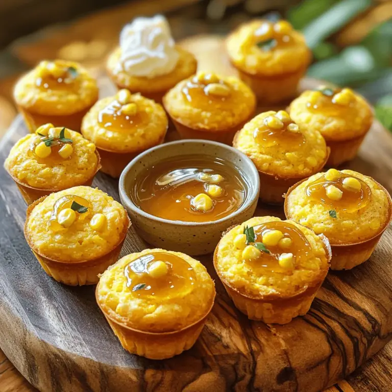 Die Zutaten für die Südländischen Honig-Butter Maisbrot Poppers sind einfach und frisch. Hier sind die genauen Mengen, die du brauchst: - 1 Tasse Maismehl - 1 Tasse Weizenmehl - 1 Esslöffel Backpulver - ½ Teelöffel Salz - 1 Esslöffel Zucker - 1 Tasse Buttermilch - 2 große Eier - ¼ Tasse ungesalzene Butter, geschmolzen - ½ Tasse Maiskörner (frisch oder gefroren) - ½ Teelöffel Cayennepfeffer (optional, für einen scharfen Kick) - ¼ Tasse Honig (zum Beträufeln) - ½ Tasse geschlagene Honigbutter (gekauft oder selbstgemacht) Diese Zutaten machen die Poppers nicht nur lecker, sondern auch besonders. Das Maismehl sorgt für die charakteristische Textur. Die Buttermilch bringt eine angenehme Säure und macht den Teig schön fluffig. Wenn du magst, kannst du Cayennepfeffer hinzufügen, um einen kleinen Kick zu erhalten. Die geschlagene Honigbutter ist das i-Tüpfelchen. Sie rundet den Geschmack perfekt ab. Du kannst sie fertig kaufen oder selbst machen. Wenn du sie selbst machst, einfach Butter mit Honig vermengen. So hast du die volle Kontrolle über den Geschmack. Falls du die vollständige Zubereitung sehen möchtest, schau dir das [Full Recipe] an. Heize deinen Ofen auf 200°C vor. Das sorgt für eine optimale Hitze. Fette ein Mini-Muffinblech leicht ein oder benutze Mini-Muffinförmchen. So lassen sich die Poppers später einfach herausnehmen. In einer großen Schüssel vermenge 1 Tasse Maismehl und 1 Tasse Weizenmehl. Füge 1 Esslöffel Backpulver, ½ Teelöffel Salz und 1 Esslöffel Zucker hinzu. Schneebesen sie gut durch, bis alles gleichmäßig vermischt ist. Dies ist die Basis für deine Poppers. In einer separaten Schüssel verquirle 1 Tasse Buttermilch, 2 große Eier und ¼ Tasse geschmolzene Butter. Mische alles gut. Diese Mischung bringt die Feuchtigkeit und den Geschmack in deine Poppers. Gieße die feuchten Zutaten in die Schüssel mit den trockenen Zutaten. Rühre vorsichtig um, bis sich alles gerade so verbindet. Es ist wichtig, nicht zu viel zu rühren. Ein paar Klümpchen sind in Ordnung. Füge dann ½ Tasse Maiskörner hinzu. Wenn du etwas Schärfe magst, kannst du auch ½ Teelöffel Cayennepfeffer hinzufügen. Verteile den Teig mit einem Esslöffel in die vorbereiteten Muffinförmchen. Fülle sie etwa ¾ voll. Backe die Poppers 12-15 Minuten lang. Sie sind fertig, wenn die Oberseiten goldbraun sind. Ein Zahnstocher sollte sauber herauskommen. Lass die Poppers 5 Minuten im Blech abkühlen, bevor du sie auf ein Gitter überträgst. Beträufle sie dann mit Honig und serviere sie mit geschlagener Honigbutter. Du findest das vollständige Rezept in der Beschreibung. - Nicht zu viel rühren: Achte darauf, den Teig nur leicht zu mischen. Zu viel Rühren macht den Teig hart. Ein paar Klümpchen sind okay und helfen dir, die Poppers fluffig zu halten. - Verwendung von frischen oder gefrorenen Maiskörnern: Frische Maiskörner geben mehr Geschmack. Gefrorene sind eine gute Wahl, wenn frische nicht verfügbar sind. Sie sorgen für eine süße Note im Teig. - Ansprechende Präsentation: Für eine schöne Präsentation lege die Poppers auf ein rustikales Holzbrett. Ein bunter Teller macht das Ganze noch lebendiger. Serviere die Honigbutter in einer kleinen Schüssel. So sieht alles schön zusammen aus und lädt zum Essen ein. - Hinzufügen von Kräutern oder Gewürzen: Du kannst den Poppers einen neuen Twist geben. Füge frische Kräuter wie Rosmarin oder Thymian hinzu. Ein bisschen Cayennepfeffer sorgt für einen scharfen Kick. Probiere auch Käse für eine herzhaftere Variante. {{image_4}} Eine süße Variante der Poppers ist die Verwendung von aromatisierten Honig. Zum Beispiel, probiere Lavendel- oder Zimt-Honig. Diese Geschmäcker geben deinem Maisbrot eine besondere Note. Du kannst auch Honig mit Vanille mischen. Das macht die Poppers noch köstlicher. Die süßen Aromen kombinieren sich gut mit dem herzhaften Maisbrot. Wenn du es würziger magst, füge weitere Gewürze oder Käse hinzu. Zum Beispiel, scharfer Cheddar oder Feta-Käse passt gut. Du kannst auch frische Kräuter wie Schnittlauch oder Thymian verwenden. Diese Zutaten geben den Poppers einen tollen Geschmack. Probiere auch, etwas Knoblauchpulver oder Paprika für den Extra-Kick hinzuzufügen. Für eine glutenfreie Version kannst du Maismehl verwenden. Achte darauf, dass du auch alternative Bindemittel wie Leinsamen oder Chia-Samen hinzufügst. Diese Zutaten helfen, die Textur zu verbessern. Du kannst auch glutenfreies Mehl verwenden, um die Poppers fluffig zu machen. So kannst du alle genießen, ohne auf Geschmack zu verzichten. Die Southern-Style Honey Butter Cornbread Poppers sind einfach zu lagern. Bewahre die Poppers in einem luftdichten Behälter auf. Das hält sie frisch. Sie bleiben bis zu drei Tage im Kühlschrank gut. Achte darauf, die Poppers vollständig abkühlen zu lassen, bevor du sie lagerst. So vermeidest du ein matschiges Ergebnis. Um die Poppers wieder warm zu machen, benutze den Ofen. Heize ihn auf 175°C vor. Lege die Poppers auf ein Backblech. Erwärme sie für etwa 10 Minuten. Das macht sie wieder schön knusprig. Du kannst auch die Mikrowelle verwenden. Stelle sie für 20 bis 30 Sekunden hinein. Das ist schneller, aber sie werden nicht knusprig. Wenn du die Poppers länger aufbewahren möchtest, friere sie ein. Lass die Poppers zuerst komplett abkühlen. Lege sie dann in einen gefrierfesten Beutel. So bleiben sie bis zu drei Monate frisch. Zum Auftauen, lass sie einfach im Kühlschrank über Nacht. Danach kannst du sie aufwärmen, wie oben beschrieben. So hast du jederzeit leckere Poppers bereit! Die Poppers sind bis zu drei Tage frisch, wenn du sie in einem luftdichten Behälter aufbewahrst. Sie schmecken am besten, wenn du sie frisch servierst. Nach ein paar Tagen können sie trocken werden. Ja, du kannst die Poppers im Voraus machen. Bereite sie einfach bis zu zwei Tage vorher vor und bewahre sie im Kühlschrank auf. Du kannst sie dann leicht aufwärmen, bevor du sie servierst. Wenn du keine Buttermilch hast, kannst du Milch mit einem Esslöffel Essig oder Zitronensaft mischen. Lass es fünf Minuten stehen, um es zu säuern. Das gibt dir eine ähnliche Textur und den gleichen Geschmack. Ja, du kannst das Rezept für größere Muffins anpassen. Die Backzeit wird jedoch länger sein. Überprüfe die Muffins nach 18 bis 20 Minuten, um sicherzustellen, dass sie durchgebacken sind. Zusammenfassend haben wir die wichtigsten Zutaten für die Poppers besprochen. Ich habe eine einfache Anleitung gegeben, um sie Schritt für Schritt zu backen. Zudem habe ich nützliche Tipps und Varianten vorgestellt, die deinem Gericht das gewisse Etwas verleihen. Denke daran, die Poppers gut zu lagern und aufzuheben. Diese kleinen Leckerbissen sind nicht nur einfach zuzubereiten, sondern auch vielseitig. Experimentiere mit verschiedenen Geschmäckern und hab Spaß dabei. Damit sind deine Poppers immer ein Hit!