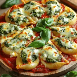 Um die perfekten Spinat-Ricotta gefüllten Pastaschalen zuzubereiten, brauchen Sie: - 20 Jumbo-Pastaschalen - 2 Tassen frischer Spinat, grob gehackt - 1 Tasse Ricotta-Käse - 1 Tasse geriebener Mozzarella-Käse - 1/2 Tasse geriebener Parmesan-Käse - 1 Ei, verquirlt - 2 Knoblauchzehen, fein gehackt - 1 Teelöffel Salz - 1/2 Teelöffel schwarzer Pfeffer - 1/2 Teelöffel Muskatnuss (frisch gerieben, wenn möglich) - 3 Tassen Marinara-Sauce Diese Zutaten geben den Schalen einen tollen Geschmack. Der Spinat bringt Frische. Der Ricotta macht die Füllung cremig. Sie können der Füllung mehr Tiefe verleihen. Fügen Sie zum Beispiel etwas Zwiebel oder frische Kräuter hinzu. Petersilie oder Schnittlauch passen gut. Wenn Sie es würziger mögen, probieren Sie etwas Chili oder Pfefferoni. Diese Zutaten bringen neuen Schwung in das Gericht. Um das Gericht abzurunden, empfehle ich, frische Basilikumblätter zur Garnitur zu verwenden. Das sieht nicht nur schön aus, sondern bringt auch einen frischen Geschmack. Servieren Sie die gefüllten Schalen mit einem einfachen grünen Salat. Ein spritziges Dressing ergänzt die Aromen. Ein knuspriges Baguette passt auch gut dazu. So haben Sie eine vollständige, leckere Mahlzeit. Schauen Sie sich das Full Recipe an, um alle Schritte zu sehen. Heize zuerst den Ofen auf 190°C vor. Nimm einen großen Topf und fülle ihn mit gesalzenem Wasser. Koche die Jumbo-Pastaschalen laut den Anweisungen auf der Verpackung. Achte darauf, dass sie al dente sind. Nach dem Kochen gieße die Schalen ab und stelle sie zur Seite, damit sie etwas abkühlen. Für die Füllung nimm eine große Schüssel. Vermenge dort den grob gehackten Spinat mit dem Ricotta-Käse. Füge die Hälfte des Mozzarella-Käses, den Parmesan-Käse und das verquirlte Ei hinzu. Gib die fein gehackten Knoblauchzehen, das Salz, den Pfeffer und die Muskatnuss dazu. Mische alles gut, bis die Zutaten gleichmäßig verteilt sind. Dies gibt der Füllung einen tollen Geschmack. Jetzt kommt der spaßige Teil! Nimm einen Löffel und fülle jede gekochte Pastaschale mit der Spinat-Ricotta-Mischung. Achte darauf, dass du sie gut füllst. Lege die gefüllten Schalen in eine gefettete Auflaufform. Gieße die Marinara-Sauce gleichmäßig darüber, sodass jede Schale gut bedeckt ist. Bestreue alles mit dem restlichen Mozzarella-Käse. Jetzt decke die Form mit Aluminiumfolie ab und backe sie für 25 Minuten. Nach dieser Zeit entferne die Folie und backe weitere 10 bis 15 Minuten, bis der Käse goldbraun ist. Lass die Schalen vor dem Servieren ein paar Minuten abkühlen, damit sie nicht zu heiß sind. Ein häufiger Fehler ist, die Pastaschalen zu lange zu kochen. Dies führt zu zerbrechlichen Schalen. Kochen Sie sie nur al dente, damit sie beim Füllen nicht auseinanderfallen. Ein weiterer Fehler ist, die Schalen nicht ausreichend abzukühlen. Lassen Sie sie nach dem Kochen etwas stehen. So vermeiden Sie, dass die Füllung durch die Hitze zerläuft. Um die Füllung perfekt zu machen, verwenden Sie frische Zutaten. Wählen Sie frischen Spinat und cremigen Ricotta. Vermengen Sie alle Zutaten gründlich in einer großen Schüssel. Achten Sie darauf, die Gewürze gut abzuschmecken. Muskatnuss bringt einen besonderen Geschmack. Fühlen Sie sich frei, mit der Menge zu experimentieren. Für die beste Präsentation servieren Sie die gefüllten Schalen auf einer großen Platte. Träufeln Sie etwas Marinara-Sauce um die Ränder. Das sieht nicht nur gut aus, sondern gibt auch mehr Geschmack. Garnieren Sie das Gericht mit frischen Basilikumblättern. Dies sorgt für einen schönen Farbkontrast. Nutzen Sie die Tipps aus dem Full Recipe, um das Gericht noch schöner zu präsentieren. {{image_4}} Wenn du ein vegetarisches Gericht suchst, sind die Spinat-Ricotta gefüllten Pastaschalen ideal. Du kannst das Rezept leicht anpassen. Statt Ricotta kannst du auch Ziegenkäse verwenden. Das gibt einen anderen Geschmack und ist lecker. Füge mehr Gemüse hinzu. Zucchini oder Paprika passen gut hinein. Sie bringen Farbe und Nährstoffe. Für eine glutenfreie Variante wähle glutenfreie Pasta. Diese gibt es in vielen Geschäften. Achte darauf, dass die Zutatenliste klar ist. Du kannst auch Quinoa oder Reis verwenden. Diese Alternativen sind nahrhaft und lecker. Sie ergeben eine gute Basis für die Füllung. Möchtest du etwas anderes ausprobieren? Füge Pilze oder Fleisch hinzu. Gebratene Pilze bringen einen herzhaften Geschmack. Wenn du Fleisch magst, verwende Hackfleisch oder Hähnchen. Brate es vorher mit Zwiebeln und Kräutern an. Das gibt der Füllung mehr Tiefe. Mit diesen Variationen schaffst du immer neue Geschmackserlebnisse. Probiere die verschiedenen Möglichkeiten aus und finde deine Lieblingsfüllung. Um die Spinat-Ricotta gefüllten Pastaschalen frisch zu halten, kühlen Sie sie schnell ab. Decken Sie das Gericht mit Folie ab oder verwenden Sie einen luftdichten Behälter. Lagern Sie die Schalen im Kühlschrank. Sie bleiben dort für drei bis fünf Tage gut. Achten Sie darauf, die Marinara-Sauce separat zu lagern, wenn Sie das Gericht nicht gleich essen. Wenn Sie mehr Zeit benötigen, frieren Sie die gefüllten Pastaschalen ein. Legen Sie die Schalen in einen gefrierfesten Behälter. Schichten Sie sie mit Folie oder Frischhaltefolie ab. Beschriften Sie den Behälter mit dem Datum. Gefrorene Schalen halten bis zu drei Monate. Zum Aufwärmen, lassen Sie sie über Nacht im Kühlschrank auftauen und backen Sie sie dann im Ofen. Um die übrig gebliebenen Schalen wieder aufzuwärmen, heizen Sie den Ofen auf 180°C vor. Legen Sie die Schalen in eine Auflaufform und decken Sie sie mit Aluminiumfolie ab. Backen Sie sie für etwa 20 Minuten. Entfernen Sie die Folie und backen Sie sie weitere 5-10 Minuten, bis der Käse schmilzt und sprudelt. So schmecken die Schalen fast wie frisch zubereitet! Wenn Sie mehr über die Zubereitung erfahren möchten, schauen Sie sich das Full Recipe an. Gefüllte Pastaschalen sind im Kühlschrank etwa drei bis fünf Tage haltbar. Lagern Sie die Schalen in einem luftdichten Behälter. Wenn Sie sie länger aufbewahren möchten, können Sie sie einfrieren. Im Gefrierfach halten sie bis zu drei Monate. Denken Sie daran, die Schalen gut abzudecken, um Gefrierbrand zu vermeiden. Ja, Sie können die Füllung im Voraus zubereiten. Mischen Sie den Spinat, den Ricotta und die Gewürze in einer Schüssel. Lagern Sie die Füllung dann in einem luftdichten Behälter im Kühlschrank. So sparen Sie Zeit, wenn Sie die Pastaschalen machen. Verwenden Sie die Füllung innerhalb von zwei Tagen für die beste Frische. Wenn der Käse nicht goldbraun wird, kann das mehrere Gründe haben. Erstens, die Temperatur könnte zu niedrig sein. Achten Sie darauf, den Ofen auf 190°C vorzuheizen. Zweitens, vielleicht ist die Folie zu lange auf der Auflaufform. Entfernen Sie sie nach 25 Minuten, um dem Käse die Chance zu geben, schön zu bräunen. Schließlich kann auch die Käsesorte eine Rolle spielen. Verwenden Sie frischen Mozzarella für das beste Ergebnis. Zusammenfassend haben wir die Zutaten für Spinat-Ricotta gefüllte Pastaschalen behandelt. Ich habe erklärt, wie man die Füllung zubereitet und die Schalen richtig backt. Tipps helfen, gängige Fehler zu vermeiden. Variationen wie glutenfreie Optionen bieten mehr Auswahl. Ich empfehle, die Reste richtig zu lagern. So bleiben sie frisch. Kochen macht Spaß und kreativ. Viel Freude beim Ausprobieren!