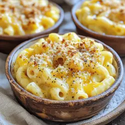 - 2 Tassen Ellbogen-Makkaroni - 2 Tassen gekochtes Hühnchen, zerrissen - 1 Tasse geriebener sharp Cheddar-Käse - 1 Tasse geriebener Mozzarella-Käse Die Hauptzutaten machen das Gericht aus. Die Ellbogen-Makkaroni sind die Basis. Das zerrissene Hühnchen bringt Geschmack und Protein. Cheddar und Mozzarella sorgen für eine cremige Soße. Diese Kombination ist einfach lecker und sättigend. - 2 Esslöffel Honig - 1 Teelöffel schwarzer Pfeffer - 1/2 Teelöffel Salz Die Gewürze verleihen dem Gericht Charakter. Der Honig bringt Süße ins Spiel. Schwarzer Pfeffer sorgt für einen kleinen Kick. Salz hebt alle Aromen an. Diese einfachen Zutaten machen einen großen Unterschied. - 2 Tassen Milch - 1/4 Tasse Allzweckmehl - 3 Esslöffel Butter - 1/2 Tasse Semmelbrösel (für das Topping) Die weiteren Zutaten sind wichtig für die Käsesoße. Milch macht sie cremig und reichhaltig. Das Mehl hilft, die Soße zu binden. Butter gibt Geschmack und Glanz. Semmelbrösel auf dem Topping bieten den perfekten Crunch. Diese Zutaten schaffen eine harmonische Mischung. Für die vollständige Zubereitung, schauen Sie sich das Full Recipe an. Um die perfekten Ellbogen-Makkaroni zu kochen, bringe einen großen Topf mit gesalzenem Wasser zum Kochen. Füge die Makkaroni hinzu und koche sie laut Packungsanweisung, bis sie al dente sind. Das bedeutet, dass sie weich, aber noch bissfest sind. Gieße die Makkaroni ab und stelle sie beiseite. Ein Tipp für die perfekte Konsistenz: Rühre die Makkaroni während des Kochens gelegentlich um, damit sie nicht zusammenkleben. Für das Hühnchen mische in einer Schüssel das zerrissene Hühnchen mit Honig, schwarzem Pfeffer, Salz, Knoblauchpulver und Zwiebelpulver. Rühre gut, bis das Hühnchen gleichmäßig mit den Gewürzen bedeckt ist. Das gibt dem Hühnchen einen tollen Geschmack. Wenn du übrig gebliebenes Hühnchen hast, kannst du es auch verwenden. Es spart Zeit und macht das Gericht noch einfacher. Um eine glatte Käsesoße zu machen, schmelze die Butter in einem großen Kochtopf bei mittlerer Hitze. Füge das Mehl hinzu und rühre etwa 1-2 Minuten lang, bis die Mischung goldbraun ist. Dann gieße langsam die Milch dazu und rühre ständig, damit keine Klumpen entstehen. Koche die Soße weiter und rühre regelmäßig, bis sie eindickt, was etwa 5-7 Minuten dauert. Reduziere die Hitze, füge den Cheddar- und Mozzarella-Käse hinzu und rühre, bis die Soße glatt ist. Wenn du Klumpen vermeiden willst, achte darauf, die Milch nicht zu schnell hinzuzufügen. Für das vollständige Rezept, schaue einfach hier: [Full Recipe]. Um eine tolle Käsesoße zu machen, ist Hitze wichtig. Beginne mit mittlerer Hitze. Zu viel Hitze kann die Soße verbrennen. Rühre oft, damit die Soße gleichmäßig kocht. Für eine cremige Soße füge die Milch langsam hinzu. Rühre stetig, um Klumpen zu vermeiden. Wenn die Soße eindickt, reduziere die Hitze. Das macht sie schön glatt und lecker. Du kannst den Geschmack der Käsesoße ändern. Füge andere Käsesorten hinzu, wie Gouda oder Parmesan. Das gibt der Soße einen neuen Twist. Auch Gewürze und Kräuter sind klasse. Probiere Paprika für etwas Schärfe oder Thymian für mehr Aroma. Experimentiere, um deinen Lieblingsgeschmack zu finden. Wenn du Zeit sparen willst, bereite die Mac and Cheese im Voraus vor. Koche die Nudeln und mache die Käsesoße. Mische alles, aber backe es nicht gleich. Du kannst es im Kühlschrank lagern. Für die perfekte Kruste backe die Mac and Cheese bei 175°C. Der Käse sollte blubbern und die Oberseite goldbraun sein. Das gibt einen tollen Crunch. Für das beste Ergebnis folge dem Full Recipe und genieße! {{image_4}} Du kannst dieses Gericht leicht anpassen. Statt Hühnchen kannst du Gemüse verwenden. Zucchini, Brokkoli oder Paprika passen gut. Diese Gemüse bringen Farbe und Geschmack. Verwende die gleichen Gewürze wie im Originalrezept. Das sorgt für einen tollen Geschmack. Du kannst auch Tofu für eine proteinreiche Option nutzen. Achte darauf, das Gemüse gut zu garen. So wird es weich und lecker. Für eine scharfe Note füge scharfe Gewürze hinzu. Chili-Pulver oder Cayennepfeffer geben einen Kick. Du kannst auch scharfe Soßen wie Sriracha verwenden. Mische sie in die Käsesoße, bevor du die Nudeln hinzufügst. Ein paar Jalapeños als Topping sind ebenfalls eine gute Idee. Sie bringen eine frische Schärfe. Experimentiere mit der Menge, um deinen perfekten Schärfegrad zu finden. Wenn du weniger Kohlenhydrate möchtest, ersetze die Nudeln. Zucchini-Nudeln oder Blumenkohlreis sind tolle Alternativen. Diese Optionen sind leicht und gesund. Die Käsesoße bleibt gleich, aber achte auf die Konsistenz. Du kannst auch die Milch durch eine pflanzliche Milch ersetzen. So bleibt das Gericht cremig und lecker. Diese Anpassungen machen das Rezept vielseitig und gesund. Um die Reste von Honig-Pfeffer Hühnchen Mac and Cheese richtig aufzubewahren, nutze einen luftdichten Behälter. Stelle sicher, dass die Reste vollständig abgekühlt sind, bevor du sie eingibst. So bleibt der Geschmack frisch. Im Kühlschrank hält sich das Gericht etwa drei bis vier Tage. Für das Einfrieren ist es am besten, die Mac and Cheese in Portionsbehältern zu verpacken. Verwende Frischhaltefolie, um die Oberfläche gut abzudecken, und dann einen luftdichten Behälter. So vermeidest du Gefrierbrand. Die Reste können bis zu drei Monate im Gefrierschrank bleiben. Um dein Gericht wieder aufzuwärmen, benutze den Ofen oder die Mikrowelle. Im Ofen kannst du die Mac and Cheese in eine Auflaufform geben. Decke sie mit Folie ab, um das Austrocknen zu verhindern. Erwärme sie bei 175°C für etwa 15 bis 20 Minuten. In der Mikrowelle erwärmst du die Portionen in einem mikrowellenfesten Behälter. Füge einen Esslöffel Milch hinzu, um die Cremigkeit zu erhalten. Decke den Behälter ab und erwärme es in 30-Sekunden-Intervallen, bis es warm ist. Die Haltbarkeit von Honig-Pfeffer Hühnchen Mac and Cheese im Kühlschrank beträgt drei bis vier Tage. Achte darauf, die Reste gut zu verpacken. Im Gefrierschrank kannst du das Gericht bis zu drei Monate lagern. Wenn du es wieder auftauen möchtest, lasse es über Nacht im Kühlschrank auftauen, bevor du es aufwärmst. So bleibt die Textur und der Geschmack erhalten. Die Zubereitung dauert insgesamt 45 Minuten. Die Vorbereitungszeit liegt bei etwa 15 Minuten. Während dieser Zeit kochen Sie die Makkaroni, bereiten das Hühnchen und die Käsesoße vor. Das Backen im Ofen benötigt 20 bis 25 Minuten. Planen Sie also etwas Zeit ein, um alles vorzubereiten und zu backen. Ja, Sie können die Käsesorten nach Ihrem Geschmack anpassen. Wenn Sie keinen Cheddar mögen, probieren Sie Gouda oder Gruyère. Mozzarella ist eine gute Wahl für zusätzliche Cremigkeit. Mischungen aus verschiedenen Käsesorten sorgen für mehr Tiefe im Geschmack. Seien Sie kreativ und finden Sie Ihre perfekte Käsemischung! Honig-Pfeffer Hühnchen Mac and Cheese hat einige gesunde Aspekte. Es enthält Protein durch das Hühnchen und Calcium durch den Käse. Um es gesünder zu machen, können Sie Vollkorn-Makkaroni verwenden. Fügen Sie auch Gemüse wie Brokkoli oder Spinat hinzu, um den Nährwert zu steigern. Achten Sie auf die Portionsgröße, um Kalorien im Blick zu behalten. Zusammenfassend haben wir die Zutaten für das Honig-Pfeffer Hühnchen Mac and Cheese besprochen. Wir haben das Kochen der Makkaroni, die Zubereitung der Käsesoße, und viele Tipps behandelt. Du kannst auch Variationen ausprobieren, etwa vegetarisch oder scharf. Achte auf die Lagerung und wie du die Reste aufwärmst. Diese einfache Mahlzeit ist lecker und vielseitig. Probiere es aus und finde deinen eigenen Lieblingsgeschmack!