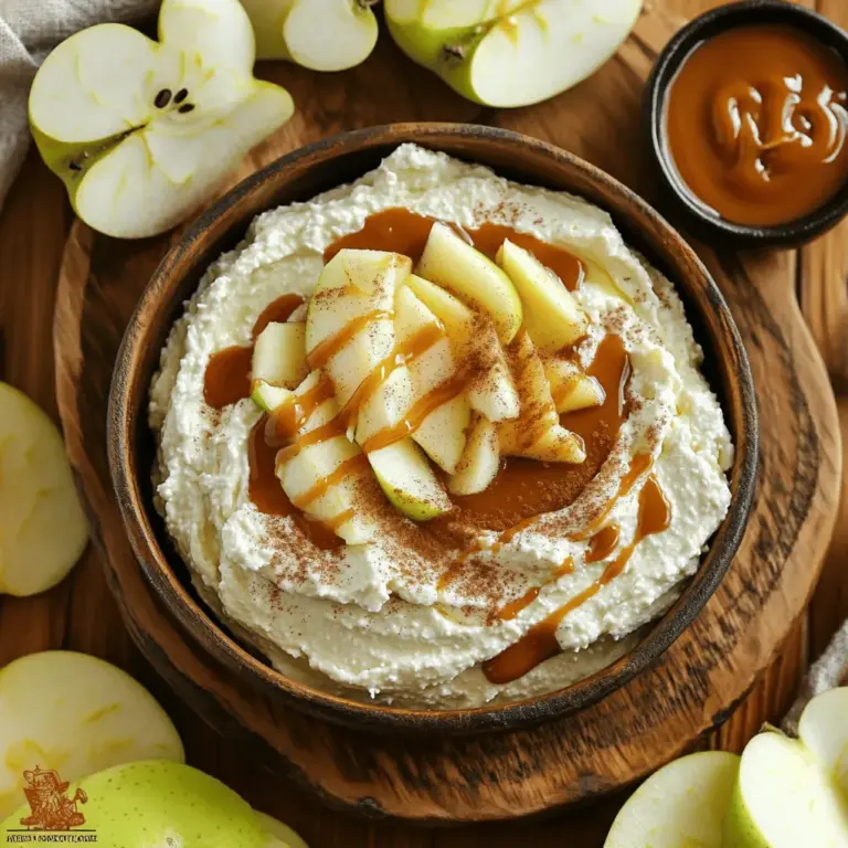 - 225 g Frischkäse - 125 g Puderzucker - 240 ml Karamellsauce Die Hauptzutaten sind einfach zu finden. Frischkäse macht den Dip cremig. Puderzucker gibt die süße Note. Karamellsauce ist der Star des Rezepts. Du kannst fertige Karamellsauce kaufen oder selbst machen. Beides schmeckt lecker. - 120 g gehackte Pekannüsse oder Walnüsse - Slices von Äpfeln (z.B. Granny Smith) Für einen extra Crunch kannst du Nüsse hinzufügen. Pekannüsse oder Walnüsse passen gut dazu. Slices von frischen Äpfeln sind perfekt zum Dippen. Granny Smith sind knackig und sauer. Sie balancieren die Süße des Dips aus. Wenn du magst, probiere auch andere Apfelsorten. Für das vollständige Rezept und die Zubereitung, schau dir den Karamell-Apfel-Delight-Dip an. Zuerst brauchen wir weichen Frischkäse. Nimm 225 g und lege ihn in eine mittelgroße Schüssel. Mit einem elektrischen Mixer schlägst du den Frischkäse. Mixe ihn, bis er glatt und cremig ist. Das ist wichtig, damit der Dip eine schöne Konsistenz hat. Jetzt kommt der Puderzucker. Füge 125 g Puderzucker nach und nach hinzu. Mixe weiter, bis alles gut vermischt ist. Die Mischung sollte jetzt schön gleichmäßig und ohne Klumpen sein. Diese süße Basis macht den Dip noch besser. Nun ist es Zeit, den Geschmack zu verstärken. Gieße 240 ml Karamellsauce in die Schüssel. Füge 1 TL Vanilleextrakt und 1/2 TL Zimt hinzu. Rühre alles gut um. Die Mischung sollte jetzt glatt und seidig sein. Wenn du magst, kannst du 120 g gehackte Pekannüsse oder Walnüsse unterheben. Diese geben dem Dip einen tollen Crunch. Für das vollständige Rezept schau dir die [Full Recipe] an. Um die beste Textur zu erzielen, muss der Frischkäse weich sein. Lass ihn vor dem Mixen etwa 30 Minuten bei Raumtemperatur stehen. So wird er cremig. Wenn du einen elektrischen Mixer verwendest, schlage den Frischkäse zuerst alleine. Das macht ihn glatt und luftig. Füge dann den Puderzucker langsam hinzu. Mixe gut, bis die Mischung homogen ist. Präsentation ist wichtig, wenn du den Karamell-Apfel-Dip servierst. Nutze ein rustikales Holzbrett. Lege frische Apfelscheiben darum. Eine kleine Schüssel mit Karamellsauce sieht toll aus. So können deine Gäste mehr Sauce nehmen. Ein wenig Zimt oben drauf gibt dem Dip einen schönen Look und zusätzlichen Geschmack. Du kannst den Dip leicht anpassen. Füge etwas gesunde Erdnussbutter hinzu, um einen neuen Geschmack zu erzeugen. Für Schokoladenliebhaber kannst du geschmolzene Schokolade unterrühren. Auch andere Nüsse sind eine gute Wahl. Probiere Mandeln oder Haselnüsse. Diese Variationen machen deinen Dip noch spannender. {{image_4}} Sie können Schokolade in Ihren Karamell-Apfel-Dip integrieren. Fügen Sie einfach 100 g geschmolzene Schokolade zu Ihrer Mischung hinzu. Dunkle, Milch- oder weiße Schokolade funktionieren gut. Rühren Sie die geschmolzene Schokolade nach dem Mischen des Frischkäses und Puderzuckers ein. Dies gibt dem Dip einen reichen, schokoladigen Geschmack. Ihre Gäste werden begeistert sein! Sie können andere Früchte für den Dip verwenden. Probieren Sie Birnen, Bananen oder sogar Ananas. Schneiden Sie die Früchte in Stücke, die gut zum Dippen geeignet sind. Wenn Sie eine süßere Note möchten, fügen Sie kleine Stücke getrockneter Früchte hinzu. Diese Variationen bringen frische Aromen in das Rezept. Sie können auch andere Dipsüßigkeiten wie Kekse oder Brezeln verwenden. Für eine gesündere Version des Dips können Sie Zuckeralternativen verwenden. Ersetzen Sie Puderzucker durch Stevia oder Erythrit. Dies reduziert den Zucker, ohne den Geschmack zu verlieren. Auch fettarmer Frischkäse ist eine gute Wahl. Er gibt Ihnen die cremige Textur, die Sie mögen, mit weniger Kalorien. Diese Optionen machen den Dip leichter, während er immer noch lecker bleibt. Für das vollständige Rezept, schauen Sie sich den Karamell-Apfel-Delight-Dip an! Lagere deinen Karamell-Apfel-Dip mit Frischkäse im Kühlschrank. Nutze einen luftdichten Behälter, um ihn frisch zu halten. So bleibt der Dip lange lecker. Wenn du den Dip in einen Behälter füllst, stelle sicher, dass er gut verschlossen ist. Das schützt ihn vor anderen Gerüchen im Kühlschrank. Wie lange ist der Dip frisch? Der Dip bleibt im Kühlschrank etwa 3 bis 5 Tage frisch. Achte darauf, ihn nicht länger zu lagern, damit der Geschmack und die Qualität erhalten bleiben. Wenn du Anzeichen von Verderb bemerkst, wie Veränderungen im Geruch oder Aussehen, wirf ihn weg. Wenn du den Dip aufbewahrt hast, kannst du ihn einfach wieder servieren. Rühre ihn gut durch, bevor du ihn servierst. Falls er zu fest geworden ist, kannst du ihn leicht aufwärmen. Erwärme ihn in der Mikrowelle für 15 bis 20 Sekunden. Achte darauf, dass er nicht zu heiß wird. So bleibt die Cremigkeit erhalten. Um Karamellsauce selbst zu machen, brauchst du nur drei Zutaten: Zucker, Sahne und Butter. Erhitze den Zucker in einem Topf bei mittlerer Hitze. Rühre, bis er geschmolzen und goldbraun ist. Nimm den Topf vom Herd und füge vorsichtig die Butter hinzu. Rühre schnell, bis die Butter geschmolzen ist. Füge dann die Sahne hinzu und rühre weiter, bis die Sauce glatt ist. Lass die Sauce abkühlen, bevor du sie für deinen Karamell-Apfel-Dip verwendest. So hast du einen köstlichen, hausgemachten Karamellgeschmack! Ja, du kannst diesen Dip im Voraus zubereiten. Bereite ihn einfach nach dem Rezept vor und stelle ihn in den Kühlschrank. Decke die Schüssel gut ab, damit der Dip frisch bleibt. Du kannst ihn bis zu zwei Tage im Voraus machen. Wenn du ihn servieren möchtest, hole ihn rechtzeitig aus dem Kühlschrank, damit er Zimmertemperatur erreicht. Das macht ihn cremiger und einfacher zu dippen. Für den besten Geschmack empfehle ich knusprige Äpfel wie Granny Smith oder Honeycrisp. Granny Smith hat eine frische Säure, die gut mit dem süßen Karamell harmoniert. Honeycrisp ist süß und saftig. Du kannst auch andere Sorten ausprobieren, aber achte darauf, dass die Äpfel knackig sind. So wird jeder Biss in deinen Karamell-Apfel-Dip noch besser! Dieser Blogpost hat Ihnen gezeigt, wie Sie einen köstlichen Karamell-Frischkäse-Dip zubereiten. Wir haben die Hauptzutaten, wie Frischkäse und Karamellsauce, sowie optionale Zutaten wie Nüsse und Äpfel besprochen. Die Schritt-für-Schritt-Anleitung macht die Zubereitung einfach. Tipps für perfekte Textur und kreative Variationen helfen Ihnen, Ihren eigenen Twist zu finden. Denken Sie daran, den Dip richtig zu lagern und ihn frisch zu genießen. Experimentieren Sie mit verschiedenen Geschmäckern und erfreuen Sie sich an Ihrem leckeren Dip!