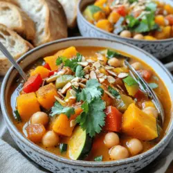 Für den Vegan Moroccan Stew brauchst du: - 1 Esslöffel Olivenöl - 1 große Zwiebel, gewürfelt - 3 Knoblauchzehen, fein gehackt - 2 Karotten, gewürfelt - 1 Zucchini, gewürfelt - 150 g Butternusskürbis, geschält und gewürfelt - 1 Dose (400 g) Kichererbsen, abgetropft und abgespült - 1 Dose (400 g) gewürfelte Tomaten Diese Zutaten bilden die Basis für einen herzhaften und würzigen Eintopf. Das Olivenöl bringt gesunde Fette und Geschmack. Die Zwiebel und der Knoblauch geben eine tolle Aroma-Basis. Die bunten Gemüse sorgen für Farbe und Nährstoffe. Kichererbsen sind eine hervorragende Proteinquelle und machen das Gericht sättigend. Für den perfekten Geschmack benötigst du: - 2 Teelöffel gemahlener Kreuzkümmel - 2 Teelöffel gemahlener Koriander - 1 Teelöffel Zimt - 1 Teelöffel geräuchertes Paprikapulver - ½ Teelöffel Cayennepfeffer (nach Geschmack anpassen) - Salz und Pfeffer nach Geschmack Diese Gewürze bringen die Aromen des Nahen Ostens in deinen Eintopf. Kreuzkümmel und Koriander geben Wärme. Zimt fügt eine süße Note hinzu, während Paprika und Cayennepfeffer für die richtige Schärfe sorgen. Achte darauf, die Gewürze gut zu mischen, um ein harmonisches Geschmackserlebnis zu erzielen. Für das besondere Etwas verwende: - 75 g getrocknete Aprikosen, gehackt - 75 g Rosinen - Frischer Koriander zur Garnierung Die getrockneten Aprikosen und Rosinen bringen eine süße Note. Sie stehen im Kontrast zu den herzhaften Aromen. Den frischen Koriander kannst du am Ende hinzufügen. Er sorgt für Frische und sieht toll aus. Du findest das vollständige Rezept im Abschnitt "Vegan Marokkanischer Eintopf". Diese Zutaten machen dein Gericht besonders lecker und einladend! Zuerst bereiten Sie alle Zutaten vor. Schneiden Sie das Gemüse in kleine Stücke. Achten Sie darauf, die Zwiebel, Karotten, Zucchini und Paprika gleichmäßig zu schneiden. So garen sie gleichmäßig. Die Kichererbsen sollten gut abgetropft und gespült sein. Stellen Sie auch die Gewürze bereit. Ihre Küche wird bald nach köstlichen Aromen duften. Erhitzen Sie das Olivenöl in einem großen Topf. Fügen Sie die gewürfelte Zwiebel hinzu. Braten Sie sie für 5-7 Minuten, bis sie glasig ist. Dann kommt der fein gehackte Knoblauch und der geriebene Ingwer dazu. Kochen Sie beides für 1-2 Minuten, bis es duftet. Jetzt fügen Sie das geschnittene Gemüse und die Kichererbsen hinzu. Rühren Sie alles gut um und lassen Sie es 5-7 Minuten kochen. Gießen Sie die gewürfelten Tomaten und die Gemüsebrühe in den Topf. Fügen Sie dann den Butternusskürbis, die gehackten Aprikosen und die Rosinen hinzu. Geben Sie die Gewürze dazu: Kreuzkümmel, Koriander, Zimt, geräuchertes Paprikapulver, Cayennepfeffer, Salz und Pfeffer. Rühren Sie alles gut um. Bringen Sie die Mischung zum Kochen. Reduzieren Sie die Hitze und decken Sie den Topf ab. Lassen Sie den Eintopf etwa 25-30 Minuten köcheln, bis der Kürbis weich ist. Genießen Sie den Prozess! Um den Geschmack zu verbessern, wähle frische Kräuter. Sie bringen mehr Aroma. Du kannst auch geröstete Gewürze verwenden. Röste sie in einer Pfanne, bevor du sie hinzufügst. Das Ruhenlassen des Eintopfs erhöht die Aromen. Lass ihn nach dem Kochen einige Minuten stehen. So verbinden sich die Geschmäcker besser. Die Schärfe kannst du leicht anpassen. Füge mehr Cayennepfeffer hinzu, wenn du es schärfer magst. Beginne mit einer kleinen Menge. Du kannst auch frische Chili oder scharfe Paprika verwenden. Für extra Beilagen sind Joghurt oder Avocado toll. Sie mildern die Schärfe und bringen Cremigkeit. Um mehr Nährstoffe hinzuzufügen, probiere grüne Blattgemüse. Spinat oder Grünkohl passt gut dazu. Du kannst auch Linsen oder Quinoa beifügen. Diese Ergänzungen machen den Eintopf noch sättigender. Serviere den Eintopf mit warmem Brot oder Couscous. Das rundet das Gericht ab und macht es herzhaft. Für das vollständige Rezept schaue dir die [Full Recipe] an. {{image_4}} Für diesen veganen marokkanischen Eintopf kann ich saisonales Gemüse verwenden. Das macht das Gericht frischer und nahrhafter. Im Frühling sind Spargel und Erbsen toll. Im Herbst passen Kürbis und Wurzelgemüse super dazu. Eine spannende Alternative ist Quinoa. Quinoa bringt mehr Protein und eine nussige Note. Ich kann auch andere Hülsenfrüchte wie Linsen oder schwarze Bohnen hinzufügen. Diese geben viele Nährstoffe und eine schöne Textur. Ich liebe es, mit Gewürzen zu experimentieren. Verschiedene Gewürzkombinationen machen den Eintopf einzigartig. Ich kann mehr Kreuzkümmel oder Koriander hinzufügen, um den Geschmack zu verstärken. Auch ein Hauch von Kurkuma bringt Farbe und Gesundheit. Exotische Zusatzstoffe wie Ras el Hanout oder Harissa sind spannend. Diese bringen ein neues Aroma in den Eintopf. Ich kann die Schärfe mit Cayennepfeffer anpassen. So wird jeder Biss perfekt. Ich kann diesen Eintopf glutenfrei machen, indem ich glutenfreies Brot serviere. Es ist wichtig, auf die Zutaten zu achten. Wenn jemand Nüsse meidet, lasse ich die gerösteten Mandeln weg. Für eine fettarme Version nutze ich weniger Olivenöl und mehr Gemüsebrühe. So bleibt der Eintopf leicht und lecker. Diese Anpassungen machen das Rezept flexibel und für alle geeignet. Für die vollständige Rezeptanleitung siehe [Full Recipe]. Du kannst den zubereiteten Eintopf im Kühlschrank aufbewahren. Fülle ihn in einen luftdichten Behälter. So bleibt er frisch. Du solltest ihn innerhalb von drei bis fünf Tagen essen. Wenn du ihn aufwärmen möchtest, mache das auf dem Herd oder in der Mikrowelle. Rühre gut um, damit sich die Hitze verteilt. Für längere Haltbarkeit kannst du den Eintopf einfrieren. Teile ihn in Portionen auf und fülle sie in gefriergeeignete Behälter. So bleibt er bis zu drei Monate frisch. Um ihn aufzutauen, lege den Behälter in den Kühlschrank über Nacht. Wenn du es eilig hast, kannst du ihn auch in der Mikrowelle auftauen. Nach dem Auftauen, wärme ihn gut auf, bis er heiß ist. Wie lange ist der Eintopf haltbar? Im Kühlschrank hält er sich drei bis fünf Tage. Im Gefrierfach bleibt er bis zu drei Monate genießbar. Achte darauf, dass du ihn bei Anzeichen von Verderb, wie einem schlechten Geruch oder Verfärbungen, nicht mehr isst. Lebensmittelssicherheit ist wichtig. Prüfe immer die Frische, bevor du etwas isst. Ja, du kannst die Zutaten leicht ersetzen. Wenn du keine Kichererbsen hast, probiere Linsen. Anstelle von Butternusskürbis kannst du Süßkartoffeln verwenden. Auch die Gemüse können variieren. Zucchini kann durch Auberginen ersetzt werden. Verwende frische Kräuter, wenn du keinen frischen Koriander hast. Wenn du keine getrockneten Aprikosen magst, nimm Datteln. So bleibt das Gericht lecker und dein Geschmack bleibt erhalten. Ja, dieser Eintopf ist glutenfrei. Alle verwendeten Zutaten sind frei von Gluten. Wenn du Brot servierst, achte darauf, dass es glutenfrei ist. Viele Marken bieten glutenfreies Brot an. So kannst du sicher sein, dass dein Essen allen diätetischen Bedürfnissen entspricht. Um den Eintopf würziger zu machen, füge mehr Cayennepfeffer hinzu. Du kannst auch frische Chilischoten oder scharfe Paprika verwenden. Eine gute Idee ist, Gewürze wie Harissa einzufügen. Es gibt deinem Eintopf mehr Tiefe und einen scharfen Kick. Probiere auch verschiedene Gewürzmischungen aus. Zum Beispiel Ras el Hanout für einen reichen, exotischen Geschmack. Dieses Rezept kommt aus Marokko, einem Land mit reicher Esskultur. Dort kombinieren die Menschen Gewürze und frisches Gemüse. Es ist eine Mischung aus vielen Traditionen. Die marokkanische Küche nutzt Gewürze wie Kreuzkümmel und Zimt. Diese machen die Gerichte besonders. Das Rezept zeigt, wie man diese Aromen auf pflanzliche Weise nutzen kann. Es ist eine Feier der Vielfalt und des Geschmacks. Du kannst das gesamte Rezept für Vegan Moroccan Stew hier finden: [Full Recipe]. Dieser Artikel hat dir die Grundzutaten für den marokkanischen Eintopf vorgestellt. Dazu gehören Olivenöl, Gemüse, Kichererbsen und aromatische Gewürze. Du hast gelernt, wie man den Eintopf einfach zubereitet und aufbewahrt. Variationen und Anpassungen machen dein Gericht vielfältig. Erinnere dich, dass Kochen Spaß macht und Raum für Kreativität bietet. Probiere neue Zutaten und Geschmäcker aus. So wird dein Eintopf garantiert zum Hit sowohl für dich als auch für deine Gäste.
