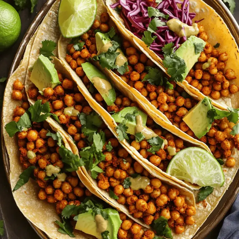 Für die scharfen Kichererbsen-Tacos benötigst du frische und gesunde Zutaten. Hier sind die Hauptzutaten: - 1 Dose (425 g) Kichererbsen, abgetropft und abgespült - 1 Esslöffel Olivenöl - 1 Teelöffel geräuchertes Paprikapulver - 1 Teelöffel gemahlener Kreuzkümmel - 1/2 Teelöffel Cayennepfeffer (nach Geschmack anpassen) - 1/2 Teelöffel Knoblauchpulver - Salz und Pfeffer nach Geschmack - 8 kleine Tortillas aus Mais oder Weizen Diese Zutaten bringen die Basis für die Tacos. Die Kichererbsen sind nahrhaft und geben dir eine gute Proteinquelle. Die Gewürze machen den Unterschied. Sie bringen Geschmack und Tiefe in deine Tacos. Hier sind die wichtigsten Gewürze: - Geräuchertes Paprikapulver: Es gibt den Kichererbsen einen rauchigen Geschmack. - Kreuzkümmel: Dieses Gewürz bringt einen warmen, erdigen Ton. - Cayennepfeffer: Er fügt die gewünschte Schärfe hinzu. - Knoblauchpulver: Gibt eine aromatische Note. Du kannst die Gewürze nach deinem Geschmack anpassen. Füge mehr Cayennepfeffer hinzu, wenn du es schärfer magst. Toppings machen die Tacos besonders und bunt. Hier sind einige tolle Optionen: - 1 Avocado, in Scheiben geschnitten - 1 Tasse geraspelter roter Kohl - 1/2 Tasse frischer Koriander, gehackt - 1 Limette, in Spalten geschnitten - Optional: Salsa oder scharfe Soße zum Servieren Die Avocado bringt Cremigkeit. Der rote Kohl gibt einen knackigen Biss. Frischer Koriander sorgt für Frische und einen schönen Farbkontrast. Limette bringt eine säuerliche Note, die die Schärfe ausgleicht. Für das vollständige Rezept, schaue in den Abschnitt "Vollständiges Rezept". Zuerst nimmst du eine große Pfanne und erhitzt das Olivenöl. Achte darauf, dass das Öl nicht zu heiß wird. Jetzt füge die Kichererbsen hinzu. Diese sollten gut abgetropft und abgespült sein. Streue die Gewürze über die Kichererbsen. Dazu gehören geräuchertes Paprikapulver, Kreuzkümmel, Cayennepfeffer, Knoblauchpulver, Salz und Pfeffer. Rühre alles gut um, damit die Kichererbsen gleichmäßig gewürzt sind. Brate sie für etwa 5 bis 7 Minuten. Rühre dabei regelmäßig um. Die Kichererbsen sollen warm und leicht knusprig sein. Während die Kichererbsen braten, kannst du die Tortillas vorbereiten. Nimm eine separate Pfanne und stelle die Hitze auf niedrig. Lege die Tortillas in die Pfanne und erwärme sie für etwa 30 Sekunden auf jeder Seite. Alternativ kannst du die Tortillas auch in Alufolie wickeln und im vorgeheizten Ofen warm halten. So bleiben sie weich und frisch. Jetzt kommt der beste Teil: das Zusammenstellen der Tacos! Nimm eine erwärmte Tortilla und gib einen Löffel der scharfen Kichererbsen-Mischung in die Mitte. Füge dann einige Scheiben Avocado hinzu. Der nächste Schritt ist der geraspelte rote Kohl. Verteile ihn gleichmäßig auf den Kichererbsen. Zum Schluss streue den gehackten Koriander darüber. Beträufle die Tacos mit frischem Limettensaft. Wenn du es schärfer magst, füge Salsa oder eine scharfe Soße hinzu. Jetzt sind deine scharfen Kichererbsen-Tacos bereit zum Genießen! Für das vollständige Rezept, schau dir den Abschnitt "Vollständiges Rezept" an. Um die Kichererbsen perfekt zuzubereiten, beginne mit gut abgetropften und gespülten Kichererbsen. Du willst, dass sie feucht sind, aber nicht wässrig. Wenn du sie in die Pfanne gibst, lasse sie genug Platz, damit sie gleichmäßig braten können. Rühre die Kichererbsen regelmäßig um, damit sie leicht knusprig werden. Dies gibt dir die perfekte Konsistenz für deine Tacos. Die Gewürze sind der Schlüssel zu scharfen Kichererbsen-Tacos. Neben geräuchertem Paprikapulver und Kreuzkümmel kannst du mit anderen Gewürzen experimentieren. Probiere beispielsweise Chili-Pulver oder frischen Ingwer für einen anderen Geschmack. Wenn du es milder magst, reduziere den Cayennepfeffer. Du kannst sogar frische Kräuter wie Koriander oder Petersilie hinzufügen, um den Tacos mehr Frische zu verleihen. Zusätzliche Beilagen machen die Tacos noch besser. Du kannst eine frische Salsa zubereiten oder Guacamole an die Seite stellen. Geriebenen Käse, saure Sahne oder Joghurt passen ebenfalls gut dazu. Auch eine Schüssel mit frischem Salat bringt Farbe und Crunch. Du kannst die Tacos nach Belieben anpassen, um ein rundum leckeres Gericht zu kreieren. Für das vollständige Rezept schau dir die [Full Recipe] an. {{image_4}} Für vegane Alternativen sind diese Tacos perfekt. Alle Zutaten sind pflanzlich. Nutze zusätzliches Gemüse. Gegrillte Paprika oder Zucchini passen gut. Diese Tacos sind nicht nur lecker, sondern auch gesund. Du kannst auch einen veganen Joghurt als Dip verwenden. Wenn du glutenfrei isst, kannst du Mais-Tortillas nutzen. Diese sind oft schon glutenfrei. Achte beim Kauf auf die Etiketten. Du kannst auch Salatblätter statt Tortillas verwenden. Das gibt eine frische Note und hält die Tacos leicht. Es gibt viele Tortilla-Varianten, die du ausprobieren kannst. Weizentortillas sind weich und lecker. Du kannst auch Blumenkohl-Tortillas für eine Low-Carb-Option verwenden. Jeder hat eigene Vorlieben, also sei kreativ. Probiere verschiedene Arten aus und finde deine Lieblingskombination. Für das vollständige Rezept schau dir die Anleitung an. Du kannst die Reste der Kichererbsen-Tacos leicht aufbewahren. Fülle die Kichererbsen und die Toppings in separate Behälter. So bleiben die Tortillas knusprig. Stelle sicher, dass die Behälter gut verschlossen sind. So bleibt der Geschmack frisch. Bewahre die Reste im Kühlschrank auf. Wenn du die Reste wieder aufwärmen möchtest, benutze eine Pfanne. Erhitze die Kichererbsen bei mittlerer Hitze. Rühre sie gut um, bis sie warm sind. Für die Tortillas kannst du sie auch kurz in der Pfanne erwärmen. So werden sie wieder weich und lecker. Vermeide die Mikrowelle, da sie die Tortillas gummiartig machen kann. Die Kichererbsen halten sich im Kühlschrank etwa drei bis vier Tage. Achte darauf, sie in einem luftdichten Behälter aufzubewahren. Die Tortillas sind am besten, wenn du sie frisch isst. Wenn du sie aufbewahrst, sollten sie nicht länger als zwei Tage im Kühlschrank bleiben. So kannst du die Scharfen Kichererbsen-Tacos immer wieder genießen! Um die Tacos schärfer zu machen, füge mehr Cayennepfeffer hinzu. Du kannst auch frische Chilis oder Jalapeños verwenden. Diese bringen eine tolle Schärfe. Eine scharfe Soße ist ebenfalls eine gute Wahl. Probiere verschiedene Arten aus, bis du deinen perfekten Schärfegrad findest! Ja, du kannst die Kichererbsen pürieren, um eine cremige Füllung zu machen. Achte darauf, dass du etwas Olivenöl und Gewürze hinzufügst. Das macht die Mischung geschmackvoller. Diese Option ist perfekt für einen anderen Taco-Stil. Zu scharfen Kichererbsen-Tacos passen erfrischende Getränke gut. Ein kühles Bier oder eine Limonade kann die Schärfe ausgleichen. Auch ein fruchtiger Cocktail ist eine gute Wahl. Du kannst auch Wasser mit Limette servieren. Das bringt Frische in den Genuss! Scharfe Kichererbsen-Tacos sind einfach zuzubereiten und sehr lecker. Wir haben die wichtigsten Zutaten behandelt, gefolgt von einer klaren Anleitung. Ich habe Tipps gegeben, um die Konsistenz zu optimieren und Variationen zu erkunden. Es ist wichtig, beim Lagerung der Reste auf Haltbarkeit zu achten. Probiere verschiedene Gewürze und Toppings aus, um deine Tacos zu bereichern. So wird jede Mahlzeit zu einem neuen Genuss. Jetzt bist du bereit, in die Welt der Tacos einzutauchen!