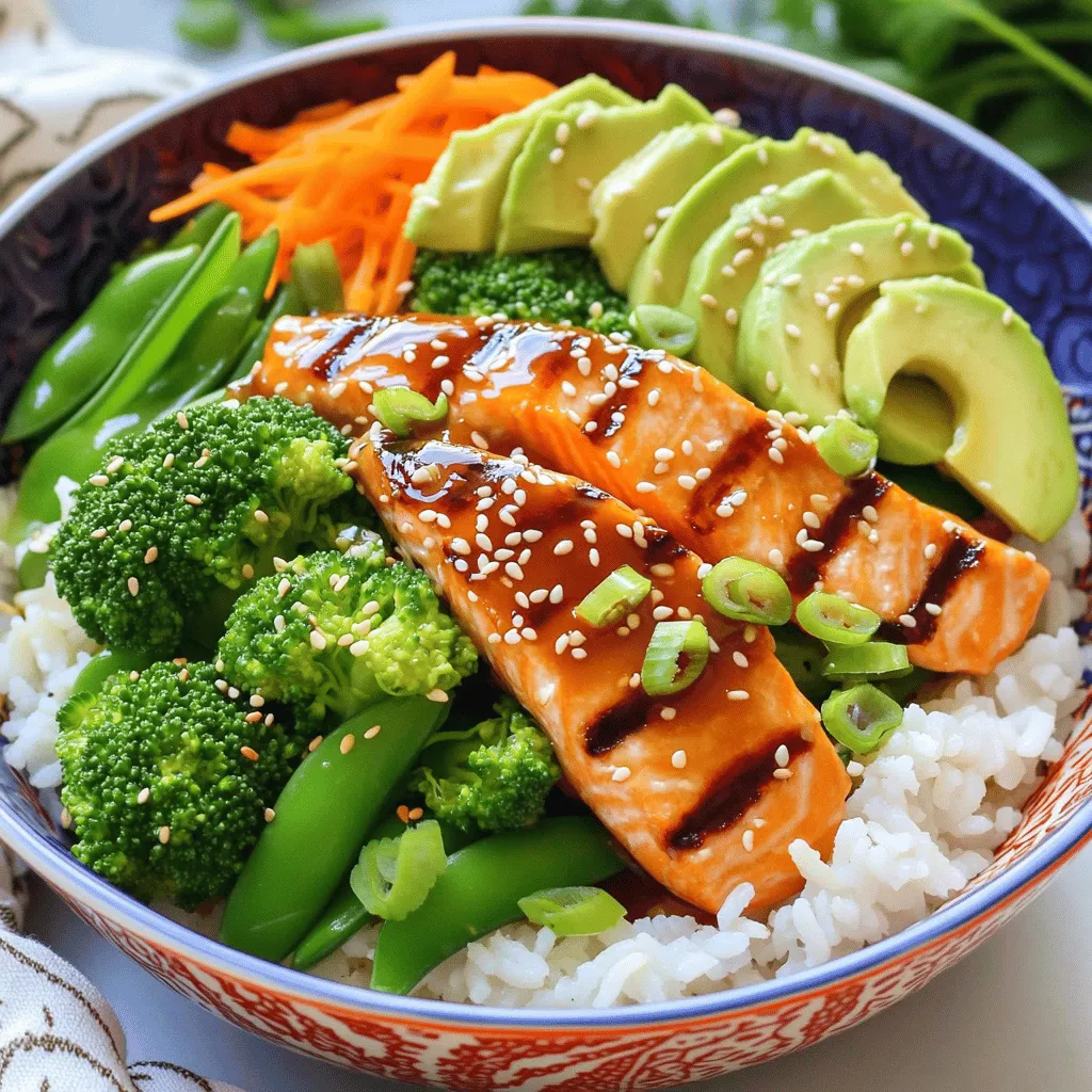Um köstliche Teriyaki Lachs-Bowls zuzubereiten, benötigen wir einige frische und einfache Zutaten. Hier sind die Hauptbestandteile: - 2 Lachsfilets (je 170 g) - 60 ml Teriyaki-Sauce (fertig gekauft oder selbstgemacht) - 200 g Jasminreis - 480 ml Wasser - 100 g Brokkoli-Röschen - 100 g Zuckerschoten - 1 Karotte, in feine Streifen geschnitten (julienne) - 2 Frühlingszwiebeln, in Ringe geschnitten - 1 Esslöffel Sesamsamen - Salz und Pfeffer nach Geschmack - Optional: Avocadoscheiben zur Garnierung Diese Zutaten sind leicht erhältlich und bieten einen tollen Geschmack. Die Teriyaki-Sauce ist der Schlüssel zu diesem Gericht. Du kannst eine fertige Sauce kaufen. Diese ist oft schnell und einfach. Wenn du Zeit hast, probiere, deine eigene Sauce herzustellen. So kontrollierst du die Zutaten und den Geschmack. Eine selbstgemachte Teriyaki-Sauce hat oft mehr Tiefe und Frische. Das Gemüse in deinen Bowls gibt Farbe und Geschmack. Neben Brokkoli und Zuckerschoten kannst du auch anderes Gemüse verwenden. Paprika, Spinat oder sogar Pilze sind gute Optionen. Diese Variationen bringen neuen Geschmack und machen dein Gericht spannend. Experimentiere mit verschiedenen Gemüsesorten, um deine perfekte Bowl zu finden. Um die Lachsfilets vorzubereiten, lege sie in eine flache Schale. Gieße die Teriyaki-Sauce gleichmäßig darüber. Es ist wichtig, dass die Filets gut bedeckt sind. Lasse sie mindestens 20 Minuten im Kühlschrank marinieren. Diese Zeit hilft, den Geschmack zu intensivieren. Für den Jasminreis gebe ich 200 g Reis in einen Topf. Füge 480 ml Wasser hinzu und bringe es zum Kochen. Reduziere dann die Hitze auf niedrig. Decke den Topf ab und lasse den Reis etwa 15 Minuten köcheln. Der Reis sollte nach dieser Zeit fluffig sein. Nach dem Kochen lasse ich den Reis 5 Minuten ruhen, damit er perfekt wird. Während der Reis kocht, bringe einen kleinen Topf mit Wasser zum Kochen. Ich blanchiere den Brokkoli und die Zuckerschoten für 2-3 Minuten. Das Gemüse sollte leuchtend grün bleiben. Nach dem Blanchieren gieße ich das Wasser ab und spüle das Gemüse kurz unter kaltem Wasser ab. Das stoppt den Kochprozess. Ich erhitze eine Grillpfanne bei mittlerer bis hoher Hitze. Nimm den Lachs aus der Marinade und lasse überschüssige Sauce abtropfen. Brate die Lachsfilets etwa 4-5 Minuten auf jeder Seite. Der Fisch sollte leicht mit einer Gabel zerfallen und durchgegart sein. Für die Bowls gebe ich eine Portion Jasminreis in jede Schüssel. Auf eine Seite lege ich das gebratene Lachsfilet. Auf die andere Seite kommen die blanchierten Brokkoli-Röschen, Zuckerschoten und die julienne Karotte. So sieht es gleich gut aus! Ich bestreue die Bowls mit geschnittenen Frühlingszwiebeln und Sesamsamen. Optional füge ich Avocadoscheiben hinzu. Sie geben einen tollen cremigen Akzent. Zum Schluss träufle ich etwas zusätzliche Teriyaki-Sauce über die Bowls. So wird der Geschmack noch besser. Für das vollständige Rezept kannst du die [Full Recipe] anschauen. Die Garzeit für den Lachs ist wichtig. Du willst, dass er saftig bleibt. Brate den Lachs 4 bis 5 Minuten auf jeder Seite. Er ist fertig, wenn er leicht mit einer Gabel zerfällt. Wenn du ihn zu lange brätst, wird er trocken. Achte darauf, die Hitze nicht zu hoch zu stellen, sonst wird die Außenseite zu schnell dunkel. Reis ist die Basis deiner Bowl. Mische 200 g Jasminreis mit 480 ml Wasser. Koche ihn zuerst auf hoher Hitze. Wenn das Wasser kocht, reduziere die Hitze. Decke den Topf ab und lass den Reis 15 Minuten köcheln. Danach lasse ihn 5 Minuten ruhen. So wird der Reis fluffig und lecker. Eine schöne Bowl macht das Essen noch besser. Verwende bunte Schalen für einen tollen Look. Platziere den Reis in der Mitte. Lege den Lachs auf die eine Seite. Das Gemüse kommt auf die andere Seite. Garniere die Bowl mit Frühlingszwiebeln und Sesamsamen. Ein Spritzer Teriyaki-Sauce rundet das Ganze ab. Experimentiere mit verschiedenen Gewürzen. Du kannst Ingwer oder Knoblauch zur Marinade hinzufügen. Sie geben dem Lachs mehr Geschmack. Probiere auch verschiedene Gemüse. Paprika oder Spinat passen gut. Du kannst sogar Avocado für einen cremigen Akzent verwenden. So bleibt dein Gericht spannend und lecker. Besuche den [Full Recipe] für mehr Ideen. {{image_4}} Es gibt viele Möglichkeiten, die Teriyaki-Bowls zu variieren. Du kannst andere Fische wie Thunfisch oder Makrele verwenden. Diese Fische haben einen kräftigen Geschmack, der gut mit Teriyaki-Sauce harmoniert. Garnelen sind eine weitere tolle Option. Sie sind schnell zubereitet und nehmen die Sauce gut auf. Für eine vegane Version kannst du Tofu oder Tempeh nehmen. Diese pflanzlichen Proteine sind super vielseitig. Marinieren sie einfach in der Teriyaki-Sauce, bevor du sie brätst. Du kannst auch Gemüse wie Portobello-Pilze oder Auberginen verwenden. Sie bringen einen herzhaften Geschmack und eine schöne Textur in deine Bowl. Wenn du Reis gegen Quinoa tauschen möchtest, ist das eine großartige Idee. Quinoa hat mehr Proteine und Ballaststoffe. Außerdem ist sie glutenfrei. Koche die Quinoa einfach wie den Reis und lass sie abkühlen. Das gibt deiner Bowl eine nussige Note. Du kannst alle diese Variationen ganz einfach umsetzen. Die Möglichkeiten sind endlos! Für das komplette Rezept schau dir die [Full Recipe] an. Wenn du Lachs-Bowls übrig hast, bewahre sie in einem luftdichten Behälter auf. Stelle sicher, dass der Lachs und das Gemüse nicht mit dem Reis in Kontakt kommen. So bleibt alles frisch. Du kannst den Lachs mit etwas Teriyaki-Sauce abdecken. Das hält ihn saftig. Lagere die Bowls im Kühlschrank für bis zu drei Tage. Um die Bowls wieder aufzuwärmen, nutze die Mikrowelle oder eine Pfanne. Wenn du die Mikrowelle wählst, decke die Schüssel ab, um ein Austrocknen zu vermeiden. Erhitze die Bowls in Intervallen von 30 Sekunden. Prüfe, ob alles heiß ist. In der Pfanne kannst du etwas Wasser hinzufügen, um das Gericht feucht zu halten. Rühre regelmäßig um. Im Kühlschrank bleiben die Reste für bis zu drei Tage gut. Wenn du die Bowls länger aufbewahren möchtest, friere sie ein. Am besten ist es, Lachs und Gemüse separat vom Reis einzufrieren. So bleibt die Textur besser. Im Gefrierschrank halten sie bis zu drei Monate. Lass die Bowls vor dem Essen im Kühlschrank auftauen. Erwärme sie dann, wie oben beschrieben. Der Lachs sollte mindestens 20 Minuten mariniert werden. So nimmt er den vollen Geschmack der Teriyaki-Sauce auf. Wenn du mehr Zeit hast, kannst du ihn auch länger einlegen. Eine Stunde ist ideal für noch mehr Geschmack. Ja, du kannst andere Gemüsesorten verwenden! Zucchini, Paprika oder Spinat sind gute Alternativen. Experimentiere mit deinem Lieblingsgemüse, um neue Aromen zu entdecken. Achte darauf, dass das Gemüse gleichmäßig gegart ist. Um Teriyaki-Sauce selbst zu machen, mische einfach folgende Zutaten: - 60 ml Sojasauce - 30 ml Mirin (süßer Reiswein) - 30 ml Sake (Reiswein) - 1 Esslöffel Zucker - 1 Teelöffel Maisstärke (zum Andicken) Koche die Mischung bei mittlerer Hitze, bis sie dick wird. Das gibt einen tollen, frischen Geschmack zu deinem Gericht. Ja, Teriyaki Lachs ist gesund! Lachs ist reich an Omega-3-Fettsäuren, die gut für das Herz sind. Gemüse bringt viele Vitamine und Ballaststoffe. Achte darauf, die Sauce nicht zu salzig zu machen. So bleibst du auf der gesunden Seite. Teriyaki Lachs-Bowls sind lecker und einfach zuzubereiten. Wir haben die Hauptzutaten, die Schritt-für-Schritt-Anleitung und wertvolle Tipps behandelt. Wichtig ist die Balance von Geschmack und gesünderen Zutaten. Ob du deine Sauce selbst machst oder fertig kaufst, liegt bei dir. Vergiss nicht, deine Bowls kreativ zu gestalten. Mit den richtigen Tipps hält dein Essen länger frisch. Experimentiere auch mal mit Alternativen wie Quinoa oder veganen Optionen. So bleibt es spannend! Lass die Lachs-Bowls zum Highlight deines Essens werden.