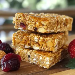 Um köstliche Granola-Riegel zu machen, benötigen Sie die folgenden Zutaten: - 2 Tassen Haferflocken (ganz oder schnell) - 1 Tasse gemischte Nüsse (Mandeln, Walnüsse, Pekanüsse), grob gehackt - ½ Tasse Nussbutter (z.B. Mandel- oder Erdnussbutter) - ½ Tasse Honig oder Ahornsirup - ½ Tasse getrocknete Früchte (Cranberries, Rosinen oder Aprikosen), grob gehackt - ¼ Tasse Sonnenblumenkerne - ¼ Teelöffel Salz - 1 Teelöffel Vanilleextrakt - ½ Teelöffel Zimt (optional) Diese Zutaten sind einfach zu finden und machen Ihre Riegel nahrhaft und lecker. Für die Zubereitung Ihrer Granola-Riegel benötigen Sie einige Küchenwerkzeuge: - Eine große Rührschüssel - Eine separate Schüssel für die flüssigen Zutaten - Ein Spatel zum Mischen - Eine 20x20 cm große Backform - Backpapier zum Auslegen der Form - Ein Ofen Diese Werkzeuge helfen Ihnen, die Riegel schnell und einfach zuzubereiten. Sie können viele gesunde Alternativen in Ihre Granola-Riegel einbauen: - Verwenden Sie Kürbiskerne statt Sonnenblumenkerne für mehr Nährstoffe. - Fügen Sie Chiasamen oder Leinsamen für zusätzliche Ballaststoffe hinzu. - Ersetzen Sie Honig durch Agavendicksaft für eine vegane Option. - Nutzen Sie frische Früchte anstelle von getrockneten für weniger Zucker. So können Sie Ihre Granola-Riegel nach Ihrem Geschmack und Ihren Bedürfnissen anpassen. Zuerst sollten Sie alle Zutaten bereitstellen. Beginnen Sie mit 2 Tassen Haferflocken. Wählen Sie ganze oder schnelle Haferflocken. Messen Sie dann 1 Tasse gemischte Nüsse. Mandeln, Walnüsse und Pekanüsse passen gut zusammen. Hacken Sie sie grob. Nehmen Sie als nächstes ½ Tasse Nussbutter, wie Mandel- oder Erdnussbutter. Messen Sie auch ½ Tasse Honig oder Ahornsirup ab. Stellen Sie die getrockneten Früchte bereit. ½ Tasse ist genug. Sie können Cranberries, Rosinen oder Aprikosen verwenden. Fügen Sie ¼ Tasse Sonnenblumenkerne hinzu. Vergessen Sie nicht das Salz. ¼ Teelöffel reicht. Schließlich können Sie 1 Teelöffel Vanilleextrakt und ½ Teelöffel Zimt optional nutzen. Heizen Sie Ihren Ofen auf 180 °C vor. Legen Sie eine 20x20 cm große Backform mit Backpapier aus. Lassen Sie etwas Papier überstehen. Das hilft beim Herausnehmen. In einer großen Schüssel vermengen Sie alle trockenen Zutaten. Dazu gehören Haferflocken, Nüsse, Sonnenblumenkerne, Salz und Zimt. In einer separaten Schüssel rühren Sie die Nussbutter, den Honig oder Ahornsirup und den Vanilleextrakt glatt. Gießen Sie die flüssige Mischung über die trockenen Zutaten. Rühren Sie kräftig um, bis alles gleichmäßig benetzt ist. Falten Sie die getrockneten Früchte unter. Übertragen Sie die Mischung in die Backform. Drücken Sie sie mit einem Spatel fest und gleichmäßig herunter. Backen Sie die Riegel für 20-25 Minuten. Die Ränder sollten leicht goldbraun werden. Nehmen Sie die Form nach dem Backen aus dem Ofen. Lassen Sie die Riegel etwa eine Stunde in der Form abkühlen. Nutzen Sie das überstehende Backpapier. Heben Sie die Riegel vorsichtig heraus. Schneiden Sie sie in die gewünschte Größe. Bewahren Sie die Riegel in einem luftdichten Behälter auf. So bleiben sie bis zu einer Woche frisch. Für längere Frische können Sie sie im Kühlschrank aufbewahren. Beim Backen von Granola-Riegeln gibt es einige häufige Fehler. Ein häufiger Fehler ist das Messen der Zutaten. Verwenden Sie immer die richtigen Maße. Zu viel oder zu wenig kann die Riegel ruinieren. Ein weiterer Fehler ist das Nicht-Drucken der Mischung. Drücken Sie die Mischung fest in die Form. So bleibt alles zusammen. Die Konsistenz der Riegel ist wichtig. Wenn sie zu trocken sind, fügen Sie mehr Nussbutter oder Honig hinzu. Wenn sie zu feucht sind, können Sie mehr Haferflocken verwenden. Eine gute Konsistenz sorgt für den perfekten Biss. Experimentieren Sie ein wenig, bis es für Sie stimmt. Frische Zutaten machen einen großen Unterschied. Verwenden Sie frische Nüsse und Trockenfrüchte. Sie geben mehr Geschmack und Nährstoffe. Achten Sie darauf, dass die Nüsse nicht ranzig sind. Hochwertige Zutaten sind der Schlüssel zu leckeren Riegeln. Für die vollständige Anleitung und alle Details zu einem großartigen Rezept, schauen Sie sich die Full Recipe an. {{image_4}} Du kannst Granola-Riegel nach deinem Geschmack anpassen. Schokolade ist immer eine tolle Wahl. Füge einfach ½ Tasse Schokoladenstückchen zur Mischung hinzu. Möchtest du einen tropischen Geschmack? Dann probiere ungesüßte Kokosraspeln. Eine halbe Tasse reicht aus. Diese Zutaten geben deinen Riegeln einen besonderen Kick. Um mehr Protein zu bekommen, füge Proteinpulver hinzu. Ein Viertel bis ein Drittel Tasse passt gut. Du kannst auch Chiasamen oder Leinsamen nutzen. Diese Samen sind reich an Nährstoffen und passen gut in die Mischung. Wenn du mehr Nüsse verwendest, erhöhst du den Proteingehalt ebenfalls. Für eine vegane Version verwende pflanzliche Nussbutter und Ahornsirup. Achte darauf, dass alle Zutaten glutenfrei sind. Haferflocken müssen als glutenfrei gekennzeichnet sein. Du kannst auch glutenfreie Haferflocken wählen, um sicherzugehen. Diese Anpassungen machen die Riegel für alle zugänglich. Sie sind gesund und lecker! Wenn du mehr Ideen brauchst, schau dir das [Full Recipe] an. Um die frisch gebackenen Granola-Riegel ideal aufzubewahren, nutze am besten einen luftdichten Behälter. Diese Behälter schützen die Riegel vor Luft und Feuchtigkeit. So bleibt die Konsistenz knusprig und lecker. Du kannst die Riegel auch in Wachspapier oder Frischhaltefolie einwickeln. Dies ist praktisch, wenn du sie unterwegs mitnehmen möchtest. Die Haltbarkeit deiner Granola-Riegel hängt stark von der Lagerung ab. Bei Raumtemperatur sind sie bis zu einer Woche frisch. Wenn du sie im Kühlschrank aufbewahrst, halten sie bis zu zwei Wochen. Achte darauf, dass der Behälter immer gut verschlossen ist, um die Frische zu bewahren. Für eine längere Lagerung kannst du die Riegel auch einfrieren. Schneide sie in Portionen und lege sie in einen gefrierfesten Beutel. Drücke die Luft gut heraus, um Gefrierbrand zu vermeiden. So bleiben die Riegel bis zu drei Monate frisch. Wenn du sie essen möchtest, lass sie einfach bei Raumtemperatur auftauen oder erwärme sie kurz in der Mikrowelle. Ein Granola-Riegel hat etwa 150 bis 200 Kalorien. Die genaue Zahl hängt von den verwendeten Zutaten ab. Zum Beispiel, wenn Sie mehr Nüsse oder Honig hinzufügen, steigt die Kalorienzahl. Diese Riegel sind eine gute Snack-Option. Sie geben Ihnen Energie, ohne zu schwer zu sein. Ja, Sie können die Nussbutter leicht ersetzen. Verwenden Sie stattdessen Sonnenblumenbutter oder Sojabutter. Diese Alternativen sind nussfrei und ebenfalls lecker. Achten Sie darauf, die Konsistenz der Mischung anzupassen. Manchmal müssen Sie auch etwas mehr Honig hinzufügen, um die Textur zu verbessern. Die Zubereitung der Riegel dauert nur etwa 10 Minuten. Das Backen benötigt dann 20 bis 25 Minuten. Insgesamt sind Sie in weniger als einer Stunde fertig. Lassen Sie die Riegel nach dem Backen eine Stunde abkühlen. So erhalten Sie die besten Ergebnisse. Für das vollständige Rezept, schauen Sie sich bitte die [Full Recipe] an. Zusammenfassend haben wir die wichtigsten Zutaten und Werkzeuge für deine Granola-Riegel behandelt. Ich habe dir gezeigt, wie du Schritt für Schritt vorgehst. Wir haben Tipps geteilt, um Fehler zu vermeiden und die perfekte Konsistenz zu erreichen. Du hast auch viele Variationen kennengelernt, die zu deinem Geschmack passen. Nun weißt du, wie du sie richtig lagerst. Mit diesen Informationen kannst du gesunde und leckere Snack-Optionen einfach zubereiten. Viel Spaß beim Ausprobieren!