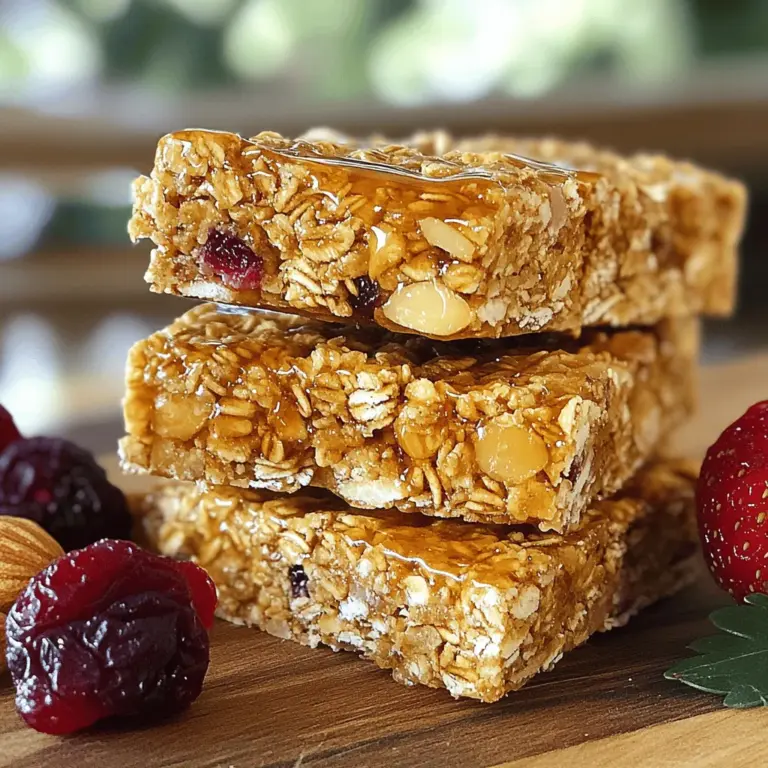 Um köstliche Granola-Riegel zu machen, benötigen Sie die folgenden Zutaten: - 2 Tassen Haferflocken (ganz oder schnell) - 1 Tasse gemischte Nüsse (Mandeln, Walnüsse, Pekanüsse), grob gehackt - ½ Tasse Nussbutter (z.B. Mandel- oder Erdnussbutter) - ½ Tasse Honig oder Ahornsirup - ½ Tasse getrocknete Früchte (Cranberries, Rosinen oder Aprikosen), grob gehackt - ¼ Tasse Sonnenblumenkerne - ¼ Teelöffel Salz - 1 Teelöffel Vanilleextrakt - ½ Teelöffel Zimt (optional) Diese Zutaten sind einfach zu finden und machen Ihre Riegel nahrhaft und lecker. Für die Zubereitung Ihrer Granola-Riegel benötigen Sie einige Küchenwerkzeuge: - Eine große Rührschüssel - Eine separate Schüssel für die flüssigen Zutaten - Ein Spatel zum Mischen - Eine 20x20 cm große Backform - Backpapier zum Auslegen der Form - Ein Ofen Diese Werkzeuge helfen Ihnen, die Riegel schnell und einfach zuzubereiten. Sie können viele gesunde Alternativen in Ihre Granola-Riegel einbauen: - Verwenden Sie Kürbiskerne statt Sonnenblumenkerne für mehr Nährstoffe. - Fügen Sie Chiasamen oder Leinsamen für zusätzliche Ballaststoffe hinzu. - Ersetzen Sie Honig durch Agavendicksaft für eine vegane Option. - Nutzen Sie frische Früchte anstelle von getrockneten für weniger Zucker. So können Sie Ihre Granola-Riegel nach Ihrem Geschmack und Ihren Bedürfnissen anpassen. Zuerst sollten Sie alle Zutaten bereitstellen. Beginnen Sie mit 2 Tassen Haferflocken. Wählen Sie ganze oder schnelle Haferflocken. Messen Sie dann 1 Tasse gemischte Nüsse. Mandeln, Walnüsse und Pekanüsse passen gut zusammen. Hacken Sie sie grob. Nehmen Sie als nächstes ½ Tasse Nussbutter, wie Mandel- oder Erdnussbutter. Messen Sie auch ½ Tasse Honig oder Ahornsirup ab. Stellen Sie die getrockneten Früchte bereit. ½ Tasse ist genug. Sie können Cranberries, Rosinen oder Aprikosen verwenden. Fügen Sie ¼ Tasse Sonnenblumenkerne hinzu. Vergessen Sie nicht das Salz. ¼ Teelöffel reicht. Schließlich können Sie 1 Teelöffel Vanilleextrakt und ½ Teelöffel Zimt optional nutzen. Heizen Sie Ihren Ofen auf 180 °C vor. Legen Sie eine 20x20 cm große Backform mit Backpapier aus. Lassen Sie etwas Papier überstehen. Das hilft beim Herausnehmen. In einer großen Schüssel vermengen Sie alle trockenen Zutaten. Dazu gehören Haferflocken, Nüsse, Sonnenblumenkerne, Salz und Zimt. In einer separaten Schüssel rühren Sie die Nussbutter, den Honig oder Ahornsirup und den Vanilleextrakt glatt. Gießen Sie die flüssige Mischung über die trockenen Zutaten. Rühren Sie kräftig um, bis alles gleichmäßig benetzt ist. Falten Sie die getrockneten Früchte unter. Übertragen Sie die Mischung in die Backform. Drücken Sie sie mit einem Spatel fest und gleichmäßig herunter. Backen Sie die Riegel für 20-25 Minuten. Die Ränder sollten leicht goldbraun werden. Nehmen Sie die Form nach dem Backen aus dem Ofen. Lassen Sie die Riegel etwa eine Stunde in der Form abkühlen. Nutzen Sie das überstehende Backpapier. Heben Sie die Riegel vorsichtig heraus. Schneiden Sie sie in die gewünschte Größe. Bewahren Sie die Riegel in einem luftdichten Behälter auf. So bleiben sie bis zu einer Woche frisch. Für längere Frische können Sie sie im Kühlschrank aufbewahren. Beim Backen von Granola-Riegeln gibt es einige häufige Fehler. Ein häufiger Fehler ist das Messen der Zutaten. Verwenden Sie immer die richtigen Maße. Zu viel oder zu wenig kann die Riegel ruinieren. Ein weiterer Fehler ist das Nicht-Drucken der Mischung. Drücken Sie die Mischung fest in die Form. So bleibt alles zusammen. Die Konsistenz der Riegel ist wichtig. Wenn sie zu trocken sind, fügen Sie mehr Nussbutter oder Honig hinzu. Wenn sie zu feucht sind, können Sie mehr Haferflocken verwenden. Eine gute Konsistenz sorgt für den perfekten Biss. Experimentieren Sie ein wenig, bis es für Sie stimmt. Frische Zutaten machen einen großen Unterschied. Verwenden Sie frische Nüsse und Trockenfrüchte. Sie geben mehr Geschmack und Nährstoffe. Achten Sie darauf, dass die Nüsse nicht ranzig sind. Hochwertige Zutaten sind der Schlüssel zu leckeren Riegeln. Für die vollständige Anleitung und alle Details zu einem großartigen Rezept, schauen Sie sich die Full Recipe an. {{image_4}} Du kannst Granola-Riegel nach deinem Geschmack anpassen. Schokolade ist immer eine tolle Wahl. Füge einfach ½ Tasse Schokoladenstückchen zur Mischung hinzu. Möchtest du einen tropischen Geschmack? Dann probiere ungesüßte Kokosraspeln. Eine halbe Tasse reicht aus. Diese Zutaten geben deinen Riegeln einen besonderen Kick. Um mehr Protein zu bekommen, füge Proteinpulver hinzu. Ein Viertel bis ein Drittel Tasse passt gut. Du kannst auch Chiasamen oder Leinsamen nutzen. Diese Samen sind reich an Nährstoffen und passen gut in die Mischung. Wenn du mehr Nüsse verwendest, erhöhst du den Proteingehalt ebenfalls. Für eine vegane Version verwende pflanzliche Nussbutter und Ahornsirup. Achte darauf, dass alle Zutaten glutenfrei sind. Haferflocken müssen als glutenfrei gekennzeichnet sein. Du kannst auch glutenfreie Haferflocken wählen, um sicherzugehen. Diese Anpassungen machen die Riegel für alle zugänglich. Sie sind gesund und lecker! Wenn du mehr Ideen brauchst, schau dir das [Full Recipe] an. Um die frisch gebackenen Granola-Riegel ideal aufzubewahren, nutze am besten einen luftdichten Behälter. Diese Behälter schützen die Riegel vor Luft und Feuchtigkeit. So bleibt die Konsistenz knusprig und lecker. Du kannst die Riegel auch in Wachspapier oder Frischhaltefolie einwickeln. Dies ist praktisch, wenn du sie unterwegs mitnehmen möchtest. Die Haltbarkeit deiner Granola-Riegel hängt stark von der Lagerung ab. Bei Raumtemperatur sind sie bis zu einer Woche frisch. Wenn du sie im Kühlschrank aufbewahrst, halten sie bis zu zwei Wochen. Achte darauf, dass der Behälter immer gut verschlossen ist, um die Frische zu bewahren. Für eine längere Lagerung kannst du die Riegel auch einfrieren. Schneide sie in Portionen und lege sie in einen gefrierfesten Beutel. Drücke die Luft gut heraus, um Gefrierbrand zu vermeiden. So bleiben die Riegel bis zu drei Monate frisch. Wenn du sie essen möchtest, lass sie einfach bei Raumtemperatur auftauen oder erwärme sie kurz in der Mikrowelle. Ein Granola-Riegel hat etwa 150 bis 200 Kalorien. Die genaue Zahl hängt von den verwendeten Zutaten ab. Zum Beispiel, wenn Sie mehr Nüsse oder Honig hinzufügen, steigt die Kalorienzahl. Diese Riegel sind eine gute Snack-Option. Sie geben Ihnen Energie, ohne zu schwer zu sein. Ja, Sie können die Nussbutter leicht ersetzen. Verwenden Sie stattdessen Sonnenblumenbutter oder Sojabutter. Diese Alternativen sind nussfrei und ebenfalls lecker. Achten Sie darauf, die Konsistenz der Mischung anzupassen. Manchmal müssen Sie auch etwas mehr Honig hinzufügen, um die Textur zu verbessern. Die Zubereitung der Riegel dauert nur etwa 10 Minuten. Das Backen benötigt dann 20 bis 25 Minuten. Insgesamt sind Sie in weniger als einer Stunde fertig. Lassen Sie die Riegel nach dem Backen eine Stunde abkühlen. So erhalten Sie die besten Ergebnisse. Für das vollständige Rezept, schauen Sie sich bitte die [Full Recipe] an. Zusammenfassend haben wir die wichtigsten Zutaten und Werkzeuge für deine Granola-Riegel behandelt. Ich habe dir gezeigt, wie du Schritt für Schritt vorgehst. Wir haben Tipps geteilt, um Fehler zu vermeiden und die perfekte Konsistenz zu erreichen. Du hast auch viele Variationen kennengelernt, die zu deinem Geschmack passen. Nun weißt du, wie du sie richtig lagerst. Mit diesen Informationen kannst du gesunde und leckere Snack-Optionen einfach zubereiten. Viel Spaß beim Ausprobieren!