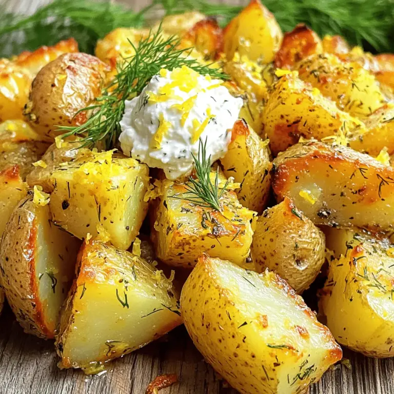 Um diese köstlichen knusprigen Zitronenkartoffeln mit Dill-Ricotta zu machen, benötigen Sie: - 1,5 Pfund kleine Kartoffeln, halbiert - 3 Esslöffel Olivenöl - 2 Knoblauchzehen, fein gehackt - Abrieb von 1 Zitrone - Saft von 1 Zitrone - 1 Teelöffel Salz - ½ Teelöffel schwarzer Pfeffer - 1 Teelöffel getrockneter Oregano - Frischer Dill, zum Garnieren - 1 Tasse Ricotta-Käse - 2 Esslöffel frischer Dill, fein gehackt - Salz und Pfeffer nach Geschmack Wählen Sie kleine, festkochende Kartoffeln. Diese Sorten bleiben beim Kochen fest. Achten Sie auf eine glatte Haut. Vermeiden Sie Kartoffeln mit grünen Stellen oder Keimen. Diese können bitter schmecken. Suchen Sie nach Kartoffeln, die schwer für ihre Größe sind. Das zeigt, dass sie frisch sind. Sie können die Kartoffeln mit anderen Kräutern wie Thymian oder Rosmarin variieren. Für eine würzige Note fügen Sie Paprika oder Cayennepfeffer hinzu. Möchten Sie die Dill-Ricotta ändern? Verwenden Sie Feta oder Hüttenkäse. Diese Optionen bringen einen neuen Geschmack. Probieren Sie auch verschiedene Zitrusfrüchte wie Limette oder Orange. So bleibt das Rezept spannend und frisch. Zuerst wähle kleine Kartoffeln. Halbiere sie für eine schnellere Garzeit. In einer großen Schüssel vermenge die Kartoffeln mit Olivenöl. Füge die fein gehackten Knoblauchzehen hinzu. Der Knoblauch gibt viel Geschmack. Dann kommt der Abrieb und der Saft der Zitrone. Diese Zutaten machen die Kartoffeln frisch und lecker. Streue Salz, Pfeffer und Oregano über die Mischung. Rühre alles gut um. So sind die Kartoffeln gleichmäßig gewürzt. Die Zitronenmarinade ist einfach. Du benötigst den Saft und den Abrieb einer Zitrone. Zitronen machen die Kartoffeln spritzig und hell. Mische die Zutaten gut. Die Marinade sollte glatt sein. Du kannst auch mehr Oregano für einen stärkeren Geschmack hinzufügen. Stelle die Marinade beiseite, während du die Kartoffeln vorbereitest. Heize deinen Ofen auf 220°C vor. Verteile die marinierten Kartoffeln auf einem Backblech. Achte darauf, dass sie nicht übereinander liegen. Ein guter Abstand sorgt für Knusprigkeit. Röste die Kartoffeln für 25 bis 30 Minuten. Wende sie nach der Hälfte der Zeit. So werden sie gleichmäßig goldbraun. Wenn sie fertig sind, lasse sie einige Minuten abkühlen. So kannst du sie besser servieren. Für das volle Rezept, schau dir das [Full Recipe] an. Um knusprige Zitronenkartoffeln zu erhalten, ist die richtige Vorbereitung wichtig. Hier sind einige Tipps: - Kartoffeln wählen: Nehmen Sie kleine, festkochende Kartoffeln. Sie behalten ihre Form besser. - Vorbereitung: Halten Sie die Kartoffeln gleichmäßig geschnitten. So garen sie gleichmäßig. - Öl verwenden: Verwenden Sie genug Olivenöl, um die Kartoffeln gut zu bedecken. Das hilft beim Bräunen. - Backblech: Legen Sie die Kartoffeln auf ein Backblech. Lassen Sie Platz zwischen ihnen. So kann die Luft zirkulieren. - Wenden: Wenden Sie die Kartoffeln während des Garens einmal. So werden sie von allen Seiten goldbraun. Die Dill-Ricotta ist einfach, aber einige Tipps helfen, sie besser zu machen: - Qualität des Ricotta: Wählen Sie frischen Ricotta für den besten Geschmack. - Kräuter: Fügen Sie frischen Dill hinzu. Er bringt einen tollen Geschmack. - Würzen: Schmecken Sie die Ricotta mit Salz und Pfeffer ab. Ein bisschen Zitrone kann auch helfen. - Konsistenz: Mischen Sie die Ricotta gut, bis sie cremig ist. So lässt sie sich leichter auftragen. Die Präsentation macht viel aus. Hier sind einige Ideen: - Servieren: Servieren Sie die Kartoffeln warm auf einem schönen Teller. - Garnieren: Streuen Sie frischen Dill über die Kartoffeln. Das sieht schön aus. - Dill-Ricotta: Geben Sie einen Klecks der Dill-Ricotta auf die Kartoffeln. Das macht das Gericht noch leckerer. - Begleitung: Diese Kartoffeln passen gut zu einem frischen Salat oder gegrilltem Gemüse. - Familienessen: Machen Sie diese Kartoffeln zum Hauptgericht bei einem Familienessen. Sie beeindrucken jeden. Für das vollständige Rezept und die genauen Schritte, schauen Sie sich das [Full Recipe] an. {{image_4}} Wenn Sie eine vegane Option wünschen, können Sie den Ricotta ersetzen. Verwenden Sie stattdessen einen veganen Frischkäse. Mischen Sie diesen mit frischem Dill, Zitronensaft und etwas Salz. Diese Mischung schmeckt frisch und cremig, genau wie die originale Version. So bleiben Sie im Geschmack, ohne tierische Produkte zu verwenden. Dill ist großartig, aber Sie können auch andere Kräuter ausprobieren. Petersilie bringt einen frischen Geschmack. Basilikum gibt ein süßes Aroma. Thymian ergänzt die Zitronenpotenz und sorgt für ein herzhaftes Profil. Mischen Sie verschiedene Kräuter, um Ihren eigenen Geschmack zu kreieren. Diese knusprigen Zitronenkartoffeln sind perfekt für Feiern. Servieren Sie sie als Beilage zu gegrilltem Fleisch oder Fisch. Sie passen auch gut zu einem frischen Salat. Für ein besonderes Event, garnieren Sie die Kartoffeln mit essbaren Blüten. Das sieht nicht nur schön aus, sondern bringt auch neue Aromen dazu. Wenn Sie mehr Ideen brauchen, schauen Sie sich das Full Recipe an. Wenn Sie Kartoffeln übrig haben, lassen Sie sie zuerst abkühlen. Danach legen Sie sie in einen luftdichten Behälter. So bleiben sie frisch und lecker. Bewahren Sie die Kartoffeln im Kühlschrank auf. Vermeiden Sie es, sie mit der Dill-Ricotta-Mischung zu lagern. Diese Mischung kann schnell verderben. Um die Kartoffeln wieder warm zu machen, heizen Sie den Ofen auf 180°C (350°F) vor. Legen Sie die Kartoffeln auf ein Backblech. Backen Sie sie für etwa 10-15 Minuten. So bleiben sie knusprig und lecker. Mikrowellen sind eine Option, aber sie machen die Kartoffeln oft weich. Im Kühlschrank bleiben die Kartoffeln etwa 3 bis 5 Tage frisch. Wenn Sie sie länger aufbewahren möchten, können Sie sie einfrieren. Legen Sie die Kartoffeln in einen gefrierfesten Behälter oder einen Beutel. So halten sie bis zu 3 Monate. Beachten Sie, dass die Textur beim Auftauen leicht leiden kann. Wenn Sie mehr über das Rezept erfahren möchten, schauen Sie sich das Full Recipe an. Die Zubereitungszeit für diese knusprigen Zitronenkartoffeln beträgt etwa 10 Minuten. Die Kochzeit im Ofen dauert 25 bis 30 Minuten. Insgesamt sollten Sie also etwa 40 Minuten einplanen. Das geht schnell und einfach! Ja, Sie können andere Käse verwenden. Frischkäse oder Quark sind gute Alternativen. Diese Käse geben einen ähnlichen Geschmack und eine cremige Textur. Experimentieren Sie gerne, um Ihre eigene Note zu finden! Diese Kartoffeln passen gut zu verschiedenen Gerichten. Ein frischer Salat bringt Farbe und Frische. Gegrilltes Gemüse oder ein Stück Fleisch sind ebenfalls tolle Optionen. Sie können auch eine einfache Soße hinzufügen, um das Gericht zu bereichern. Die Anleitung zu knusprigen Kartoffeln ist nun klar. Sie kennen die Zutaten, die Zubereitung und die besten Tipps. Diese Kartoffeln mit Zitronenmarinade sind lecker und einfach. Variationen machen das Gericht spannend und anpassbar. Lagern und aufwärmen ist ebenfalls leicht. Probieren Sie es aus, und genießen Sie die köstlichen Ergebnisse. Schwenken Sie die Kartoffeln mit frischen Kräutern und probieren neue Geschmäcker. Kochen macht Freude und bringt Geschmack auf den Tisch!