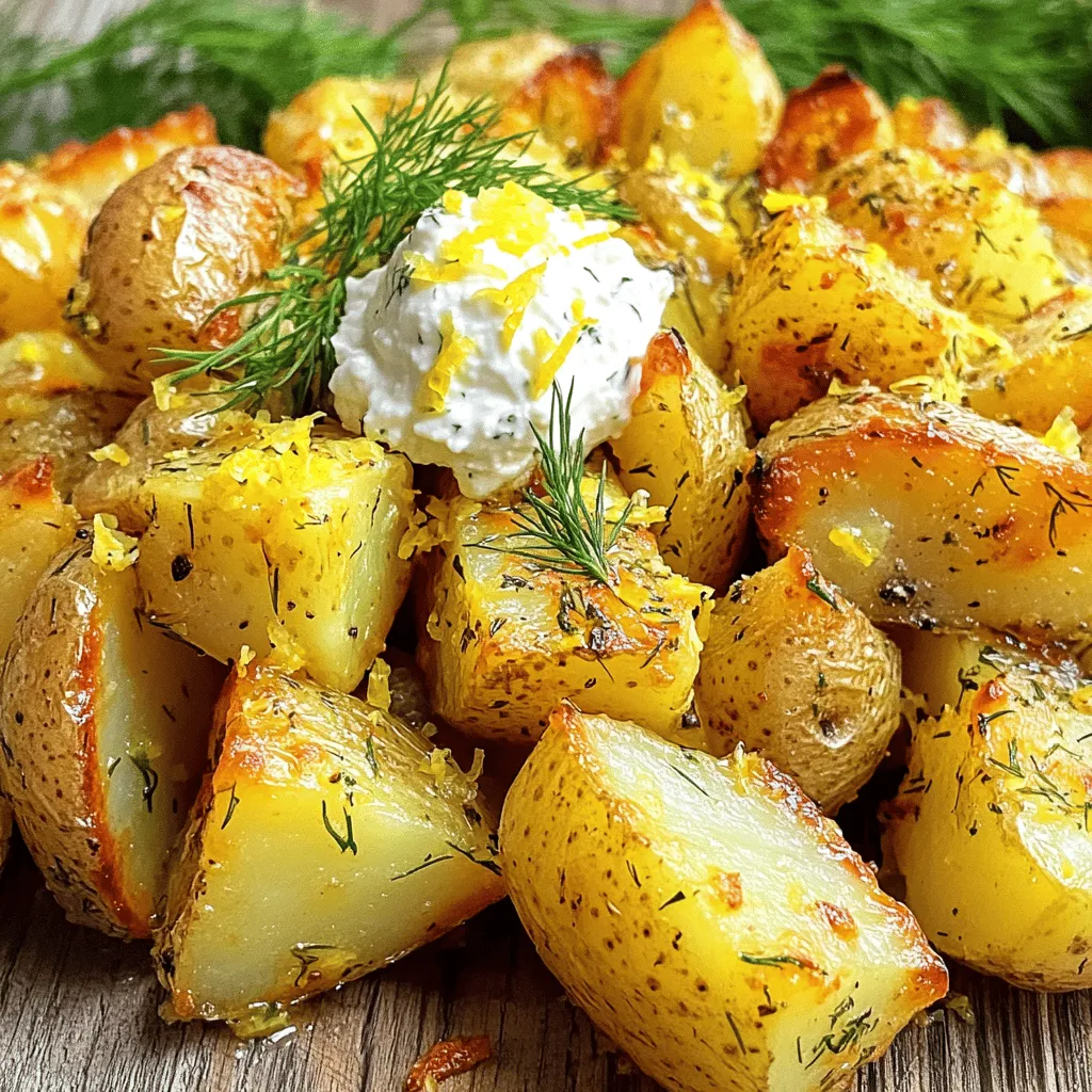 Um diese köstlichen knusprigen Zitronenkartoffeln mit Dill-Ricotta zu machen, benötigen Sie: - 1,5 Pfund kleine Kartoffeln, halbiert - 3 Esslöffel Olivenöl - 2 Knoblauchzehen, fein gehackt - Abrieb von 1 Zitrone - Saft von 1 Zitrone - 1 Teelöffel Salz - ½ Teelöffel schwarzer Pfeffer - 1 Teelöffel getrockneter Oregano - Frischer Dill, zum Garnieren - 1 Tasse Ricotta-Käse - 2 Esslöffel frischer Dill, fein gehackt - Salz und Pfeffer nach Geschmack Wählen Sie kleine, festkochende Kartoffeln. Diese Sorten bleiben beim Kochen fest. Achten Sie auf eine glatte Haut. Vermeiden Sie Kartoffeln mit grünen Stellen oder Keimen. Diese können bitter schmecken. Suchen Sie nach Kartoffeln, die schwer für ihre Größe sind. Das zeigt, dass sie frisch sind. Sie können die Kartoffeln mit anderen Kräutern wie Thymian oder Rosmarin variieren. Für eine würzige Note fügen Sie Paprika oder Cayennepfeffer hinzu. Möchten Sie die Dill-Ricotta ändern? Verwenden Sie Feta oder Hüttenkäse. Diese Optionen bringen einen neuen Geschmack. Probieren Sie auch verschiedene Zitrusfrüchte wie Limette oder Orange. So bleibt das Rezept spannend und frisch. Zuerst wähle kleine Kartoffeln. Halbiere sie für eine schnellere Garzeit. In einer großen Schüssel vermenge die Kartoffeln mit Olivenöl. Füge die fein gehackten Knoblauchzehen hinzu. Der Knoblauch gibt viel Geschmack. Dann kommt der Abrieb und der Saft der Zitrone. Diese Zutaten machen die Kartoffeln frisch und lecker. Streue Salz, Pfeffer und Oregano über die Mischung. Rühre alles gut um. So sind die Kartoffeln gleichmäßig gewürzt. Die Zitronenmarinade ist einfach. Du benötigst den Saft und den Abrieb einer Zitrone. Zitronen machen die Kartoffeln spritzig und hell. Mische die Zutaten gut. Die Marinade sollte glatt sein. Du kannst auch mehr Oregano für einen stärkeren Geschmack hinzufügen. Stelle die Marinade beiseite, während du die Kartoffeln vorbereitest. Heize deinen Ofen auf 220°C vor. Verteile die marinierten Kartoffeln auf einem Backblech. Achte darauf, dass sie nicht übereinander liegen. Ein guter Abstand sorgt für Knusprigkeit. Röste die Kartoffeln für 25 bis 30 Minuten. Wende sie nach der Hälfte der Zeit. So werden sie gleichmäßig goldbraun. Wenn sie fertig sind, lasse sie einige Minuten abkühlen. So kannst du sie besser servieren. Für das volle Rezept, schau dir das [Full Recipe] an. Um knusprige Zitronenkartoffeln zu erhalten, ist die richtige Vorbereitung wichtig. Hier sind einige Tipps: - Kartoffeln wählen: Nehmen Sie kleine, festkochende Kartoffeln. Sie behalten ihre Form besser. - Vorbereitung: Halten Sie die Kartoffeln gleichmäßig geschnitten. So garen sie gleichmäßig. - Öl verwenden: Verwenden Sie genug Olivenöl, um die Kartoffeln gut zu bedecken. Das hilft beim Bräunen. - Backblech: Legen Sie die Kartoffeln auf ein Backblech. Lassen Sie Platz zwischen ihnen. So kann die Luft zirkulieren. - Wenden: Wenden Sie die Kartoffeln während des Garens einmal. So werden sie von allen Seiten goldbraun. Die Dill-Ricotta ist einfach, aber einige Tipps helfen, sie besser zu machen: - Qualität des Ricotta: Wählen Sie frischen Ricotta für den besten Geschmack. - Kräuter: Fügen Sie frischen Dill hinzu. Er bringt einen tollen Geschmack. - Würzen: Schmecken Sie die Ricotta mit Salz und Pfeffer ab. Ein bisschen Zitrone kann auch helfen. - Konsistenz: Mischen Sie die Ricotta gut, bis sie cremig ist. So lässt sie sich leichter auftragen. Die Präsentation macht viel aus. Hier sind einige Ideen: - Servieren: Servieren Sie die Kartoffeln warm auf einem schönen Teller. - Garnieren: Streuen Sie frischen Dill über die Kartoffeln. Das sieht schön aus. - Dill-Ricotta: Geben Sie einen Klecks der Dill-Ricotta auf die Kartoffeln. Das macht das Gericht noch leckerer. - Begleitung: Diese Kartoffeln passen gut zu einem frischen Salat oder gegrilltem Gemüse. - Familienessen: Machen Sie diese Kartoffeln zum Hauptgericht bei einem Familienessen. Sie beeindrucken jeden. Für das vollständige Rezept und die genauen Schritte, schauen Sie sich das [Full Recipe] an. {{image_4}} Wenn Sie eine vegane Option wünschen, können Sie den Ricotta ersetzen. Verwenden Sie stattdessen einen veganen Frischkäse. Mischen Sie diesen mit frischem Dill, Zitronensaft und etwas Salz. Diese Mischung schmeckt frisch und cremig, genau wie die originale Version. So bleiben Sie im Geschmack, ohne tierische Produkte zu verwenden. Dill ist großartig, aber Sie können auch andere Kräuter ausprobieren. Petersilie bringt einen frischen Geschmack. Basilikum gibt ein süßes Aroma. Thymian ergänzt die Zitronenpotenz und sorgt für ein herzhaftes Profil. Mischen Sie verschiedene Kräuter, um Ihren eigenen Geschmack zu kreieren. Diese knusprigen Zitronenkartoffeln sind perfekt für Feiern. Servieren Sie sie als Beilage zu gegrilltem Fleisch oder Fisch. Sie passen auch gut zu einem frischen Salat. Für ein besonderes Event, garnieren Sie die Kartoffeln mit essbaren Blüten. Das sieht nicht nur schön aus, sondern bringt auch neue Aromen dazu. Wenn Sie mehr Ideen brauchen, schauen Sie sich das Full Recipe an. Wenn Sie Kartoffeln übrig haben, lassen Sie sie zuerst abkühlen. Danach legen Sie sie in einen luftdichten Behälter. So bleiben sie frisch und lecker. Bewahren Sie die Kartoffeln im Kühlschrank auf. Vermeiden Sie es, sie mit der Dill-Ricotta-Mischung zu lagern. Diese Mischung kann schnell verderben. Um die Kartoffeln wieder warm zu machen, heizen Sie den Ofen auf 180°C (350°F) vor. Legen Sie die Kartoffeln auf ein Backblech. Backen Sie sie für etwa 10-15 Minuten. So bleiben sie knusprig und lecker. Mikrowellen sind eine Option, aber sie machen die Kartoffeln oft weich. Im Kühlschrank bleiben die Kartoffeln etwa 3 bis 5 Tage frisch. Wenn Sie sie länger aufbewahren möchten, können Sie sie einfrieren. Legen Sie die Kartoffeln in einen gefrierfesten Behälter oder einen Beutel. So halten sie bis zu 3 Monate. Beachten Sie, dass die Textur beim Auftauen leicht leiden kann. Wenn Sie mehr über das Rezept erfahren möchten, schauen Sie sich das Full Recipe an. Die Zubereitungszeit für diese knusprigen Zitronenkartoffeln beträgt etwa 10 Minuten. Die Kochzeit im Ofen dauert 25 bis 30 Minuten. Insgesamt sollten Sie also etwa 40 Minuten einplanen. Das geht schnell und einfach! Ja, Sie können andere Käse verwenden. Frischkäse oder Quark sind gute Alternativen. Diese Käse geben einen ähnlichen Geschmack und eine cremige Textur. Experimentieren Sie gerne, um Ihre eigene Note zu finden! Diese Kartoffeln passen gut zu verschiedenen Gerichten. Ein frischer Salat bringt Farbe und Frische. Gegrilltes Gemüse oder ein Stück Fleisch sind ebenfalls tolle Optionen. Sie können auch eine einfache Soße hinzufügen, um das Gericht zu bereichern. Die Anleitung zu knusprigen Kartoffeln ist nun klar. Sie kennen die Zutaten, die Zubereitung und die besten Tipps. Diese Kartoffeln mit Zitronenmarinade sind lecker und einfach. Variationen machen das Gericht spannend und anpassbar. Lagern und aufwärmen ist ebenfalls leicht. Probieren Sie es aus, und genießen Sie die köstlichen Ergebnisse. Schwenken Sie die Kartoffeln mit frischen Kräutern und probieren neue Geschmäcker. Kochen macht Freude und bringt Geschmack auf den Tisch!