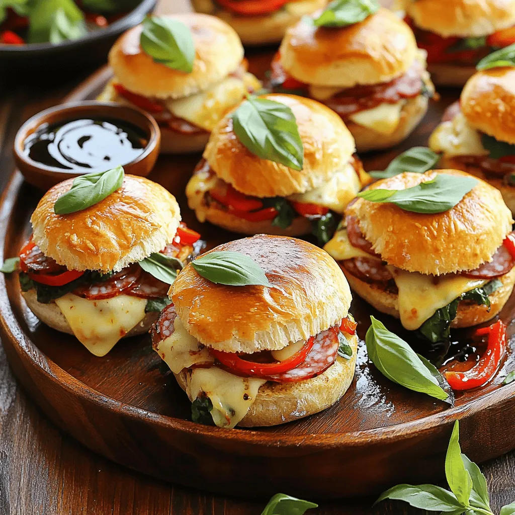 Die Hauptzutaten für die italienischen Sandwich-Slider sind einfach und lecker. Diese Zutaten geben den Slidern ihren tollen Geschmack: - 12 Slider-Brötchen - 1 Tasse Salami, in Scheiben geschnitten - 1 Tasse Capicola, in Scheiben geschnitten - 1 Tasse Provolone-Käse, in Scheiben geschnitten - 1 Tasse geröstete rote Paprika, in Scheiben geschnitten - 1/2 Tasse frische Basilikumblätter - 1/4 Tasse Olivenöl - 2 Esslöffel Balsamico-Essig - 1 Teelöffel italienische Gewürzmischung - Salz und Pfeffer nach Geschmack Diese Zutaten sind wichtig, um den authentischen italienischen Geschmack zu erzeugen. Sie können die Slider auch anpassen. Hier sind einige optionale Zutaten: - Gewürzgurken für zusätzlichen Crunch - Slice von frischem Mozzarella für mehr Cremigkeit - Peperoni für etwas Schärfe Diese Zutaten bieten noch mehr Geschmack und Abwechslung. Bei der Auswahl der besten Zutaten sollten Sie auf die Frische achten. Besuchen Sie Ihren lokalen Markt, um frisches Gemüse und Kräuter zu finden. Wählen Sie hochwertigen Käse und Aufschnitt. Diese verbessern den Geschmack der Slider. Achten Sie auch darauf, dass die Brötchen weich und frisch sind. So bleiben die Slider beim Essen saftig und lecker. Die Vorbereitungszeit für italienische Sandwich-Slider beträgt 15 Minuten. Stellen Sie sicher, dass Ihr Ofen auf 175 °C (350 °F) vorgeheizt ist. Diese Temperatur sorgt dafür, dass der Käse schön schmilzt und die Brötchen goldbraun werden. 1. Beginnen Sie mit den Slider-Brötchen. Schneiden Sie sie horizontal in der Mitte durch. 2. Legen Sie die unteren Hälften der Brötchen auf ein großes Backblech. 3. Verteilen Sie die Hälfte der Salami gleichmäßig auf den unteren Hälften. 4. Fügen Sie dann die Hälfte der Capicola-Scheiben hinzu. 5. Decken Sie alles mit der Hälfte des Provolone-Käses ab. 6. Jetzt kommen die gerösteten roten Paprika und die frischen Basilikumblätter. 7. Wiederholen Sie die Schichtung mit der restlichen Salami, Capicola und Provolone-Käse. 8. Nehmen Sie die oberen Hälften der Brötchen und träufeln Sie Olivenöl und Balsamico-Essig darüber. 9. Bestreuen Sie die Oberseiten mit der italienischen Gewürzmischung, sowie Salz und Pfeffer. 10. Setzen Sie die oberen Hälften wieder auf die unteren Hälften. 11. Decken Sie die Slider mit Aluminiumfolie ab und backen Sie sie für 15 Minuten. 12. Entfernen Sie die Folie und backen Sie sie weitere 5-7 Minuten, bis der Käse geschmolzen ist. 13. Lassen Sie die Slider kurz abkühlen, bevor Sie sie in einzelne Slider schneiden. Servieren Sie die Slider auf einem Holzbrett. Garnieren Sie sie mit frischen Basilikumblättern. Stellen Sie eine kleine Schüssel mit Balsamico-Dip daneben. Das gibt den Slidern einen besonderen geschmacklichen Akzent. Sie können auch frisches Gemüse oder Chips als Beilage anbieten. Um einen tollen Käse-Schmelz zu erreichen, benutze frischen Provolone-Käse. Schneide ihn in dünne Scheiben. So schmilzt er gleichmäßig und schnell. Lege die Käsescheiben direkt auf die Füllung. Das hilft, eine schöne, schmelzende Schicht zu schaffen. Backe die Slider mit der Folie abgedeckt, um die Hitze zu halten. Nach 15 Minuten kannst du die Folie abnehmen. So wird der Käse goldbraun und lecker. Um trockene Brötchen zu vermeiden, achte auf die Backzeit. Backe die Slider nicht zu lange. Ein leichtes Öl oder Balsamico auf die Brötchenhälften hilft, sie feucht zu halten. Wenn die Brötchen frisch sind, schmecken sie besser. Du kannst auch eine dünne Schicht Butter auf die Oberseite streichen. Das gibt zusätzlichen Geschmack und Feuchtigkeit. Du kannst die Aromen anpassen, indem du verschiedene Käsesorten verwendest. Mozzarella oder Gouda sind großartige Alternativen. Füge auch andere Zutaten hinzu, wie frische Spinatblätter oder Oliven. Wenn du es schärfer magst, probiere scharfe Salami oder Peperoni. Experimentiere mit Gewürzen. Ein Hauch von Oregano oder Chili-Flocken kann den Geschmack intensivieren. Für die vollständige Rezeptanleitung, schau dir das Full Recipe an. {{image_4}} Wenn Sie nach einer fleischlosen Option suchen, sind vegetarische Slider toll. Verwenden Sie gegrilltes Gemüse. Zucchini, Auberginen und Paprika passen gut. Fügen Sie cremigen Mozzarella oder würzigen Feta hinzu. Diese Käsearten geben einen tollen Geschmack. Ein Pesto oder eine Olivenpaste kann auch gut sein. Diese Zutaten bieten eine leckere, gesunde Wahl. Italien hat viele Regionen mit eigenen Spezialitäten. In Ligurien finden Sie Pesto in den Sandwiches. In Sizilien sind die Slider oft mit Caponata gefüllt. Diese Mischung aus Auberginen und Tomaten ist süß und herzhaft. In Neapel sind die Slider mit scharfer Salami und frischem Mozzarella beliebt. Jede Region bringt ihren eigenen Flair in die Slider. Die Auswahl an Toppings ist groß. Frische Rucola oder Spinat bringen mehr Geschmack und Farbe. Ein Spritzer Zitronensaft macht alles frisch. Oliven oder eingelegte Peperoni geben einen extra Kick. Für Saucen sind Aioli und Balsamico-Glasur sehr beliebt. Diese Optionen machen die Sandwich-Slider noch besser. Sie können nach Ihrem Geschmack variieren. Für das beste Ergebnis probieren Sie die [Full Recipe]. Lagern Sie die Sandwich-Slider in einem luftdichten Behälter. Das hilft, sie frisch zu halten. Wenn Sie noch warme Slider haben, lassen Sie sie zuerst abkühlen. Legen Sie ein Stück Pergamentpapier zwischen die Schichten, um ein Zusammenkleben zu vermeiden. Um die Slider wieder aufzuwärmen, verwenden Sie einen Ofen. Heizen Sie ihn auf 175 °C vor. Wickeln Sie die Slider in Aluminiumfolie. Backen Sie sie für etwa 10 Minuten, bis sie warm sind. So bleibt der Käse schön schmelzend und das Brot knusprig. Im Kühlschrank halten die Sandwich-Slider bis zu drei Tage. Im Gefrierfach können sie bis zu drei Monate bleiben. Achten Sie darauf, sie gut zu verpacken, um Gefrierbrand zu vermeiden. Wenn Sie sie auftauen, lassen Sie sie über Nacht im Kühlschrank. Italienische Sandwich-Slider brauchen insgesamt etwa 20 bis 25 Minuten im Ofen. Zuerst backen sie 15 Minuten mit Folie. Dann nehmen Sie die Folie ab und backen sie 5 bis 7 Minuten weiter. So wird der Käse schön geschmolzen und die Oberseite goldbraun. Ja, Sie können die Füllungen nach Belieben ändern. Probieren Sie verschiedene Wurstsorten oder Käsesorten. Gemüse wie Spinat oder Artischocken passen auch gut. Seien Sie kreativ! Jedes Mal wird es eine neue, leckere Kombination geben. Italienische Sandwich-Slider sind in vielen italienischen Restaurants erhältlich. Schauen Sie in Ihrer Nähe nach Pizzerien oder Trattorien. Auch einige Cafés bieten diese Snacks an. Über Lieferdienste können Sie die Slider direkt zu Ihnen nach Hause bestellen. Zu italienischen Sandwich-Slidern passen viele Beilagen gut. Salate sind eine frische Wahl, wie ein einfacher grüner Salat. Auch Chips oder knusprige Gemüse-Sticks sind lecker dazu. Für einen besonderen Twist können Sie ein paar Oliven oder eine Antipasti-Platte servieren. Italienische Sandwich-Slider sind einfach zuzubereiten und sehr lecker. Wir haben die besten Zutaten, Tipps und Variationen besprochen. Egal, ob Sie Fleischesser oder Vegetarier sind, es gibt für jeden eine passende Option. Achten Sie auf die richtige Lagerung, damit die Slider frisch bleiben. Letztendlich sind diese Sandwich-Slider perfekt für jedes Treffen oder einfach für einen Snack zu Hause. Lassen Sie Ihrer Kreativität freien Lauf und genießen Sie das Ergebnis!