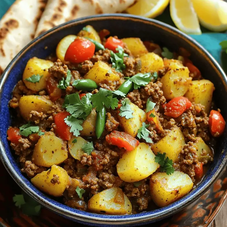 Die Hauptzutaten für Aloo Keema sind einfach und leicht zu finden. Sie benötigen: - 500g Rinderhackfleisch - 2 große Kartoffeln, geschält und gewürfelt - 1 große Zwiebel, fein gehackt - 2 Tomaten, gewürfelt - 2 grüne Chilischoten, fein gehackt - 4 Zehen Knoblauch, gepresst - 1 Stück Ingwer (ca. 2,5 cm), fein gehackt Diese Zutaten geben dem Gericht seinen tollen Geschmack. Das Rinderhackfleisch bietet eine herzhafte Basis. Die Kartoffeln machen das Gericht sättigend und lecker. Die Gewürze sind das Herz von Aloo Keema. Sie bringen Aromen und Tiefe ins Gericht. Hier sind die wichtigsten Gewürze: - 1 Teelöffel Kreuzkümmelsamen - 1 Teelöffel Korianderpulver - 1 Teelöffel Garam Masala - 1/2 Teelöffel Kurkumapulver - 1 Teelöffel Paprikapulver (nach Geschmack anpassen) - Salz nach Geschmack - 2 Esslöffel Öl zum Kochen Das Öl hilft, die Gewürze freizusetzen. Kreuzkümmel und Koriander geben einen erdigen Geschmack. Garam Masala sorgt für eine komplexe Aromatik. Garnituren machen das Gericht besonders. Ich empfehle frischen Koriander, gehackt, zum Garnieren. Das bringt Frische und Farbe. Zitronenschnitze sind auch toll zum Servieren. Sie fügen einen saftigen Kick hinzu. Für Beilagen passen warmes Naan oder gedämpfter Reis perfekt. Sie nehmen die leckere Soße auf. So wird jede Mahlzeit zu einem Genuss. Für das vollständige Rezept schauen Sie auf den [Full Recipe]. Beginnen Sie mit der Vorbereitung der Zutaten. Zuerst waschen Sie die Kartoffeln gründlich. Schälen Sie die Kartoffeln und schneiden Sie sie in kleine Würfel. Dann hacken Sie die Zwiebel fein. Die Tomaten werden ebenfalls gewürfelt. Hacken Sie die grünen Chilischoten und den Ingwer fein. Pressen Sie die Knoblauchzehen. Legen Sie alles bereit, damit das Kochen schnell geht. Erhitzen Sie das Öl in einer großen Pfanne. Fügen Sie die Kreuzkümmelsamen hinzu und warten Sie auf das Knistern. Geben Sie die Zwiebeln in die Pfanne und braten Sie sie an. Warten Sie, bis sie goldbraun sind. Fügen Sie Knoblauch und Ingwer hinzu und lassen Sie sie kurz braten. Geben Sie die Tomaten und Chilischoten in die Pfanne. Kochen Sie, bis die Tomaten weich sind. Jetzt kommt das Rinderhackfleisch dazu. Zerdrücken Sie es mit einem Löffel und braten Sie es, bis es braun ist. Streuen Sie die Gewürze über das Fleisch und rühren Sie gut um. Fügen Sie die Kartoffeln hinzu und mischen Sie alles. Gießen Sie genug Wasser dazu, um die Mischung zu bedecken. Lassen Sie es 20-25 Minuten köcheln, bis die Kartoffeln gar sind. Rühren Sie zwischendurch um, damit nichts anbrennt. Nehmen Sie den Topf vom Herd und rühren Sie das Garam Masala ein. Passen Sie das Salz nach Geschmack an. Lassen Sie es ohne Deckel noch 5 Minuten köcheln. Garnieren Sie Aloo Keema mit frischem Koriander. Servieren Sie es heiß in einer tiefen Schüssel. Fügen Sie Zitronenschnitze hinzu und reichen Sie warmes Naan oder Reis dazu. Für das vollständige Rezept schauen Sie sich die [Full Recipe] an. Um Rinderhackfleisch richtig zu garen, beginne mit mittlerer Hitze. Brate das Fleisch, bis es braun ist. Dies dauert etwa 8 bis 10 Minuten. Achte darauf, das Fleisch zu zerdrücken, während es kocht. So wird es gleichmäßig gar. Überprüfe, ob es nicht mehr rosa ist. Dies zeigt dir, dass es fertig ist. Die Kartoffeln solltest du in gleichmäßige Würfel schneiden. So garen sie gleichmäßig. Füge sie erst nach dem Anbraten des Fleisches hinzu. Gieße genug Wasser dazu, um die Mischung zu bedecken. Lass sie dann in der Mischung köcheln. Dies dauert etwa 20 bis 25 Minuten. Rühre zwischendurch um, damit sie nicht anbrennen. Wenn du es schärfer magst, füge mehr grüne Chilischoten hinzu. Du kannst auch rote Chiliflocken verwenden. Für eine mildere Version, reduziere die Menge der scharfen Zutaten. Verwende stattdessen einen Esslöffel mehr Korianderpulver. So bleibt der Geschmack voll, ohne zu scharf zu sein. Experimentiere, um die perfekte Balance für deinen Gaumen zu finden. {{image_4}} Wenn Sie eine vegetarische Version von Aloo Keema möchten, können Sie verschiedene Gemüse verwenden. Zum Beispiel sind Erbsen, Karotten und Blumenkohl tolle Optionen. Diese Gemüse bringen Farbe und Geschmack in das Gericht. Schneiden Sie das Gemüse klein, damit es gleichmäßig gart. Kochen Sie das Gemüse einfach mit den Gewürzen und der Zwiebel. Es wird köstlich und nahrhaft. Aloo Keema ist nicht nur für Rinderhack gedacht. Sie können auch Hühnchen- oder Lammhack verwenden. Jedes Fleisch hat seinen eigenen Geschmack und bringt Abwechslung. Wenn Sie Lamm verwenden, reduzieren Sie die Kochzeit etwas, da es schneller gart. Hühnchen benötigt ähnlich lange wie Rindfleisch. Experimentieren Sie mit Ihren Lieblingstypen! Die Gewürze in Aloo Keema sind sehr anpassbar. Wenn Sie es schärfer mögen, fügen Sie mehr grüne Chilischoten hinzu oder verwenden Sie rote Chiliflocken. Für einen milderen Geschmack können Sie die Gewürze zurückhaltender verwenden. Garam Masala ist ein Schlüsselgewürz, das Sie nicht vermissen sollten. Es bringt Tiefe und Aroma. Testen Sie verschiedene Kombinationen, um Ihr perfektes Aloo Keema zu finden. Aloo Keema bleibt frisch, wenn Sie es richtig lagern. Lassen Sie das Gericht zuerst abkühlen. Füllen Sie es dann in einen luftdichten Behälter. Im Kühlschrank hält es sich bis zu drei Tage. Achten Sie darauf, dass der Behälter gut verschlossen ist. So bleibt der Geschmack erhalten. Wenn Sie Aloo Keema länger aufbewahren möchten, können Sie es einfrieren. Teilen Sie das Gericht in Portionen auf. Verwenden Sie gefriergeeignete Behälter oder Beutel. Achten Sie darauf, die Luft herauszudrücken, bevor Sie sie verschließen. So bleibt die Qualität erhalten. Aloo Keema kann bis zu drei Monate im Gefrierfach bleiben. Um Aloo Keema wieder aufzuwärmen, nehmen Sie die gewünschte Portion heraus. Geben Sie es in einen Topf oder eine Mikrowelle. Fügen Sie einen Esslöffel Wasser hinzu, um das Austrocknen zu verhindern. Erhitzen Sie es auf mittlerer Hitze und rühren Sie gelegentlich um. So bleibt das Gericht saftig und lecker. Genießen Sie es mit frischem Naan oder Reis. Aloo Keema bleibt frisch für etwa drei bis vier Tage im Kühlschrank. Lagern Sie es in einem luftdichten Behälter. So bleibt das Gericht sicher und lecker. Überprüfen Sie vor dem Essen, ob es gut aussieht und riecht. Ja, Sie können Aloo Keema gut im Voraus zubereiten. Es schmeckt oft noch besser, wenn es etwas steht. Kochen Sie es einfach und lassen Sie es abkühlen, bevor Sie es im Kühlschrank lagern. Erwärmen Sie es dann vor dem Servieren. Aloo Keema passt hervorragend zu warmem Naan oder Basmatireis. Sie können auch Joghurt als Beilage anbieten. Ein frischer Salat ergänzt das Gericht perfekt. Für einen zusätzlichen Kick, servieren Sie etwas scharfe Chilisauce dazu. Für das vollständige Rezept schauen Sie sich die Aloo Keema Delight an. Aloo Keema ist ein schmackhaftes und vielseitiges Gericht. Wir haben die Hauptzutaten, Gewürze und Beilagen besprochen. Die Schritt-für-Schritt-Anleitung macht das Kochen einfach. Tipps und Variationen helfen dir, es nach deinem Geschmack anzupassen. Zudem gab ich dir nützliche Lagerinformationen und beantwortete häufige Fragen. Probiere Aloo Keema aus und entdecke, wie es deinem Essen Leben einhaucht. Es lohnt sich!