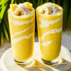 Um einen köstlichen Ananas-Kokos-Smoothie zu machen, brauchen Sie folgende Zutaten: - 1 Tasse frische Ananasstücke, gewürfelt - 1 reife Banane - 1/2 Tasse Kokosjoghurt - 1 Tasse Kokosmilch (oder Mandelmilch für eine leichtere Variante) - 1 Esslöffel Honig oder Ahornsirup (optional) - 1/2 Teelöffel Vanilleextrakt - 1/4 Tasse ungesüßte Kokosraspeln - Eiswürfel (optional, für einen dickeren Smoothie) Frische Zutaten geben dem Smoothie einen hellen Geschmack. Sie sind knackig und voller Nährstoffe. Gefrorene Zutaten sind praktisch und kühlen den Smoothie schnell. Sie bieten auch eine längere Haltbarkeit. Wenn Sie gefrorene Ananas oder Banane verwenden, stellen Sie sicher, dass sie reif sind, bevor Sie sie einfrieren. Der Unterschied ist oft in der Textur und im Geschmack. Sie können die Zutaten leicht ändern, um Ihren Geschmack zu treffen. Fügen Sie Beeren hinzu, um eine fruchtige Note zu erhalten. Mangostücke geben einen süßen, tropischen Geschmack. Für mehr Nährstoffe können Sie auch Spinat oder Grünkohl hinzufügen. Wenn Sie eine vegane Option suchen, verwenden Sie pflanzliche Joghurtalternativen. Diese Variationen machen den Smoothie spannend und einzigartig. Experimentieren Sie und finden Sie Ihre perfekte Mischung. Für das vollständige Rezept, schauen Sie sich die [Full Recipe] an. Zuerst müssen wir die Zutaten bereitstellen. Schneiden Sie die frische Ananas in kleine Stücke. Eine reife Banane bringt viel Süße. Verwenden Sie 1/2 Tasse Kokosjoghurt für die Cremigkeit. Nehmen Sie 1 Tasse Kokosmilch oder Mandelmilch. Das gibt dem Smoothie einen leichten Geschmack. Wenn Sie es süßer mögen, fügen Sie 1 Esslöffel Honig oder Ahornsirup hinzu. Ein wenig Vanilleextrakt macht den Geschmack runder. Vergessen Sie die Kokosraspeln nicht. Sie sorgen für einen tollen Biss. Jetzt kommt der Spaß! Geben Sie alle Zutaten in den Mixer. Starten Sie mit der Ananas, der Banane, dem Kokosjoghurt und der Kokosmilch. Fügen Sie dann den Honig oder Ahornsirup, den Vanilleextrakt und die Kokosraspeln hinzu. Mixen Sie alles auf hoher Stufe. Sie wollen eine glatte und cremige Konsistenz erreichen. Wenn Sie einen dickeren Smoothie haben möchten, fügen Sie einige Eiswürfel hinzu. Mixen Sie erneut, bis alles gut vermischt ist. Probieren Sie den Smoothie, bevor Sie ihn servieren. Vielleicht möchten Sie die Süße anpassen. Fügen Sie mehr Honig oder Ahornsirup hinzu, wenn nötig. Wenn der Smoothie zu dick ist, geben Sie etwas mehr Milch dazu. Mixen Sie kurz, um alles gut zu vermischen. Gießen Sie den fertigen Smoothie in Gläser. Garnieren Sie ihn mit zusätzlichen Kokosraspeln für den letzten Schliff. Fertig ist Ihr erfrischender Ananas-Kokos-Smoothie! Schauen Sie sich das vollständige Rezept an für mehr Details. Der Ananas-Kokos-Smoothie passt zu vielen Anlässen. Er ist perfekt für ein Sommerfest. Kinder lieben den süßen Geschmack. Servieren Sie ihn bei einem Brunch oder als Snack. Auch an heißen Tagen ist er eine tolle Erfrischung. Ein guter Trick: Machen Sie den Smoothie in kleinen Gläsern. So können Sie verschiedene Geschmäcker ausprobieren. Ein häufiger Fehler ist, zu viel Kokosmilch zu verwenden. Das macht den Smoothie zu flüssig. Halten Sie sich an die Mengenangaben im Rezept. Wenn der Smoothie nicht süß genug ist, fügen Sie etwas Honig hinzu. Ein weiterer Fehler ist, die Zutaten nicht gut zu mixen. Mixen Sie alles, bis die Mischung glatt ist. So vermeiden Sie Stückchen und erhalten die beste Textur. Die Reinigung des Mixers ist einfach. Fügen Sie nach dem Mixen etwas Wasser und einige Tropfen Spülmittel hinzu. Mixen Sie dies für ein paar Sekunden. Spülen Sie den Mixer danach gut aus. Achten Sie darauf, auch die Klingen zu reinigen. Lassen Sie den Mixer niemals lange stehen, ohne ihn zu reinigen. So bleibt er in gutem Zustand und bereit für den nächsten Smoothie. {{image_4}} Um den Ananas-Kokos-Smoothie interessanter zu machen, füge einige Zusätze hinzu. Hier sind einige Ideen: - Spinat oder Grünkohl: Diese grünen Blätter sind gesund und fügen eine schöne Farbe hinzu. - Chiasamen oder Leinsamen: Diese Samen geben Ballaststoffe und Omega-3-Fette. - Kakaopulver: Ein Hauch von Kakao sorgt für einen schokoladigen Geschmack. - Zimt: Eine Prise Zimt bringt Wärme und Tiefe in den Smoothie. Du kannst diesen Smoothie leicht vegan machen. Nutze einfach pflanzliche Milch. Hier sind einige Vorschläge: - Mandelmilch: Sie hat einen milden Geschmack und ist sehr beliebt. - Hafermilch: Diese Milch ist cremig und gibt einen tollen Geschmack. - Sojajoghurt: Verwende diesen, um die gleiche cremige Textur zu erreichen. Der Ananas-Kokos-Smoothie ist für alle Altersgruppen perfekt. Hier sind einige Ideen, um ihn anzupassen: - Für Kinder: Mache eine kleineren Portion und füge weniger Süße hinzu. Verwende frische Früchte zur Dekoration. - Für Erwachsene: Füge einen Schuss Rum oder Kokoslikör für einen tropischen Cocktail hinzu. Das macht den Smoothie zu einem tollen Drink für Partys. Mit diesen Variationen kannst du den Ananas-Kokos-Smoothie nach deinem Geschmack anpassen. Er bleibt frisch und lecker! Um deinen Ananas-Kokos-Smoothie frisch zu halten, gibt es einfache Tipps. Du solltest den Smoothie in einem luftdichten Behälter aufbewahren. Stelle ihn in den Kühlschrank. So bleibt er kühl und lecker. Am besten trinkst du ihn innerhalb von 24 Stunden. Je frischer der Smoothie ist, desto besser schmeckt er. Wenn du Reste hast, kannst du sie leicht einfrieren. Gieße den Smoothie in Eiswürfelformen. So kannst du kleine Portionen einfrieren. Später kannst du die gefrorenen Würfel in einen Mixer geben. Füge etwas Kokosmilch hinzu, um ihn wieder zu mixen. So hast du einen schnellen Snack oder ein leckeres Frühstück. Im Kühlschrank hält sich der Smoothie etwa 1 bis 2 Tage. Nach dieser Zeit kann er seine Frische verlieren. Du kannst die Konsistenz überprüfen. Wenn er dickflüssig wird oder komisch riecht, solltest du ihn nicht mehr trinken. Um sicherzugehen, probiere immer einen kleinen Schluck, bevor du ihn genießt. Um den Smoothie dicker zu machen, füge einfach einige Eiswürfel hinzu. Das hilft, die Konsistenz zu verbessern. Eine weitere Möglichkeit ist, mehr Banane oder Kokosjoghurt zu verwenden. Diese Zutaten geben dem Smoothie eine cremige Textur. Achte darauf, die Mischung gut zu mixen, damit alles gut vermischt wird. Ja, du kannst viele andere Früchte hinzufügen. Mango, Erdbeeren oder sogar Spinat passen gut dazu. Diese Früchte bringen neue Aromen und Farben in den Smoothie. Kombiniere sie mit der Ananas und dem Kokos, um einen tollen Geschmack zu erzielen. Experimentiere mit verschiedenen Kombinationen, um deinen perfekten Smoothie zu finden. Ja, dieser Smoothie kann in eine gesunde Diät integriert werden. Er enthält frische Zutaten und wenig Zucker. Wenn du den Honig weglässt, ist er noch kalorienärmer. Kokosmilch bietet gesunde Fette, die dir Energie geben. Achte darauf, die Portionen zu kontrollieren, um deine Diätziele zu erreichen. Die Zutaten sind der Grundstein jedes Smoothies. Frisch oder gefroren, die Wahl macht einen Unterschied. Die Schritt-für-Schritt-Anleitung hilft dir, einen perfekten Mix zu erstellen. Achte auf Konsistenz und Süße. Tipps und Tricks zeigen dir, wie du Fehler vermeidest und den Mixer pflegst. Variationen bieten neue Geschmäcker für alle. Bewahre deine Smoothies richtig auf, um sie frisch zu halten. Das beantwortet auch häufige Fragen. Setze dein Wissen um, um immer leckere Smoothies zu genießen.