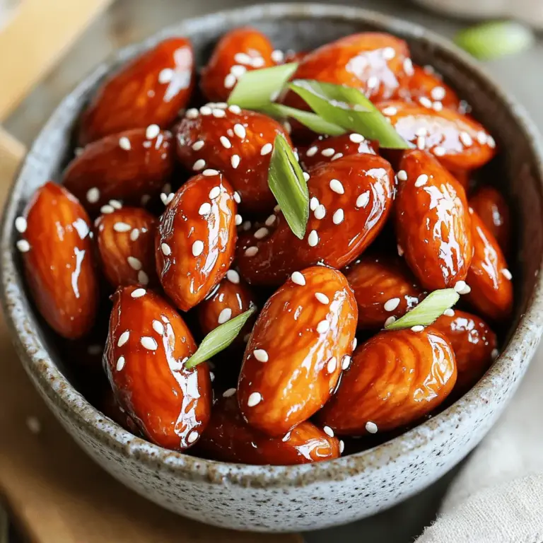 - 2 Tassen rohe Mandeln - 3 Esslöffel Honig - 2 Esslöffel Sriracha-Sauce - 1 Esslöffel Sojasauce - 1 Teelöffel Knoblauchpulver - 1 Teelöffel geräuchertes Paprikapulver - 1/2 Teelöffel Salz - 1 Esslöffel Olivenöl Die Zutaten für die Sriracha-glasierten Mandeln sind einfach und leicht zu finden. Rohe Mandeln sind die Basis. Sie geben den nötigen Crunch. Honig bringt Süße, während Sriracha für die Schärfe sorgt. Sojasauce fügt einen salzigen Umami-Geschmack hinzu. Das Knoblauchpulver gibt Tiefe und das geräucherte Paprikapulver sorgt für ein rauchiges Aroma. Das Salz hebt alle Aromen hervor. Das Olivenöl hilft, die Glasur gleichmäßig zu verteilen. Für das Vollrezept, schauen Sie sich das vollständige Rezept an. Mit diesen Zutaten können Sie schnell und einfach einen leckeren Snack zubereiten. Heize zuerst deinen Ofen auf 175 °C (350 °F) vor. Das sorgt für eine gleichmäßige Hitze. Lege dann ein Backblech mit Backpapier aus. So kleben die Mandeln nicht fest und die Reinigung wird einfach. In einer mittleren Schüssel vermenge die Zutaten gut. Füge Honig, Sriracha-Sauce, Sojasauce, Knoblauchpulver, geräuchertes Paprikapulver und Salz hinzu. Rühre alles mit einem Schneebesen, bis die Mischung glatt ist. Danach gib die rohen Mandeln in die Schüssel. Träufle das Olivenöl darüber und mische gut, bis alle Mandeln gleichmäßig überzogen sind. Verteile die Mandeln gleichmäßig auf dem Backblech. Achte darauf, dass sie in einer einzigen Schicht liegen. Backe die Mandeln für etwa 15-20 Minuten. Mische sie während des Backens einmal um. So werden sie schön gleichmäßig braun. Behalte sie im Auge, um ein Verbrennen zu vermeiden. Wenn sie goldbraun und aromatisch sind, nimm sie aus dem Ofen. Lass sie auf dem Blech vollständig abkühlen. Die Glasur wird beim Abkühlen hart und bildet eine knusprige Schicht um die Mandeln. Die Glasur ist der Schlüssel zu deinem Sriracha-glasierten Genuss. - Die richtige Konsistenz der Glasur: Die Mischung sollte dickflüssig sein. Wenn sie zu dünn ist, bleibt sie nicht an den Mandeln haften. - Alternativen zur Sriracha-Sauce: Du kannst andere scharfe Soßen nutzen. Versuche Chili- oder Sambal-Oelek-Sauce für verschiedene Geschmäcker. Beim Backen der Mandeln ist Sorgfalt wichtig. - Wie man eine gleichmäßige Bräunung erreicht: Verteile die Mandeln gleichmäßig auf dem Blech. Mische sie nach der Hälfte der Backzeit, um eine goldene Farbe zu bekommen. - Vermeidung von verbrannten Mandeln: Behalte die Mandeln im Auge. Sie brennen schnell an. Wenn sie goldbraun sind, nimm sie sofort heraus. Die Präsentation macht viel aus. - Präsentationstipps für besondere Anlässe: Serviere die Mandeln in einer hübschen Schüssel. Dekoriere sie mit Sesamsamen und Frühlingszwiebeln für einen schönen Look. - Kombination mit Getränken: Diese Mandeln passen gut zu Bier oder einem frischen Cocktail. Der scharfe Geschmack ergänzt die Getränke perfekt. {{image_4}} Für eine süßere Note kannst du zusätzliche Süßungsmittel wie Agavensirup oder braunen Zucker verwenden. Diese verleihen den Mandeln einen tollen Geschmack. Wenn du salzige Nüsse magst, füge ein paar geröstete Erdnüsse hinzu. Diese Mischung aus süß und salzig ist einfach unwiderstehlich. Wenn du es noch schärfer magst, probiere andere scharfe Soßen wie Cholula oder Tabasco. Diese geben den Mandeln eine neue Dimension. Du kannst auch Cashews oder Pistazien hinzufügen. Diese Nüsse sind ebenfalls lecker und bringen eine knusprige Textur in das Gericht. Um das Rezept vegan zu machen, ersetze den Honig durch einen Honigersatz wie Ahornsirup. Achte auch darauf, eine vegane Sojasauce zu verwenden. So bleibt der Geschmack toll, und du kannst das Gericht allen anbieten. Für die vollständige Anleitung, schau dir das Full Recipe an. Bewahren Sie die Sriracha-glasierten Mandeln in einem luftdichten Behälter auf. Ein Glasbehälter oder eine Plastikdose funktioniert gut. Achten Sie darauf, dass der Behälter fest verschlossen ist. So bleiben die Mandeln knusprig. Sie können die Mandeln bei Zimmertemperatur lagern. Kühlung ist nicht nötig, aber vermeiden Sie warme Orte. Die Mandeln bleiben frisch für etwa eine Woche. Nach dieser Zeit könnten sie weich werden. Schauen Sie nach Anzeichen von Schimmel oder unangenehmem Geruch. Wenn sie ihre Knusprigkeit verlieren, ist das ein Zeichen, dass sie nicht mehr gut sind. Diese Mandeln sind vielseitig einsetzbar. Verwenden Sie sie als Snack für zwischendurch. Sie eignen sich auch gut als Topping für Salate. Fügen Sie sie zu Müslis oder Joghurt hinzu. Oder genießen Sie sie einfach pur. Sie bringen einen tollen Kick in viele Gerichte. Für mehr Ideen, schauen Sie sich das Full Recipe an. Sriracha-glasiert Mandeln bleiben frisch, wenn Sie sie richtig lagern. Bewahren Sie die Mandeln in einem luftdichten Behälter auf. Bei Zimmertemperatur halten sie sich bis zu zwei Wochen. Wenn Sie sie im Kühlschrank lagern, können sie bis zu einem Monat frisch bleiben. Achten Sie darauf, dass der Behälter gut verschlossen ist, um Feuchtigkeit zu vermeiden. Ja, Sie können das Rezept anpassen. Wenn Sie keinen Honig mögen, verwenden Sie Agavendicksaft oder Maple-Sirup. Für eine weniger scharfe Note können Sie die Sriracha-Sauce reduzieren oder durch eine mildere Sauce ersetzen. Außerdem können Sie andere Nüsse wie Cashews oder Pistazien verwenden. Experimentieren Sie mit verschiedenen Gewürzen, um Ihre eigene Note zu kreieren. Fertig zubereitete Sriracha-glasiert Mandeln finden Sie in vielen Supermärkten oder Online-Shops. Marken wie Blue Diamond bieten leckere Varianten an. Schauen Sie auch in Feinkostläden nach. Dort finden Sie oft interessante und hochwertige Produkte. Sriracha-glasierten Mandeln sind einfach zuzubereiten und lecker. Wir haben die Hauptzutaten, Gewürze, und Schritt-für-Schritt-Anleitungen besprochen. Die Tipps helfen dabei, die perfekte Glasur und Bräunung zu erreichen. Variationen bieten kreative Möglichkeiten, deinen Geschmack zu treffen. Achte auf die Lagerung, damit die Mandeln frisch bleiben. Jetzt kannst du dieses köstliche Rezept ausprobieren und deinen Snack-Moment verbessern!